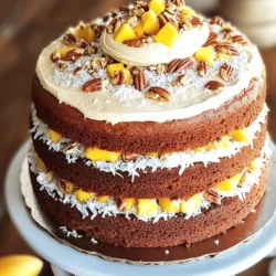 For a classic Hummingbird Cake, gather these simple ingredients: - 2 cups all-purpose flour - 1 ½ cups sugar - 1 teaspoon baking soda - ½ teaspoon salt - 1 teaspoon ground cinnamon - 1 cup vegetable oil - 3 large eggs, room temperature - 1 teaspoon vanilla extract - 1 ½ cups crushed ripe bananas (about 3 medium bananas) - 1 cup crushed pineapple, drained - 1 cup finely chopped pecans or walnuts - ½ cup shredded coconut (unsweetened) These ingredients create a moist cake full of flavor. The bananas and pineapple add sweetness and moisture. The nuts and coconut bring a delightful texture. To make the rich cream cheese frosting, you will need: - 8 oz cream cheese, softened - ½ cup unsalted butter, softened - 4 cups powdered sugar - 1 teaspoon vanilla extract - Chopped pecans or coconut for topping (optional) This frosting is creamy and sweet. It pairs perfectly with the fruity flavors of the cake. You can enhance your Hummingbird Cake by adding: - ½ cup of diced mango (for extra flavor) Adding mango gives a tropical twist. Feel free to experiment with other fruits, too! Each add-in will change the flavor and texture. Try different combinations to find your favorite. For the full recipe, refer to the detailed instructions. Start by mixing the dry ingredients. In a large bowl, add 2 cups of all-purpose flour, 1 ½ cups of sugar, 1 teaspoon of baking soda, ½ teaspoon of salt, and 1 teaspoon of ground cinnamon. Whisk these until they blend well. In another bowl, combine 1 cup of vegetable oil, 3 large eggs, and 1 teaspoon of vanilla extract. Beat this mixture until smooth. Next, slowly mix the wet ingredients into the dry ones. Stir gently until just combined. Now, add the fun flavors! Fold in 1 ½ cups of crushed ripe bananas, 1 cup of crushed pineapple (make sure it’s drained), 1 cup of finely chopped pecans or walnuts, and ½ cup of shredded coconut. If you want an extra kick, add ½ cup of diced mango. Now it’s time to bake! Preheat your oven to 350°F (175°C). Grease and flour two 9-inch round cake pans. Divide your batter evenly between the two pans. Bake them in the oven for about 25 to 30 minutes. To check if they are done, insert a toothpick in the center. If it comes out clean, they are ready. Once baked, let the cakes cool in the pans for 10 minutes. After that, carefully transfer them to a wire rack. Allow them to cool completely before frosting. For the cream cheese frosting, start by mixing 8 oz of softened cream cheese and ½ cup of softened unsalted butter in a bowl. Beat them together until creamy. Gradually add in 4 cups of powdered sugar. Then, add 1 teaspoon of vanilla extract. Beat this mixture until it becomes smooth and fluffy. When the cakes are cool, place one layer on a serving plate. Spread a nice layer of cream cheese frosting on top. Place the second layer on top and frost the entire cake with the remaining frosting. You can sprinkle some chopped pecans or shredded coconut on top for a lovely finish. Enjoy your delightful Hummingbird Cake! For the complete recipe, check the [Full Recipe]. To keep your hummingbird cake moist, use ripe bananas and fresh pineapple. They add natural sweetness and moisture. Make sure to drain the pineapple well. Extra liquid can make the cake soggy. Use room temperature eggs and oil for better mixing. This helps the batter come together smoothly. Another tip is to not overmix the batter. Mix just until combined to keep your cake light and fluffy. When it comes to decorating, cream cheese frosting is a must. Spread a thick layer on top and sides. For added flair, sprinkle chopped pecans or shredded coconut on top. You can even add edible flowers for a pop of color. For a tropical theme, place slices of fresh mango on top. This enhances the cake's flavor and looks stunning. Avoid using unripe bananas; they won’t give the cake the right taste. Also, don’t skip the baking soda. It helps the cake rise. Another mistake is not checking the cakes for doneness. Use a toothpick; if it comes out clean, your cake is ready. Lastly, let your cakes cool completely before frosting. This prevents the frosting from melting and sliding off. For the full recipe, check out the Tropical Hummingbird Cake section. {{image_2}} You can easily add a tropical twist to your hummingbird cake. Try adding diced mango for a burst of flavor. Fresh passion fruit can also bring a bright, zesty taste. Replace some bananas with ripe papaya for a fun change. These fruits blend well with the cake's sweetness. If you need a gluten-free cake, use gluten-free flour. Look for one that works in a 1:1 ratio with regular flour. You may also add a bit of almond flour for extra moisture. Ensure your baking soda is gluten-free too. This way, you can enjoy a tasty cake that fits your needs. To make a vegan hummingbird cake, swap eggs for flaxseed meal. Mix one tablespoon of flaxseed with three tablespoons of water. Let it sit until it thickens. Use a plant-based oil and coconut yogurt instead of cream cheese in the frosting. This makes a rich, creamy texture without using dairy. To keep your Hummingbird Cake fresh, store it in an airtight container. This helps keep moisture in and prevents it from drying out. You can also wrap it tightly in plastic wrap. If you plan to eat it within a few days, store it at room temperature. If not, refrigerate it to extend its life. You can freeze Hummingbird Cake for later enjoyment. First, let the cake cool completely. Then, wrap each layer in plastic wrap and foil. This will keep the cake fresh for up to three months. When you're ready to eat it, thaw the cake in the fridge overnight. When stored properly, Hummingbird Cake lasts about 3 to 5 days in the fridge. If it's at room temperature, aim to enjoy it within 2 to 3 days. Always check for any signs of spoilage before eating. For the best taste and texture, eat it fresh, but it still tastes great after storage! You can find the full recipe for this delightful treat and learn how to make it at home. Hummingbird Cake comes from the Southern United States. It first appeared in a Jamaican recipe in the 1960s. A popular fruit cake, it uses bananas and pineapple. Its sweet taste makes it a favorite at parties. People often serve it with cream cheese frosting. The cake is named after the hummingbird, which loves sweet nectar. Yes, you can definitely use fresh fruit! If you choose fresh fruit, it can add great flavor. Use ripe bananas and fresh pineapple for the best taste. Make sure to mash the bananas well. For the pineapple, chop it into small pieces. This swap keeps the cake moist and delicious. To boost flavor, think about adding spices. More cinnamon or nutmeg can enhance the cake. You might also add a splash of rum or coconut extract. Another great idea is to mix in extra fruit. Diced mango or even dried fruit can add a new layer. Adjust the sugar to keep it sweet but balanced. For the full recipe, check out the Tropical Hummingbird Cake section above! Hummingbird cake is a delightful blend of flavors. We explored its key ingredients, from traditional components to tasty add-ins. You learned how to bake the cake and whip up cream cheese frosting. I shared tips to keep your cake moist and added simple decorating ideas. You also discovered variations like gluten-free and vegan options. In summary, this cake is versatile and fun to make. Enjoy creating your own version and share it with family and friends. Hummingbird cake will surely impress everyone!