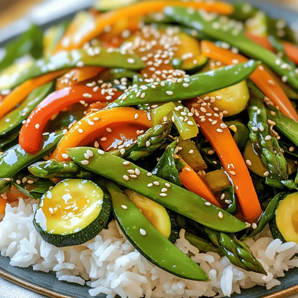 For a vibrant spring vegetable stir-fry, use these fresh spring vegetables: - 1 cup snap peas, trimmed - 1 bell pepper (red or yellow), sliced - 1 zucchini, sliced into half-moons - 1 cup asparagus, cut into 2-inch pieces - 1 cup baby spinach - 1/2 cup carrots, julienned These vegetables bring color and crunch to your dish. Each has unique tastes and nutrients. Season your stir-fry for the best flavor. Here are the must-have seasonings: - 2 garlic cloves, minced - 1-inch piece ginger, grated - 3 tablespoons soy sauce (low sodium if preferred) - 2 tablespoons sesame oil These ingredients add depth and warmth. The garlic and ginger offer a fragrant aroma that wakes up your dish. For a touch of sweetness, consider these options: - 1 tablespoon honey or maple syrup (for sweetness) - Sesame seeds for garnish Adding a bit of honey or maple syrup balances the savory taste. Finish with sesame seeds for a lovely crunch and look. For the full recipe and step-by-step instructions, check out the [Full Recipe]. Start by washing all your vegetables. Clean snap peas, bell pepper, zucchini, asparagus, and carrots. Slice the bell pepper and zucchini into thin pieces. Cut the asparagus into 2-inch sections. Julienned carrots should be thin strips. Mince the garlic and grate the ginger. This prep makes your stir-fry quick and easy. Heat a large skillet or wok over medium-high heat. Add the sesame oil once the pan is hot. Next, toss in the minced garlic and grated ginger. Stir for about 30 seconds until you smell their strong aroma. Now, add the snap peas, bell pepper, zucchini, asparagus, and carrots. Stir-fry for 4-5 minutes. You want the veggies to be tender but still crisp. Pour in the soy sauce and honey (or maple syrup). Mix everything well and cook for another 2-3 minutes. Last, add the baby spinach to the pan. Stir until it wilts, which should take just a minute. Season with salt and pepper to your taste. Remove the pan from heat. Garnish with sesame seeds before serving. For a tasty presentation, serve over steamed jasmine rice or quinoa. Arrange the colorful veggies nicely on the plate. Enjoy your vibrant Spring Vegetable Stir-Fry! For the full recipe, check the ingredients section above. To make a great stir-fry, start with a hot pan. Heat your skillet or wok on medium-high. Add sesame oil when the pan is hot. This makes your veggies sizzle and cook fast. Cut the vegetables into similar sizes. This ensures they cook evenly. Stir and toss them often to avoid burning. Keep the colors bright and the crunch alive. You can add flavor in many ways. Use fresh garlic and ginger for a strong base. Soy sauce gives a salty taste. For a sweet hint, drizzle honey or maple syrup. Try adding a splash of rice vinegar for tang. A bit of chili paste can spice things up. Finally, sprinkle sesame seeds on top for crunch. Serve your stir-fry over steamed jasmine rice or quinoa. This makes the dish filling and balanced. You can also add protein like tofu or chicken. Arrange your colorful veggies on the plate for a feast for the eyes. For a special touch, drizzle extra sesame oil before serving. Check out the Full Recipe for more tips on making this dish shine! {{image_2}} You can mix in other fresh veggies for fun. Try using broccoli, bok choy, or snow peas. These choices bring new textures and flavors. You might also add mushrooms for an earthy taste. Carrots can be swapped for bell peppers if you prefer. Remember, the key is to keep it colorful and fresh. To make your stir-fry more filling, add protein. Chicken, beef, or shrimp works well. If you want plant-based options, tofu or tempeh are great choices. Just cube them and cook with the garlic and ginger. This way, they soak up all the flavors. Adding nuts like cashews or almonds can also bring crunch and protein. If you need to make this dish gluten-free, use tamari instead of soy sauce. It has a similar taste without the gluten. For a vegan option, skip the honey and use maple syrup. You can also try agave syrup for sweetness. These simple swaps keep the dish tasty for everyone. For the protein, focus on legumes like chickpeas or lentils. They add nutrition and are very filling. For the full recipe, check the earlier section. After enjoying your spring vegetable stir-fry, let any leftovers cool. Store them in a clean, airtight container. This keeps the flavors fresh and prevents odors. You can place them in the fridge for up to three days. Make sure to label the container with the date. This way, you won’t forget when you made it! When you are ready to eat your leftovers, reheating is key. Use a skillet or wok on low heat. Add a splash of water or soy sauce to keep the veggies moist. Stir them gently until warm. This helps maintain their crunch. You can also use a microwave if you need to be quick. Just cover the bowl to keep moisture in. If you want to keep your stir-fry longer, freezing is a good choice. First, let it cool completely. Then transfer it to a freezer-safe container. You can also use freezer bags for easier storage. Squeeze out as much air as possible. This way, the flavors stay locked in. It can last up to three months in the freezer. When you want to eat it, thaw it in the fridge overnight before reheating. Enjoy your delicious meal whenever you like! Cutting vegetables properly makes a big difference. First, aim for even sizes. This helps them cook at the same rate. For stir-frying, cut vegetables into bite-sized pieces. Thin strips or small chunks work best. This method allows for quick cooking and a better texture. For example, slice bell peppers and zucchini into thin strips. Julienne carrots for a nice crunch. Yes, you can use frozen vegetables in this stir-fry. They save time and still taste good. Just remember to thaw them slightly before cooking. This helps avoid excess water in the dish. If you use frozen veggies, toss them in right after the garlic and ginger. Cook them for a few extra minutes until they are heated through. To amp up the flavor of your stir-fry, add more seasonings. You can include different sauces like oyster sauce or chili paste. Fresh herbs, like basil or cilantro, add a nice touch too. A squeeze of lime juice can brighten the dish. Experimenting with these options will make your stir-fry even better. For more ideas, check out the Full Recipe. In this post, we explored how to make a tasty stir-fry. We covered fresh spring veggies, essential oils, and sweeteners. You learned step-by-step instructions to prepare and serve your dish. Tips on cooking technique and flavor boosters made it easy. We also discussed fun variations and helpful storage tips. Remember, a good stir-fry is all about balance and freshness. Enjoy experimenting with different flavors!
