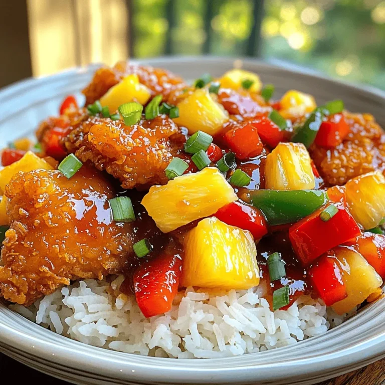 To make this tasty Sweet Fire Chicken, gather these main items: - 1 lb boneless, skinless chicken thighs, cut into bite-sized pieces - 1 cup cornstarch - 1/2 cup all-purpose flour - 2 large eggs, beaten - 1/2 teaspoon salt - 1/2 teaspoon black pepper - Vegetable oil for frying - 1 red bell pepper, diced - 1 green bell pepper, diced - 1 cup pineapple chunks (fresh or canned) - 2 green onions, sliced for garnish Now, let's focus on the sweet fire sauce. You need: - 1/3 cup honey - 1/4 cup soy sauce - 2 tablespoons rice vinegar - 2 tablespoons sriracha (adjust for spice preference) - 1 tablespoon garlic, minced - 1 tablespoon ginger, grated - 1 teaspoon sesame oil - 1 tablespoon cornstarch mixed with 2 tablespoons water (for thickening) You can boost the flavor or nutrition with these optional add-ins: - Snow peas for a crunch - Carrots, sliced thinly - Broccoli florets for extra color - Cashews for a nutty twist These ingredients help create a dish that bursts with flavor and texture. Check out the Full Recipe for more details on making this delicious meal! Start by gathering your ingredients. You need 1 pound of boneless, skinless chicken thighs. Cut the chicken into bite-sized pieces. Next, mix 1 cup of cornstarch, 1/2 cup of all-purpose flour, 1/2 teaspoon of salt, and 1/2 teaspoon of black pepper in a large bowl. This mix forms your dry batter. Dip each piece of chicken into 2 beaten eggs first. Then, dredge each piece in the dry mix until fully coated. For the sweet fire sauce, grab a saucepan. Add 1/3 cup honey, 1/4 cup soy sauce, 2 tablespoons rice vinegar, and 2 tablespoons sriracha. You can adjust the sriracha to fit your spice level. Also, add 1 tablespoon minced garlic and 1 tablespoon grated ginger. Stir these ingredients together over medium heat until they simmer. Once the mixture is bubbling, mix 1 tablespoon of cornstarch with 2 tablespoons of water. Pour this into the sauce to thicken it. Stir for 2-3 minutes until it reaches the right consistency. In a deep skillet or wok, heat vegetable oil over medium-high heat. Fry the chicken pieces in batches for about 4-5 minutes until they turn golden brown and crispy. Place the fried chicken on paper towels to drain excess oil. In the same skillet, add diced red and green bell peppers along with 1 cup of pineapple chunks. Cook these for 2-3 minutes until they soften. Add the crispy chicken back into the skillet and pour the sweet fire sauce over everything. Toss the chicken and veggies to coat them well. Cook for an additional 2 minutes to let the flavors mix. Finally, garnish the dish with sliced green onions before serving. Enjoy your homemade sweet fire chicken delight! For complete instructions, check the Full Recipe. To get the chicken nice and crispy, use a dry batter. Mix cornstarch, flour, salt, and pepper. This blend helps form a crunchy coat. Make sure to dip the chicken in beaten eggs first. This step makes the batter stick better. Fry in hot oil, about 350°F, for 4-5 minutes. Fry in small batches to avoid crowding. This keeps the oil hot. Remember to drain the chicken on paper towels. This removes extra oil and keeps it crispy. To change the spice in the sauce, focus on sriracha. If you like it mild, use less sriracha. For more heat, add more. You can also try adding red pepper flakes. Mix them in while cooking the sauce. Taste as you go. This helps you find the perfect level for your taste buds. Other spices, like black pepper, can add heat too. Always start small and adjust as needed. Serve your Sweet Fire Chicken on a bed of jasmine rice. This adds a nice flavor and texture. You can also add a side of steamed broccoli or snap peas. This gives a nice crunch and color. For a fun twist, try using lettuce wraps. Fill them with chicken and sauce for a fresh bite. Garnish with sliced green onions and sesame seeds for a pretty look. This makes your dish pop and adds flavor. For the full recipe, check the details above. {{image_2}} If you want a lighter version, try baking the chicken. It cuts down on oil and calories. Preheat your oven to 400°F (200°C). After coating the chicken, lay it on a baking sheet lined with parchment paper. Bake for 20-25 minutes, flipping halfway through. You’ll still get a nice crunch, but with less fat! Not a fan of chicken? You can use tofu or shrimp instead. For tofu, use firm or extra-firm. Cube it and follow the same steps. If you choose shrimp, make sure they are peeled and deveined. Cook them just until pink, as they cook faster than chicken. You’ll keep that sweet fire flavor while switching up the protein! Boost your dish with seasonal veggies. Try adding broccoli, snap peas, or carrots for extra crunch and color. Chop them into bite-sized pieces and cook them with the chicken. You can toss in some zucchini or asparagus, too. This not only adds flavor but also makes your meal healthier and more colorful! After you enjoy your Sweet Fire Chicken, store any leftovers in an airtight container. Make sure to let the chicken cool to room temperature first. This keeps the flavors fresh. It’s best to eat the leftovers within 3 to 4 days for the best taste. Reheating can make the chicken soggy, so follow these steps. Use an oven or an air fryer for the best results. Preheat your oven to 350°F (175°C). Place the chicken on a baking sheet and cover it with foil. Heat for about 10-15 minutes or until warm. If using an air fryer, cook at 350°F for about 5-8 minutes. This keeps the chicken crispy. If you want to save your Sweet Fire Chicken for later, freezing is a good option. Place the cooled chicken in a freezer-safe bag or container. Remove as much air as possible to avoid freezer burn. It can last about 2 to 3 months in the freezer. To defrost, move it to the fridge overnight before reheating. Follow the reheating tips to keep it tasty. Enjoy your homemade Sweet Fire Chicken anytime! To make your chicken crispier, use a double coating. After dipping in the egg, coat the chicken again in the dry mixture. Let it rest for a few minutes before frying. This extra layer helps create a crunchier texture. Also, ensure your oil is hot enough before frying. If it’s too cool, the chicken will absorb more oil and become soggy. Yes, you can easily substitute ingredients. For gluten-free needs, you can use a gluten-free flour blend. If you want a vegetarian option, try using tofu instead of chicken. Just press and cube the tofu, then follow the same frying steps. For lower sugar, you can replace honey with agave syrup or a sugar-free sweetener. Sweet Fire Chicken pairs well with several sides. I recommend steamed jasmine rice for a classic option. You can also serve it with a fresh vegetable stir-fry. Another great choice is a simple Asian-style salad. These dishes balance the sweet flavors of the chicken. Sweet Fire Chicken lasts about three to four days in the fridge. Store it in an airtight container to keep it fresh. The chicken may lose some crispiness over time but will still taste great. Absolutely! You can freeze Sweet Fire Chicken for up to three months. Make sure to cool it completely before freezing. Store it in a freezer-safe container or bag to avoid freezer burn. You can thaw it in the fridge before reheating. To reheat, use an oven for the best results. Preheat your oven to 350°F (175°C). Place the chicken on a baking sheet for about 10 minutes, or until heated through. This method keeps the chicken crispy. You can also use a microwave, but it may make the chicken soft. This blog post covered how to make Sweet Fire Chicken. We looked at the main ingredients, made the sauce, and cooked the chicken. I shared tips for crispy chicken and spice levels. Variations like healthier options and swapping proteins were also discussed. In cooking, there's always room for creativity. Use what you have and enjoy!