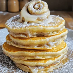 To make the best cinnamon roll pancakes, you need the following: - 1 cup all-purpose flour - 2 tablespoons sugar - 1 teaspoon baking powder - 1/2 teaspoon baking soda - 1/4 teaspoon salt - 1 cup buttermilk (or 1 cup milk + 1 tablespoon vinegar) - 1 large egg - 2 tablespoons melted butter - 1 teaspoon vanilla extract Cinnamon Swirl: - 1/4 cup brown sugar - 1 tablespoon ground cinnamon - 2 tablespoons unsalted butter, softened Cream Cheese Glaze: - 4 ounces cream cheese, softened - 1/2 cup powdered sugar - 2 tablespoons milk - 1 teaspoon vanilla extract You can make these pancakes with some simple swaps: - Flour: Use whole wheat flour for a healthier option. - Sugar: Try coconut sugar or a sugar substitute for lower calories. - Buttermilk: If you don’t have buttermilk, mix regular milk with vinegar or lemon juice. - Egg: Use a flax egg or applesauce for a vegan version. - Cream Cheese: Substitute with dairy-free cream cheese for a non-dairy glaze. Each serving of cinnamon roll pancakes has about: - Calories: 350 - Protein: 8g - Carbohydrates: 50g - Fat: 15g - Fiber: 2g These pancakes are a sweet treat but still offer some nutrition. Enjoy them on special mornings without guilt! To make the cinnamon swirl, first grab a small bowl. Add 1/4 cup of brown sugar and 1 tablespoon of ground cinnamon. Mix these two until well combined. In another bowl, take 2 tablespoons of softened unsalted butter and blend it into the sugar-cinnamon mixture. It should turn into a paste. Set this mixture aside for later. This swirl will give the pancakes their delightful cinnamon flavor. Next, let's focus on the pancake batter. In a large bowl, whisk together 1 cup of all-purpose flour, 2 tablespoons of sugar, 1 teaspoon of baking powder, 1/2 teaspoon of baking soda, and 1/4 teaspoon of salt. In a separate bowl, combine 1 cup of buttermilk, 1 large egg, 2 tablespoons of melted butter, and 1 teaspoon of vanilla extract. Pour the wet ingredients into the dry ones. Mix gently until just combined. Remember, do not overmix! This will keep your pancakes light and fluffy. Now it's time to cook! Preheat a non-stick griddle or skillet over medium heat. Lightly grease it with butter or cooking spray. Pour 1/4 cup of pancake batter onto the hot surface. Immediately add a swirl of your cinnamon mixture on top. You can use a condiment bottle or a spoon to create a nice spiral pattern. Cook until bubbles form on the surface, about 2-3 minutes. Flip the pancake and cook for an additional 2 minutes, or until it turns golden brown. Repeat this process with the remaining batter. You can find the full recipe for additional details and tips. Enjoy your cooking adventure! Flipping pancakes can be tricky. Here’s how to do it right. Wait until bubbles form on the surface of the pancake. This shows it’s ready to flip. Use a wide spatula for a smooth turn. Slide the spatula under the pancake and lift it gently. Turn the pancake quickly but carefully. You want it to land flat on the pan. If you master this, you’ll have perfect pancakes every time. Serving is key to enjoying these pancakes. Stack them high on a large plate. Drizzle the cream cheese glaze generously over the top. You can add a sprinkle of powdered sugar for extra sweetness. Try placing a few pecans on top for crunch. This not only looks great but tastes amazing too. For a fun touch, serve with fresh fruit on the side, like strawberries or bananas. You can make these pancakes even better with toppings. Here are some ideas: - Maple syrup for sweetness - Whipped cream for creaminess - Chopped nuts for crunch - Fresh berries for a fruity twist - A dusting of cinnamon for warmth Feel free to mix and match these toppings! They can change the flavor and make your breakfast exciting. The full recipe gives you the base, but the toppings let you personalize your meal. {{image_2}} You can make vegan cinnamon roll pancakes easily. Replace the egg with a flax egg. To make a flax egg, mix one tablespoon of ground flaxseed with two and a half tablespoons of water. Let it sit for five minutes to thicken. Use non-dairy milk instead of buttermilk. Almond milk or oat milk works well. For the butter, you can use coconut oil or vegan butter. The taste will still be sweet and delicious. For a gluten-free twist, swap out regular flour. Use a gluten-free all-purpose flour mix. Make sure the mix has a binding agent. This will help the pancakes stick together well. If your mix lacks this, add a tablespoon of ground flaxseed or chia seeds. Follow the same steps from the Full Recipe. You will get fluffy pancakes without gluten. Add fruits or nuts to your pancakes for extra flavor. Blueberries or sliced bananas are great choices. Just fold them into the batter gently. If you like nuts, chopped pecans or walnuts add a nice crunch. You can also experiment with spices. A dash of nutmeg or cardamom can give your pancakes a unique twist. Customize them to your taste! You might have some pancakes left after a tasty breakfast. To store them, stack the pancakes in an airtight container. Place a piece of parchment paper between each pancake. This helps keep them from sticking together. You can store them in the fridge for up to three days. When you want to enjoy leftover pancakes, you have a few easy ways to reheat them. The microwave is quick. Just place a pancake on a microwave-safe plate and heat for 20-30 seconds. If you want them crispier, use a skillet. Heat the skillet on low and warm each side for about one minute. Freezing is a great option if you want to save pancakes for later. Let the pancakes cool completely first. Then, stack them with parchment paper between each one. Wrap the stack tightly in plastic wrap. Place the wrapped stack in a freezer bag. They can last up to two months in the freezer. When you're ready to eat them, thaw in the fridge overnight before reheating. Enjoy those delicious pancakes again! For the full recipe, check out the earlier section. You can use milk with vinegar. Just mix 1 cup of milk with 1 tablespoon of vinegar. Let it sit for 5 minutes. This will give you a good buttermilk substitute. To make your pancakes fluffier, use fresh baking powder. Avoid overmixing the batter. A few lumps are okay. Also, let the batter rest for 5 to 10 minutes before cooking. Yes, you can prepare the batter ahead. Store it in the fridge for up to 24 hours. Just give it a quick stir before cooking. It may thicken, so you can add a bit of milk if needed. Absolutely! Stack the pancakes with parchment paper in between. Place them in a freezer-safe bag. They can last up to 2 months in the freezer. Reheat in the toaster or microwave. Store leftover pancakes in an airtight container. They can last in the fridge for about 3 days. Just heat them up before serving. Yes, adding chocolate chips is a fun twist! Sprinkle them into the batter before cooking. They melt nicely and add a sweet touch. You can top your pancakes with maple syrup, fresh fruit, or whipped cream. A dusting of powdered sugar feels fancy too! Yes, these pancakes are simple and fun to make. Kids can help swirl the cinnamon mixture! For the full recipe, check out the detailed steps provided earlier. Cinnamon roll pancakes combine two favorite treats in one. I shared key ingredients, cooking tips, and tasty variations. You'll find options for vegan and gluten-free pancakes. Storing and reheating leftovers is easy too. Remember, the right toppings can make a big difference. These pancakes are not only fun to make but also delicious to eat. Enjoy this warm and sweet treat anytime!