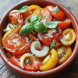 - Ripe tomatoes: 3 pounds, variety of colors - Onion: 1 medium, quartered - Garlic: 4 cloves, unpeeled - Olive oil: 2 tablespoons - Salt: 1 teaspoon - Black pepper: 1/2 teaspoon - Dried oregano: 1 teaspoon - Dried basil: 1 teaspoon - Balsamic vinegar: 1 tablespoon (optional) - Fresh basil leaves Gathering good ingredients is key to a great sauce. I love using ripe tomatoes. They give the best taste and color. Choose a mix of colors for a lively look. Each tomato carries its own sweet flavor. The onion adds depth, while garlic brings warmth. Don't peel the garlic! Roasting it whole makes it soft and sweet. Next, I use olive oil. It enhances the flavors and helps the veggies roast well. Salt and black pepper are must-haves. They bring out the natural taste. The herbs, oregano and basil, add a lovely aroma. You can even add balsamic vinegar if you want a hint of sweetness. It’s optional but makes a difference. For garnish, fresh basil leaves brighten the dish. They add a nice pop of color and freshness. Once you have all these ingredients, you're ready to create magic. Check out the Full Recipe for step-by-step instructions to bring this delicious sauce to life! - Preheat the oven to 400°F (200°C). - Line a baking sheet with parchment paper. - Position tomatoes, onion, and garlic on the baking sheet. - Place the tomatoes cut-side up for even roasting. - Drizzle with olive oil and sprinkle seasonings. - Toss everything gently to coat well. - Roast for 35-40 minutes until caramelized. - Cool slightly before blending the roasted ingredients. - Squeeze the garlic from its skin into the blender. - Adjust seasoning to taste. Add more salt or herbs if needed. This method captures the rich flavors of the roasted tomatoes, making the sauce both simple and delicious. You can find the full recipe [here]. To boost the taste of your roasted tomato sauce, you can play with herbs and spices. Basil and oregano are classic choices. You can also try thyme or rosemary for a different twist. If you like heat, add a pinch of crushed red pepper. Roasting your tomatoes well makes them sweet. Here’s how to get the best flavor: Use ripe tomatoes. Spread them evenly on the baking sheet. Make sure they are cut-side up. This helps them caramelize nicely. A drizzle of balsamic vinegar can add more sweetness if you like. This sauce pairs well with many dishes. Toss it with pasta for a quick meal. You can also use it on pizza or as a sauce for grilled meats. The bright flavors elevate every dish. For presentation, drizzle some extra virgin olive oil on top. Garnish with fresh basil leaves for a pop of color. This simple touch makes your dish look gourmet and inviting. When blending your sauce, think about how smooth you want it. For a chunky texture, pulse the blender a few times. For a smooth sauce, blend it until it’s creamy. You can use either a blender or a food processor. A blender works great for smooth sauces. If you prefer to keep some chunks, a food processor is perfect. Both tools can help you achieve the sauce you desire. For the full recipe, check out the detailed steps to create this delicious sauce at home! {{image_2}} You can enhance your roasted tomato sauce by adding other vegetables. Try bell peppers or zucchini for a fresh twist. These veggies add flavor and nutrition. You can also stir in cheese or cream. This makes the sauce richer and creamier. A touch of mascarpone or Parmesan cheese works wonders. If you prefer, you can make this sauce on the stovetop or in a slow cooker. For stovetop, sauté your onions and garlic in olive oil first. Then, add the tomatoes and cook them down. In a slow cooker, combine all ingredients and let it simmer for hours. Adjust the recipe for different diets too. You can keep it vegan by skipping cheese and cream. It’s naturally gluten-free as well. Infusing your sauce with herbs adds depth. You can use fresh thyme or rosemary for a fragrant touch. They pair well with the sweet roasted tomatoes. If you like heat, add red pepper flakes. This brings a nice kick to the sauce. Experiment with these variations to find your perfect flavor! To keep your homemade roasted tomato sauce fresh, store it in an airtight container. Make sure it cools to room temperature first. This helps lock in the flavor. When stored properly, your sauce lasts up to a week in the fridge. You can easily check for freshness by smelling it. If it smells off, discard it. Freezing is a great way to save your sauce for later. To freeze it, let the sauce cool completely. Then, pour it into freezer-safe bags or containers. Squeeze out as much air as you can to prevent freezer burn. For best results, use the sauce within three months. To defrost, place it in the fridge overnight or use the microwave. When reheating your sauce, do it slowly to keep the flavor intact. You can warm it on the stove over low heat. Stir often to prevent burning. If the sauce seems thick, add a splash of water or broth. You can also repurpose leftover sauce. Try using it on pasta, in casseroles, or as a pizza base. Its rich taste adds depth to many dishes! Homemade roasted tomato sauce lasts about one week in the fridge. Store it in an airtight container to keep it fresh. You can also freeze it for longer storage. When frozen, it can last up to six months. Just thaw it in the fridge overnight before using. Yes, you can use canned tomatoes as a substitute. Choose whole or crushed tomatoes for best results. Drain excess liquid to avoid a watery sauce. You may need to adjust cooking time; roasted canned tomatoes may not need as long. Roasted tomato sauce is very versatile. You can use it in: - Pasta dishes, like spaghetti or lasagna - Pizza as a base sauce - Dipping sauce for breadsticks - Soup for a rich tomato flavor - Topping for grilled meats or vegetables Yes, roasted tomato sauce is healthy. Tomatoes are low in calories and high in vitamins. They contain vitamin C, potassium, and antioxidants. The olive oil adds healthy fats. Garlic and herbs boost flavor and health benefits. Enjoy this sauce guilt-free! In this blog post, we explored delicious roasted tomato sauce. You learned about key ingredients like ripe tomatoes, garlic, and olive oil. I provided step-by-step instructions for roasting and blending. We discussed tips for flavor and serving suggestions. Also, we examined variants and storage methods. Roasted tomato sauce adds depth to many dishes. With these tips, you can make a sauce that impresses. Enjoy the joy of cooking with fresh ingredients and explore the flavors!