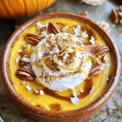 To make Pumpkin Delight, you need simple, fresh ingredients. Here’s what you need: - 2 cups pumpkin puree (fresh or canned) - 1 cup coconut milk - 1/2 cup maple syrup - 1/4 cup brown sugar - 1 teaspoon vanilla extract - 1 teaspoon ground cinnamon - 1/2 teaspoon ground nutmeg - 1/4 teaspoon ground ginger - 1/4 teaspoon salt - 1/2 cup rolled oats - 1/4 cup chopped pecans (optional) - 1/4 cup shredded coconut (optional) Each ingredient adds its own flavor and texture. Pumpkin puree gives a rich base and a lovely orange color. Coconut milk adds creaminess, making it cozy. Maple syrup and brown sugar sweeten the dish, while vanilla extract lifts the flavors. The spices bring warmth and a hint of fall. Ground cinnamon, nutmeg, and ginger work together to create a comforting aroma. Salt balances the sweetness and enhances the other flavors. The rolled oats add a nice chewiness. If you like, you can add chopped pecans or shredded coconut for extra crunch and flavor. These optional add-ins make your Pumpkin Delight even more special. For the full recipe, check out the detailed instructions. Enjoy making this warm, delicious dessert! 1. Preheat your oven and grease the dish. Set your oven to 350°F (175°C). Grease a 9-inch pie dish or casserole dish with a little oil or butter. This helps the Pumpkin Delight not stick. 2. Mixing the main ingredients. In a large bowl, add 2 cups of pumpkin puree, 1 cup of coconut milk, 1/2 cup of maple syrup, and 1/4 cup of brown sugar. Then, add 1 teaspoon of vanilla extract, 1 teaspoon of ground cinnamon, 1/2 teaspoon of ground nutmeg, 1/4 teaspoon of ground ginger, and 1/4 teaspoon of salt. Mix everything well until it looks smooth and creamy. 3. Adding oats and optional ingredients. Stir in 1/2 cup of rolled oats. If you want, add 1/4 cup of chopped pecans or 1/4 cup of shredded coconut for extra texture. Make sure these ingredients blend evenly into the pumpkin mix. 4. Pouring into the baking dish. Carefully pour the mixture into your greased baking dish. Use a spatula to spread it out evenly. This helps it bake uniformly. 5. Baking time and checking for doneness. Place the dish in the preheated oven. Bake for 40 to 45 minutes. Check if it’s done by gently touching the center. It should feel slightly firm, and the edges should be set. This Pumpkin Delight will fill your kitchen with warm, cozy scents as it bakes. Enjoy the process! For the full recipe, refer to the beginning of this article. To get the best texture in your Pumpkin Delight, you can choose between fresh or canned pumpkin. Fresh pumpkin gives a richer flavor, but canned pumpkin is quick and easy. If you use fresh pumpkin, cook it, and puree it until smooth. Canned pumpkin saves time and still tastes great. If you have dietary needs, there are easy swaps you can make. You can use almond milk instead of coconut milk for a nutty taste. For a sweeter dish, try agave syrup instead of maple syrup. To enhance the flavor, spices are key. Ground cinnamon adds warmth, while nutmeg gives a sweet aroma. Adding ground ginger brings a nice kick. Don’t skip the salt; it balances the sweetness and makes flavors pop. Serving Pumpkin Delight can be fun and creative! You can dish it up in small bowls or even in jars for a cute look. Top each serving with whipped cream or coconut cream to make it special. To make it visually appealing, sprinkle some chopped pecans or shredded coconut on top. A dash of cinnamon can add color and a hint of flavor. For added flavor, consider drizzling some maple syrup over the top. A few chocolate chips or caramel sauce can make it even more delightful. You can also serve it with a scoop of ice cream for extra indulgence! Check out the Full Recipe to try this delicious dessert! {{image_2}} You can easily change this recipe to fit your needs. - Dairy-free options: Use almond milk or oat milk instead of coconut milk. Both add a nice flavor. - Sweetener alternatives: If you want less sugar, try agave syrup or honey. They work well and taste great. - Nut and seed variations: Swap pecans for walnuts or add sunflower seeds for crunch. You can mix and match based on what you like. Serving Pumpkin Delight can be fun and creative. - Individual servings: Use small ramekins to make personal desserts. This way, everyone gets their own treat. - Layering ideas for desserts: Create a layered parfait by adding Pumpkin Delight with granola or yogurt. This adds texture and looks beautiful. For a full recipe, check out the detailed instructions above. To keep your Pumpkin Delight fresh, use airtight containers. Glass or plastic containers work well. Make sure they seal tightly to keep moisture out. Store the dessert in the fridge. It stays good for about three to five days. If you have a lot left, consider freezing it. Use freezer-safe containers or bags. This way, you can enjoy it later. Just remember to label them with the date. To safely reheat Pumpkin Delight, use the microwave or oven. If using a microwave, place it on a microwave-safe plate. Heat it for 30 seconds at a time, checking often. For the oven, preheat it to 350°F (175°C). Place the dessert in a baking dish, cover with foil, and heat for about 10 to 15 minutes. To keep the texture nice, avoid overheating. You want it warm, not hot. Enjoy it with whipped cream or coconut cream on top! How can I make Pumpkin Delight vegan? To make Pumpkin Delight vegan, replace the coconut milk with almond or oat milk. Use agave syrup instead of maple syrup for a plant-based sweetener. This keeps the dish creamy and sweet without using animal products. Can I freeze Pumpkin Delight? Yes, you can freeze Pumpkin Delight. Let it cool completely before placing it in an airtight container. It can last in the freezer for about three months. When ready to enjoy, thaw it in the fridge overnight and reheat it gently. What is the best way to serve this dish? Serve Pumpkin Delight warm or at room temperature. A dollop of whipped cream or coconut cream on top adds a nice touch. You can also sprinkle some cinnamon or nuts for extra flavor and crunch. Caloric breakdown per serving Each serving of Pumpkin Delight has around 200 calories. It includes healthy fats from coconut milk and fiber from oats. This makes it a satisfying dessert. Health benefits of pumpkin and other ingredients Pumpkin is rich in vitamins A and C, which support eye health. It also has antioxidants that fight inflammation. Coconut milk provides healthy fats, while oats add fiber for good digestion. The maple syrup gives natural sweetness without refined sugars. This blog post detailed how to make a delicious Pumpkin Delight. We covered the key ingredients, step-by-step instructions, and tips for the best texture. We also explored variations for dietary needs and storage methods. In conclusion, this recipe is versatile and easy to follow. You can make it your own with different ingredients. Enjoy the rich flavors and comforting texture. Try it out, and share your results!