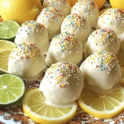To make these tasty truffles, you will need: - 1 cup sugar cookies (store-bought or homemade, crumbled) - 1/4 cup cream cheese, softened - Zest of 1 lemon - Zest of 1 lime - 1 tablespoon lemon juice - 1 tablespoon lime juice - 1/2 teaspoon vanilla extract - 1 cup white chocolate chips - 1 tablespoon coconut oil (or vegetable oil) - Sprinkles (for decoration) When picking sugar cookies, you can choose store-bought or make your own. Homemade cookies let you control the flavor and texture. If you buy them, look for cookies that are fresh and tasty. The cream cheese should be softened to mix well. This makes the truffles smooth and creamy. Using fresh lemons and limes gives the best flavor. Zesting adds a bright taste that is hard to beat. You can swap some ingredients if needed. For cream cheese, try mascarpone for a different taste. If you can't find white chocolate chips, you can use milk chocolate instead. For a dairy-free option, use a vegan cream cheese. If you want a lower-fat version, skip the coconut oil. Just remember, these changes might change the taste a bit. Feel free to experiment and find what you love. Start by gathering your ingredients. Use either store-bought or homemade sugar cookies. Crumble them into a large mixing bowl. Add softened cream cheese to the bowl. Mix well until the two combine smoothly. Next, add the zest of one lemon and one lime. This adds bright flavor. Then, pour in the lemon juice and lime juice. Stir in the vanilla extract. Mix until everything is evenly distributed. Use a cookie scoop or your hands to form small balls. Aim for about one inch in diameter. Place these on a lined baking sheet. Chilling the truffles is key. It helps them firm up nicely. Place the shaped truffles in the refrigerator for about 30 minutes. This time allows the flavors to meld together. A well-chilled truffle is easier to coat later. While your truffles chill, melt the white chocolate chips. Use a microwave-safe bowl for this step. Add one tablespoon of coconut oil to the chips. Heat the mixture in 30-second intervals. Stir after each interval until the chocolate is smooth. This method prevents burning. Once melted, remove the truffles from the fridge. Dip each one into the melted chocolate. Make sure to coat them fully. Place the coated truffles back on the lined sheet. Sprinkle colorful decorations on top before the chocolate sets. This adds a fun touch to your truffles. To make the best lemon-lime sugar cookie truffles, here are my top tips: - Use fresh ingredients: Fresh lemon and lime zest give the best flavor. - Chill thoroughly: Ensure the truffles chill long enough to hold their shape. - Melt chocolate carefully: Heat white chocolate in short bursts to avoid burning. - Mix well: Combine the cream cheese and cookies until no dry spots remain. These tips will help you achieve perfect texture and flavor. Mistakes can happen in the kitchen. Here are some common ones and how to avoid them: - Not chilling enough: If truffles are too soft, they will not hold their shape. - Overheating chocolate: Stir often while melting to keep it smooth. - Skipping sprinkles: These add fun color and texture. Don’t skip this step! By being mindful of these points, your truffles will be a hit. To enhance the flavor of your truffles, consider these ideas: - Add a pinch of salt: Salt brings out the sweetness and makes flavors pop. - Experiment with extracts: Try almond or lemon extract for additional depth. - Use zest from both fruits: This gives a bright, fresh taste that shines through. These enhancements can elevate your truffles from good to great! If you're curious about the full recipe, check out the detailed instructions above. {{image_2}} You can change the flavor of your truffles by using different citrus fruits. Try orange or grapefruit zest for a new twist. Each fruit brings its own taste and aroma. You can mix and match zest from several fruits for a fun flavor blend. Just remember to keep the balance right so it still tastes light and bright. When it comes to coating your truffles, you have options. White chocolate is sweet and creamy, but dark chocolate gives a rich taste. You can also use milk chocolate for a middle ground. If you want to keep it fun, sprinkle colorful toppings on the truffles instead. Sprinkles add a festive look and a bit of crunch. Choose what speaks to your sweet tooth! You can easily make these truffles gluten-free. Just use gluten-free cookies instead of regular sugar cookies. For a vegan version, swap cream cheese with a dairy-free option. Also, you can use dairy-free chocolate for coating. This way, everyone can enjoy these delicious treats! For the full recipe, check out the complete recipe details above. To keep your Lemon-Lime Sugar Cookie Truffles fresh, store them in an airtight container. Place a piece of parchment paper between layers to avoid sticking. This method helps maintain their shape and taste. Keep them in a cool, dry place. If it gets warm, your truffles might melt or lose their great look. You can store these truffles for up to one week. They will taste best within the first few days. After that, the flavors may fade. Check them often to make sure they stay fresh. If you notice any changes in smell or texture, it is best to toss them. If you want to keep your truffles for a longer time, freezing works great. First, place them on a lined baking sheet and freeze for about an hour. Once they are firm, transfer them to a freezer-safe bag or container. Make sure to label them with the date. They can last for up to three months in the freezer. To enjoy, simply thaw them in the fridge overnight before serving. For the best taste, only freeze truffles once. Remember, following these storage tips will help you enjoy your Lemon-Lime Sugar Cookie Truffles at their best! For the full recipe, check the earlier section of the article. You will know the truffles are set when they feel firm to the touch. After chilling, they should not be squishy or soft. A good test is to gently press on one. If it holds its shape, it is ready. Letting them chill for about 30 minutes usually gives the best results. If you want quicker results, pop them in the fridge for about 10 to 15 minutes after coating. Absolutely! You can use dark chocolate, milk chocolate, or even colored candy melts. Each type gives a unique taste and look. If you prefer a richer flavor, dark chocolate is a great choice. For a sweeter treat, milk chocolate works well. Just remember to melt the chocolate slowly to avoid burning it. Serve these truffles on a bright, fun plate to showcase their colors. You can also arrange them in a decorative box for gifting. Pair them with slices of fresh lemon and lime for a lovely presentation. For an extra touch, consider adding a scoop of vanilla ice cream on the side. These ideas make the truffles even more enjoyable. For more detailed instructions on making these truffles, check out the Full Recipe. In this post, we explored how to make Lemon-Lime Sugar Cookie Truffles. We discussed the best ingredients to use, along with tips on choosing them. I shared step-by-step instructions for easy preparation and emphasized chilling and melting chocolate effectively. We also looked at fun variations and storage tips. Making these truffles can be simple and fun. With a few adjustments, you can create your own unique flavors. Enjoy the process and share these delightful treats with friends and family.
