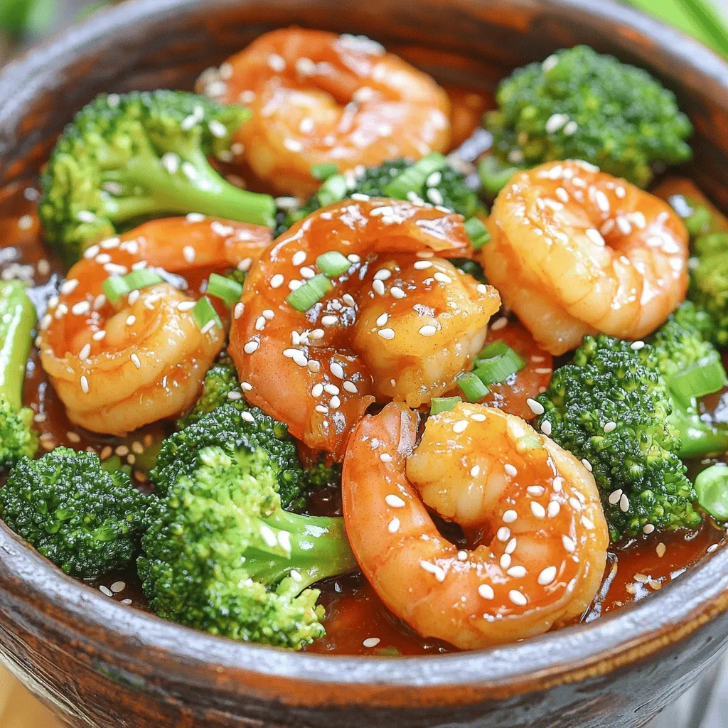 Shrimp and Broccoli Overview Shrimp is a great source of protein. It cooks fast and tastes amazing. Pairing it with broccoli adds crunch and fiber. This dish is colorful and full of flavor. Importance of Fresh Ingredients Fresh shrimp and broccoli make a big difference. Fresh shrimp has a sweet taste and firm texture. Fresh broccoli stays crisp and vibrant. Always look for bright green broccoli. It should feel firm and not wilted. Olive Oil and Garlic Olive oil adds richness to the dish. It helps the shrimp cook evenly and adds flavor. Garlic gives a nice kick. Use fresh minced garlic for the best taste. Soy Sauce, Sriracha, and Honey Soy sauce brings depth to the dish. It adds umami flavor that makes everything better. Sriracha gives heat, so adjust it to your liking. Honey balances the heat with sweetness. This combo makes a tasty sauce. Sesame Seeds and Green Onions Sesame seeds add crunch and flavor. They look great on top of your dish too. Chopped green onions add freshness and color. These garnishes really make the dish pop. Serving Suggestions for Added Flavor Serve this dish over rice or noodles for more texture. You can also add lime juice for a zing. A sprinkle of peanuts can add crunch and flavor too. For the full recipe, check out the [Full Recipe]. How to Prep Shrimp Start by rinsing the shrimp under cold water. This helps remove any grit. Next, pat the shrimp dry with paper towels. This step is key for a good sear. Set them aside while you prepare the other ingredients. Preparing Broccoli for Cooking If your broccoli isn’t pre-packaged, cut it into small florets. This makes it easier to cook evenly. Aim for pieces that are about the same size. This way, they all cook at the same rate. Steaming Broccoli Perfectly For perfect broccoli, use a medium saucepan. Fill it with about 1 inch of water and bring it to a boil. Place the broccoli florets in a steam basket and cover the pan. Steam for 3-4 minutes until the broccoli is bright green and tender-crisp. Remove it and set aside. Sautéing Shrimp to Perfection In a large skillet, heat olive oil over medium-high heat. Add the minced garlic and sauté for about 30 seconds. The garlic should smell good but not burn. Next, add the shrimp to the skillet. Cook the shrimp for 2-3 minutes, turning occasionally. They should turn pink and opaque when done. Creating the Flavorful Sauce In a bowl, whisk together soy sauce, Sriracha, honey, sesame oil, and grated ginger. This sauce packs a punch! Pour it over the shrimp in the skillet. This is where the magic happens. Tossing Shrimp and Broccoli Together Gently add the steamed broccoli to the skillet. Toss everything together. Allow it to cook for an additional 2 minutes. Stir to coat the shrimp and broccoli evenly with the sauce. The flavors will blend beautifully. For the complete dish, check the Full Recipe. Enjoy your meal! Achieving the Right Texture for Shrimp To make shrimp perfect, do not overcook them. Cook them for just 2-3 minutes. Look for that lovely pink color. The shrimp should be tender and juicy, not rubbery. Ensuring Broccoli Remains Crisp Steaming broccoli for just 3-4 minutes keeps it bright and crisp. Don’t steam too long, or it will turn mushy. You want it tender and vibrant, with a nice crunch. Adjusting Sriracha for Spice Level Sriracha gives this dish its kick. If you like it hot, add more. For a milder taste, use less. Start with one tablespoon and adjust to your liking. Tips for a Balanced Sauce Mix soy sauce, honey, and Sriracha for a great flavor. The honey adds sweetness to balance the heat. Taste the sauce before adding it to the shrimp. Adjust as needed for your palate. Best Skillets for Sautéing Use a large skillet for this dish. A non-stick skillet works best. It helps cook the shrimp evenly and prevents sticking. Recommended Steamers for Broccoli A simple steam basket is great for broccoli. It fits in most pots and lets steam circulate well. This keeps the broccoli bright and firm, perfect for your meal. For the full recipe, check out the [Full Recipe]. {{image_2}} Using different proteins can change the dish. Chicken or tofu works great. Chicken adds a nice texture. Tofu absorbs flavors well and is plant-based. Both options cook quickly like shrimp. You can also switch up the vegetables. Try bell peppers, snap peas, or carrots. Each adds unique taste and nutrition. Mixing in different colors makes the dish more fun and appealing. If you need a gluten-free option, use tamari instead of soy sauce. Tamari has a similar taste but no gluten. Make sure all other ingredients are gluten-free too. For vegetarian or vegan choices, replace shrimp with tofu or tempeh. Both options will soak up the sauce. You can skip honey and use a vegan sweetener like maple syrup. This keeps the dish plant-based and tasty. Want more spice? Add extra Sriracha or a pinch of cayenne pepper. If you prefer sweetness, add more honey or brown sugar. You can also explore other Asian influences. Try adding hoisin sauce for a sweeter flavor. Or use fish sauce for deeper umami. Each tweak can make your dish unique and exciting. For the full recipe, check the details provided earlier. - Best Practices for Refrigeration: Store leftovers in an airtight container. This helps keep the shrimp and broccoli fresh. Make sure the dish cools down before sealing it. Refrigerate within two hours after cooking. - How to Freeze Leftovers Safely: If you want to freeze leftovers, use freezer-safe bags. Remove as much air as possible from the bags. Write the date on the bags. This way, you can track how long they have been stored. - Recommended Reheating Methods: The best way to reheat this dish is in a skillet. Heat it over medium heat. You can also use a microwave for quick reheating. If using a microwave, use a microwave-safe dish and cover it. - Ensuring the Shrimp Remains Tender: To keep the shrimp tender, avoid overheating. Stir the dish gently while reheating. This helps warm it evenly without making the shrimp rubbery. - Duration for Refrigerated Storage: Leftovers will stay good in the fridge for about three days. After that, their quality may drop. Always check for freshness before eating. - Signs That the Dish Has Gone Bad: If you see any discoloration or an off smell, it's best to throw it away. Trust your senses; if it looks or smells strange, don't eat it. How can I make this recipe milder? To tone down the heat, you can reduce the Sriracha. Start with half a tablespoon. You can also add more honey to balance the spice. Another option is to use a milder hot sauce. Consider serving this dish with extra rice or noodles to soften the spice. What can I substitute for broccoli? If you want to swap out broccoli, try using snap peas or bell peppers. Both add a nice crunch and color. You can also use bok choy for a different flavor. Just remember to adjust cooking times, as some veggies cook faster than others. How long do I cook shrimp? Cook shrimp for about 2 to 3 minutes until they turn pink and opaque. Overcooking can make them tough. Keep an eye on them as they cook quickly. Remove them from heat once they are done to avoid this. Can I use frozen shrimp instead of fresh? Yes, you can use frozen shrimp. Just make sure to thaw them completely before cooking. Thawing can be done overnight in the fridge or under cold water for quick results. Adjust cooking times slightly if they are still a bit icy. What is the calorie count for this dish? This dish has about 300 calories per serving. This count can vary based on the amount of oil and sauce you use. Adding rice or noodles will increase the total calories. How many servings can I expect? You can expect this recipe to serve four people. If you are cooking for more, consider doubling the ingredients. This dish is great for sharing or meal prepping for the week. For the full recipe, check the details above. In this blog post, we've explored the quick and tasty recipe for 20-minute Sriracha shrimp and broccoli. We discussed key ingredients, preparation steps, and cooking tips that ensure great results. Remember to use fresh ingredients and adjust flavors to suit your taste. You can also explore variations to meet dietary needs and keep leftovers fresh with the right storage. Enjoy making this dish, knowing it is both simple and delicious!