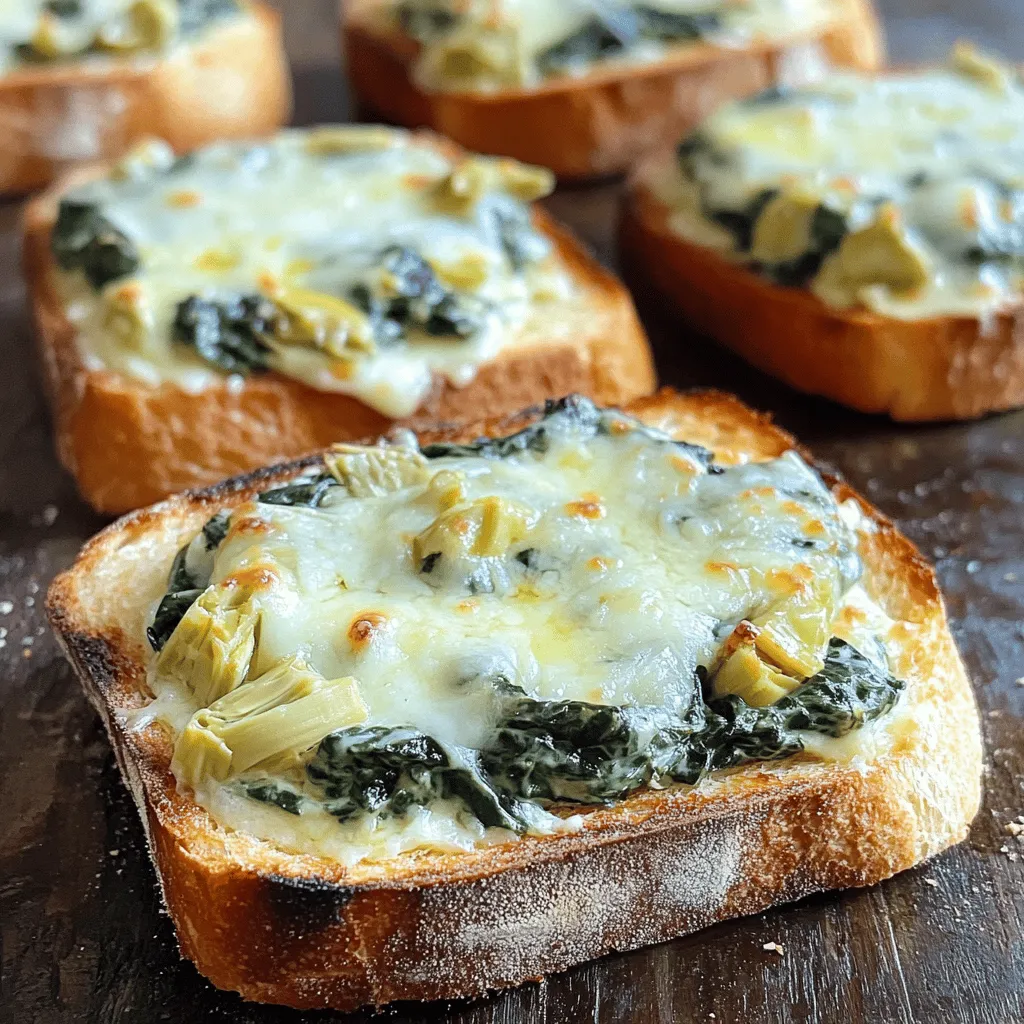 - 1 cup fresh spinach, chopped - 1 cup canned artichoke hearts, drained and chopped - 1/2 cup cream cheese, softened - 1/4 cup sour cream - 1/2 cup shredded mozzarella cheese - 1/4 cup grated Parmesan cheese - 1 clove garlic, minced - Salt and pepper to taste - 4 slices of your favorite bread (sourdough or whole grain recommended) - Olive oil for brushing To make these tasty spinach and artichoke melts, you need simple, fresh ingredients. First, gather your fresh spinach and artichoke hearts. Chopping them finely helps mix them better in the filling. Next, you need creamy dairy components. Cream cheese and sour cream create a smooth base. The mozzarella brings meltiness, while Parmesan adds a rich flavor. Mixing these together gives a deliciously creamy texture. For additional flavor, garlic is key. It brings a nice depth to the dish. Don’t forget salt and pepper to enhance all the flavors. Finally, the bread acts as the perfect base for your melts. Sourdough or whole grain adds texture and taste. The olive oil brushed on top helps achieve a golden and crispy finish when baked. Following this ingredient list makes your spinach and artichoke melts easy and fun to prepare. For the full recipe, check out the details above. Combine chopped spinach, artichoke hearts, cream cheese, sour cream, mozzarella, Parmesan, and garlic in a bowl. Use a fork or spatula to mix everything well. The goal is to have a creamy and thick texture. This mix is rich in flavor and will make your melts delicious. Add salt and pepper to taste and mix until creamy. Start with a little salt and pepper, then taste it. You can always add more, but you can't take it out. Adjusting the seasoning makes the flavors pop. Preheat your oven to 375°F (190°C) and line a baking sheet with parchment paper. This step helps keep your melted cheese from sticking. It also makes clean-up easier. Preheating the oven ensures your melts bake evenly. Spread the spinach and artichoke mixture on each slice of bread and brush with olive oil. Make sure to cover the bread well. This helps the tops get crispy and golden. Olive oil adds a nice flavor and makes your melts look great. Bake for 15-20 minutes until cheese is melted and bread is golden. Keep an eye on them toward the end. You want the cheese bubbly and the edges crispy. The aroma will fill your kitchen, making everyone eager to eat. For the full recipe, check the section above. To make your melts truly sing, tweak the seasoning. Start with salt and pepper, but don't stop there. Try adding a bit of cayenne pepper for heat, or a squeeze of lemon juice for brightness. For cheese, mix it up! Use sharp cheddar for a bold flavor, or add feta for a tangy kick. Each cheese brings a unique touch to the dish. For that crispy bread finish, brush the edges of the bread with olive oil. This step is key! It helps the bread turn golden and crunchy while baking. You can also toast the bread lightly before adding the filling. This extra step adds a wonderful texture contrast in every bite. Keep your prep simple with a few essential tools. A good mixing bowl is a must for your filling. A pastry brush helps you evenly apply olive oil. Use a baking sheet lined with parchment paper for easy cleanup. Lastly, a sharp knife is great for slicing the melts after baking. These tools will make your cooking process smooth and enjoyable. Remember, for the complete recipe, check out the [Full Recipe]. {{image_2}} You can change up the cheese in this recipe. Try using gouda or cheddar for a different taste. If you want more veggies, add mushrooms, bell peppers, or even sun-dried tomatoes. These swaps give your melts a fresh twist. You can also mix in different herbs like basil or thyme for added flavor. To make this recipe gluten-free, use gluten-free bread. You can find many tasty options at stores. For a vegan version, swap cream cheese for cashew cream or a vegan cream cheese. Use nutritional yeast instead of Parmesan for a cheesy flavor without dairy. This way, everyone can enjoy these melts. These melts pair well with a side salad or a bowl of tomato soup. The soup adds warmth and a nice contrast to the melts. You can also serve them with crunchy carrot sticks or celery. For a special touch, drizzle some balsamic glaze over the top before serving. This adds a sweet and tangy flavor that enhances each bite. For the full recipe, check the main section above. To store leftover melts, let them cool first. Place them in an airtight container. Keep them in the fridge for up to three days. When ready to eat, you can reheat them in the oven for best results. This keeps the bread crispy and the cheese warm. If you want to freeze these melts, assemble them but do not bake. Wrap each melt in plastic wrap or foil. Place them in a freezer bag to prevent freezer burn. They can stay in the freezer for up to three months. When you want to eat them, bake straight from the freezer. Just add a few extra minutes to the cooking time. In the fridge, your melts will stay fresh for about three days. If frozen, they will last for about three months. After that, the quality may drop, but they could still be safe to eat. Always check for any signs of spoilage before enjoying them. Yes, you can prep your melts ahead of time. Start by making the filling. Mix the spinach, artichokes, cream cheese, sour cream, mozzarella, Parmesan, and garlic in a bowl. Season with salt and pepper. After mixing, cover the bowl and place it in the fridge. You can do this a day ahead. When you are ready to bake, simply spread the filling on the bread slices and bake as directed. This makes it easy for quick meals or snacks. For Spinach and Artichoke Melts, I recommend using sourdough or whole grain bread. Both types hold up well against the creamy filling. Sourdough adds a nice tang, while whole grain gives a hearty texture. You can also use ciabatta or baguette for a crispy finish. Choose a bread you enjoy, and it will elevate the dish. To add heat to your melts, try these ideas: - Mix in some diced jalapeños or red pepper flakes into the filling. - Use pepper jack cheese instead of mozzarella for a spicy kick. - Drizzle some hot sauce on top before baking for added flavor. - Serve with a spicy salsa or aioli on the side. These options let you customize the spice level to fit your taste. Enjoy the heat! In this blog post, I've shared a simple and tasty recipe for Spinach and Artichoke Melts. You learned how to prepare fresh ingredients, make a creamy filling, and bake delicious melts. I also provided tips on seasoning, texture, and flavorful variations. Remember, you can customize these melts to fit your taste and dietary needs. Enjoy making and sharing this dish, and feel free to adjust it to suit your preferences. Happy cooking!