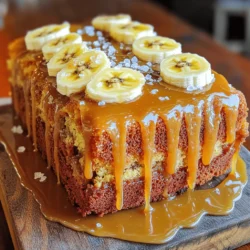 To make this tasty cake, you need: - 2 ripe bananas, mashed - 1/2 cup unsalted butter, softened - 1 cup brown sugar, packed - 2 large eggs - 1 teaspoon vanilla extract - 1 1/2 cups all-purpose flour - 1 teaspoon baking powder - 1/2 teaspoon baking soda - 1/2 teaspoon salt - 1/2 cup buttermilk For the salted caramel sauce, gather: - 1 cup granulated sugar - 6 tablespoons unsalted butter, diced - 1/2 cup heavy cream - 1 teaspoon sea salt Using ripe bananas is key. They bring natural sweetness and moisture. If you don’t have buttermilk, you can use regular milk with a splash of vinegar. This will mimic the tangy flavor. For the sugar, light brown sugar adds a lovely caramel note. You can swap it with granulated sugar, but the taste will change slightly. If you prefer a dairy-free version, use coconut oil instead of butter. An egg substitute, like flaxseed meal, can replace the eggs if needed. This way, anyone can enjoy this delightful cake. To make this cake, a few key tools are essential: - Mixing bowls: You will need at least two for wet and dry ingredients. - A whisk: This helps blend the dry ingredients smoothly. - A rubber spatula: Use this to fold your batter gently. - A 9-inch round cake pan: This is perfect for baking the cake. - A saucepan: You'll need it to make the salted caramel sauce. - A toothpick: Use this to check if your cake is done. These tools will make your baking process easier and more fun! For the complete process, check out the Full Recipe. First, you need to preheat your oven to 350°F (175°C). This step is key for even baking. Next, take a 9-inch round cake pan. Grease it with butter and dust it with flour. You can also line it with parchment paper for easy removal later. In a mixing bowl, cream together 1/2 cup of softened unsalted butter and 1 cup of packed brown sugar. Mix until it is light and fluffy. Now, add 2 ripe bananas that you have mashed. Stir well to combine. Next, beat in 2 large eggs, one at a time. Don’t forget to add 1 teaspoon of vanilla extract for flavor. In another bowl, whisk together 1 1/2 cups of all-purpose flour, 1 teaspoon of baking powder, 1/2 teaspoon of baking soda, and 1/2 teaspoon of salt. Gradually add these dry ingredients to the wet mixture. Alternate with 1/2 cup of buttermilk. Start and end with the flour mix. Be careful not to overmix; it should just come together. Pour your batter into the prepared cake pan. Smooth the top with a spatula. Bake in your preheated oven for 25-30 minutes. To check if it’s done, insert a toothpick in the center. If it comes out clean, it's ready. Let the cake cool in the pan for about 10 minutes. Then, transfer it to a wire rack to cool completely. While the cake cools, let's make the salted caramel sauce. In a medium saucepan over medium heat, add 1 cup of granulated sugar. Stir constantly until the sugar melts. Watch it carefully so it does not burn. Once it turns a golden amber color, remove it from the heat. Quickly add 6 tablespoons of diced unsalted butter and stir until it melts. Gradually pour in 1/2 cup of heavy cream while stirring. The mixture will bubble up, so be cautious. Finally, add 1 teaspoon of sea salt and mix until smooth. Let it cool slightly. Once your cake is cool, drizzle half of the salted caramel sauce over the top. Let it soak in for a few moments. Keep the rest of the sauce for serving later. Cut the cake into slices and serve each slice with a drizzle of the remaining salted caramel sauce. For a lovely touch, serve on a rustic wooden board. You can add fresh banana slices and whipped cream for extra flair. Enjoy this delightful dessert! For the full recipe, check out the details above. To get a perfect banana cake, use ripe bananas. They add natural sweetness and moisture. Mash them well for even distribution in the batter. Be sure to cream the butter and brown sugar until fluffy. This step adds air to the batter, making your cake light. Mix the dry and wet ingredients gently. Overmixing can make the cake dense. Bake until a toothpick comes out clean, checking around 25-30 minutes. Start with granulated sugar in a medium saucepan. Heat it on medium, stirring constantly. Watch closely as it melts into a golden color. Once it turns amber, quickly add your diced butter. Stir until melted and mixed well. Slowly pour in heavy cream while stirring, as it will bubble. Finally, stir in sea salt until smooth. Let it cool slightly before using. This sauce is key for that salty-sweet balance. Presentation matters! Serve slices on a rustic wooden board. Drizzle extra salted caramel sauce on each slice. Add a sprinkle of sea salt for flair. Fresh banana slices on top look nice and add flavor. A dollop of whipped cream makes it feel special. These touches make your cake not just tasty but beautiful. For the full recipe, check out the detailed steps above. {{image_2}} You can change the flavor of this cake easily. Try adding spices like cinnamon or nutmeg. These spices pair well with bananas. They add warmth and depth to your cake. You can also use different types of bananas, like plantains, for a unique twist. If you love chocolate, mix in some cocoa powder. This will create a rich chocolate-banana cake. Another fun idea is to add crushed nuts. Walnuts or pecans give a nice crunch. Toppings can make your cake even better. You can use fresh fruit like strawberries or blueberries. They add color and freshness to each slice. Want something extra? Try a scoop of vanilla ice cream on top. The cold ice cream pairs well with warm cake. You can also drizzle extra salted caramel sauce for a sweet touch. If you want a lighter option, serve it with whipped cream. This adds a fluffy texture that balances the cake's richness. Making this cake for special diets is simple. For a gluten-free version, swap all-purpose flour for a gluten-free blend. This keeps the texture light and fluffy. If you need a dairy-free cake, use coconut oil instead of butter. Replace buttermilk with almond milk or oat milk, mixed with a bit of vinegar. This helps mimic the tangy flavor. For a vegan option, use flax eggs. Mix 1 tablespoon of ground flaxseed with 3 tablespoons of water for each egg. These swaps allow everyone to enjoy this delicious dessert. You can find the full recipe to guide you through these adjustments. To keep your salted caramel banana cake fresh, wrap it tightly in plastic wrap. Place it in an airtight container. This method keeps moisture in and helps the cake last longer. You can also store it in a cake dome for easy access. If you have any leftover salted caramel sauce, store that in a separate jar in the fridge. You can freeze this cake for up to three months. First, let the cake cool completely. Cut it into slices for easy serving later. Wrap each slice in plastic wrap, then place them in a freezer-safe bag. Make sure to label the bag with the date. For the salted caramel sauce, pour it into a freezer-safe container. Just thaw it in the fridge when you're ready to enjoy. When stored properly, the cake lasts about 3-4 days at room temperature. If you refrigerate it, you can extend its life to about a week. However, the cake tastes best within the first few days. Over time, the bananas may change texture, but the flavor remains wonderful. Follow the Full Recipe for the best results whenever you make this delicious cake. Use ripe bananas for this recipe. They should have brown spots. The riper the bananas, the sweeter and more flavorful your cake will be. Overripe bananas are perfect for baking. They add natural sweetness and moisture. Yes, you can! If you don't have buttermilk, use milk with vinegar. Add one tablespoon of vinegar to a cup of milk. Let it sit for five minutes. This mix works well as a buttermilk substitute. A sunken cake often happens due to underbaking or too much moisture. To fix this, check your oven's temperature with an oven thermometer. If the cake is underbaked, bake it longer. If you used too many wet ingredients, reduce them next time. You can find Salted Caramel Banana Cake at local bakeries. Some grocery stores may also carry it. If you want to make it at home, check the Full Recipe above for easy steps! You learned how to make a delicious salted caramel banana cake. I shared key ingredients, tools, and tips to ensure your cake turns out perfect. You can adjust flavors and toppings to fit your taste. Store leftovers easily, and remember, this cake freezes well. With the right bananas and techniques, you can enjoy a moist, sweet treat. Baking is fun, and this cake is a crowd-pleaser. Dive into your baking adventure and impress everyone with your skills!