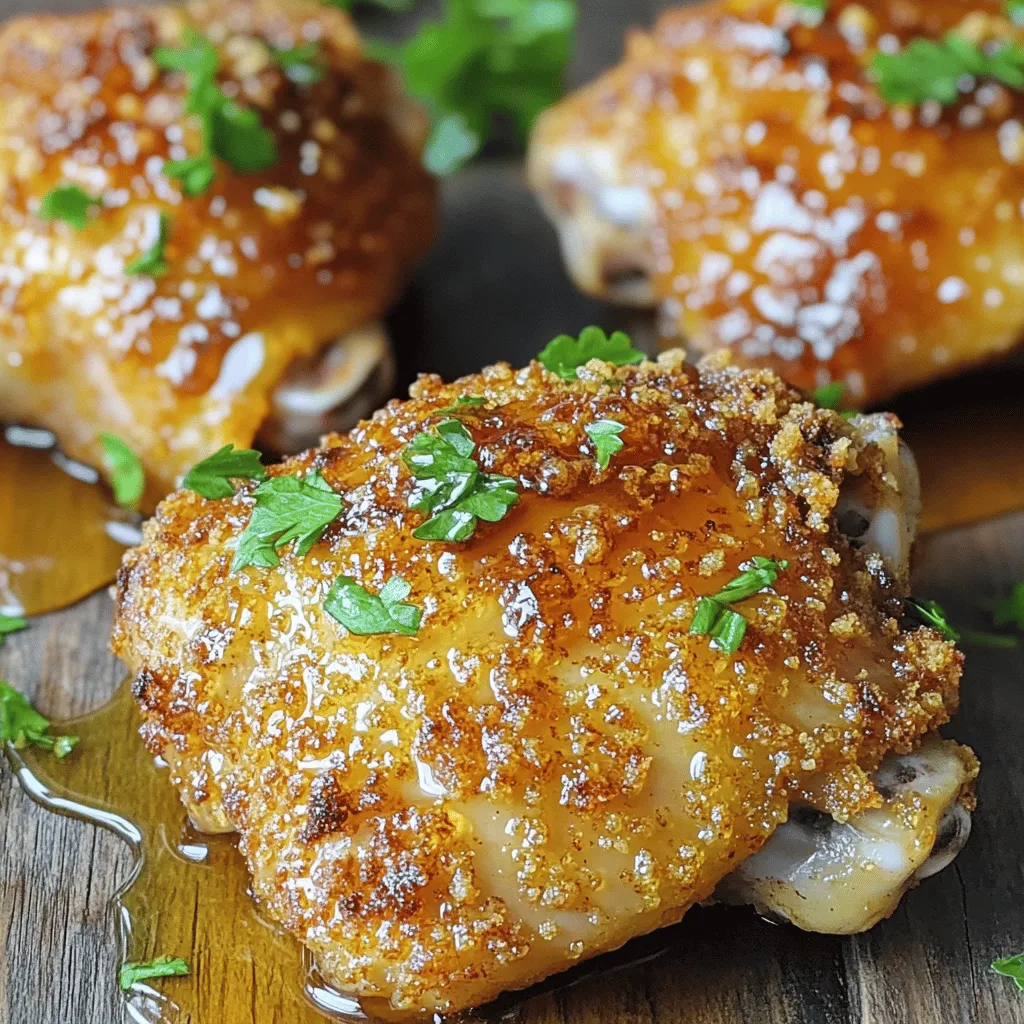 For Baked Crunchy Hot Honey Chicken, you'll need: - 4 boneless, skinless chicken thighs - 1 cup all-purpose flour - 1 cup panko breadcrumbs - 1 teaspoon garlic powder - 1 teaspoon onion powder - 1 teaspoon paprika - 1 teaspoon cayenne pepper (adjust for spice level) - 1 teaspoon salt - 1/2 teaspoon black pepper - 2 eggs, beaten - 1/4 cup hot honey (store-bought or homemade) - 1 tablespoon olive oil - Fresh parsley for garnish (optional)