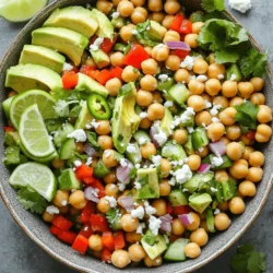 To make a tasty Spicy Chickpea Salad, gather these key ingredients: - 1 can (15 oz) chickpeas, drained and rinsed - 1 red bell pepper, diced - 1 cucumber, diced - 1/2 red onion, finely chopped - 1 small jalapeño, deseeded and minced - 1 avocado, diced - 1/4 cup fresh cilantro, chopped - Juice of 2 limes - 2 tablespoons olive oil - 1 teaspoon cumin - 1 teaspoon smoked paprika - Salt and pepper to taste You can customize your salad with these fun toppings: - 1/4 cup feta cheese (for a creamy touch) - Sliced olives for a briny kick - Cherry tomatoes, halved, for sweetness - Chopped nuts for crunch To ensure your salad shines, pick fresh ingredients: - Choose firm, ripe avocados that yield slightly when pressed. - Look for bell peppers with bright color and smooth skin. - Select cucumbers that are firm and dark green. - Fresh herbs should smell strong and vibrant, with no wilting. Follow these tips to make your Spicy Chickpea Salad a fresh delight. For the full recipe, check out the detailed steps in the Full Recipe section. Start with a can of chickpeas. Drain and rinse them well. This step helps remove excess salt. In a large bowl, add the chickpeas. Next, dice one red bell pepper and one cucumber. Chop half a red onion finely. If you like spice, take one small jalapeño, deseed it, and mince it. Add all these veggies to the bowl. Finally, dice one avocado and chop a quarter cup of fresh cilantro. Toss these in too. Grab a small bowl for the dressing. Squeeze the juice of two limes into it. Add two tablespoons of olive oil. Mix in one teaspoon of cumin and one teaspoon of smoked paprika. Sprinkle in some salt and pepper to taste. Whisk everything together until it blends well. This dressing will add flavor and zing to your salad. Now, pour the dressing over the chickpea mixture. Gently toss everything together to coat all the ingredients. Taste your salad. If it needs more flavor, add more salt, pepper, or lime juice. If you want, sprinkle a quarter cup of feta cheese on top. For serving, use a large shallow bowl or individual glasses. This makes it look fancy. Garnish with extra cilantro and lime wedges for a fresh finish. Enjoy your spicy chickpea salad full of flavor! For a full recipe, check [Full Recipe]. To boost the flavor of your Spicy Chickpea Salad, try adding fresh herbs. Basil or mint can add a nice twist. You can also use fresh lime zest for extra zing. A dash of hot sauce can raise the heat level, if you like spice. Roasting the chickpeas until crisp can add a great crunchy texture. Toasting the spices before adding them to the salad can also bring out their flavors. One common mistake is using canned chickpeas without rinsing them. Rinsing gets rid of excess salt and improves taste. Another mistake is adding too much dressing. Start with a little and add more if you need it. Be careful when chopping the jalapeño too. If you want less heat, remove the seeds and ribs inside. Lastly, don’t skip on tasting the salad before serving. Adjust the seasoning to your liking. For a beautiful presentation, serve the salad in a large, shallow bowl. This allows all the colorful ingredients to shine. You can also serve it in clear glasses for an elegant touch. Garnish with extra cilantro and lime wedges for a fresh look. If you like, sprinkle feta cheese on top for a creamy finish. This adds a nice contrast to the spicy salad. For the full recipe, check out the details above. {{image_2}} You can easily make this salad vegan. Just skip the feta cheese. The chickpeas offer protein and flavor. The fresh veggies add crunch and color. You can also add more avocado for creaminess. This keeps your meal both filling and plant-based. If you love heat, add more jalapeño or a pinch of cayenne. For a milder taste, remove the seeds from the jalapeño. You can also leave it out altogether. This way, you control the spice level. Everyone can enjoy their perfect bowl of salad. You can swap out ingredients based on your needs. If you're gluten-free, this salad is already safe! If you don't like cilantro, use parsley instead. For a nutty flavor, try adding sunflower seeds. If you're avoiding avocado, use a splash of coconut milk for creaminess. These swaps keep the salad tasty and fun. Check the Full Recipe for more ideas! To keep your Spicy Chickpea Salad fresh, use an airtight container. Place the salad in the fridge. It helps to store the dressing separately. This way, the salad stays crisp. Leftovers can last for about three days. Always check for any bad smells or changes in color before eating. I suggest eating the salad within the first two days. This ensures the best flavor and crunch. After two days, the veggies may start to wilt. You can enjoy it as a light lunch or snack. It also makes a great side dish for dinner. Freezing this salad isn't the best choice. The texture of the veggies will change when thawed. If you want to freeze it, skip the fresh ingredients. You can freeze just the chickpeas and dressing. When ready to eat, thaw them and mix in fresh veggies. This helps keep the salad tasty and enjoyable. For the full recipe, check out the Full Recipe section. You can add several items for more protein. Cooked quinoa is a great choice. It adds texture and boosts the protein content. You can also toss in grilled chicken or shrimp. If you want a plant-based option, try adding hemp seeds or tofu. These options make the salad heartier and more filling. Spicy Chickpea Salad lasts for about 3 to 5 days in the fridge. To keep it fresh, store it in an airtight container. Make sure to keep it away from foods with strong odors. The flavors meld together over time, making it even tastier. Yes, you can make this salad ahead of time! It tastes great after chilling for a few hours. If you prepare it the night before, the flavors will blend nicely. Just add the avocado and feta right before serving to keep them fresh. Chickpeas are packed with health benefits. They are high in fiber, which aids digestion. This legume also provides protein, making it great for vegans and vegetarians. Chickpeas help to keep you full longer, which may aid in weight management. They are rich in vitamins and minerals, too, like iron and folate. This makes them a fantastic choice for a healthy diet. You’ll find more about their benefits in the Full Recipe. This blog post covered everything you need for a Spicy Chickpea Salad. We explored ingredients, including fresh options and various toppings. You learned how to prepare and combine them for a tasty dish. I shared tips for enhancing flavor and avoiding common mistakes. Remember, you can adjust this salad to fit any diet. Always store leftovers properly to maintain freshness. With these insights, you’re ready to make a delicious salad that’s packed with flavor and nutrition. Enjoy every bite!