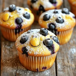 - 1 ½ cups all-purpose flour - ½ cup granulated sugar - ½ teaspoon baking powder - ½ teaspoon baking soda - ¼ teaspoon salt - 1 large egg - ½ cup plain Greek yogurt - ¼ cup vegetable oil - 2 tablespoons fresh lemon juice - Zest of 1 lemon - 1 cup fresh blueberries (or frozen, if needed) - Optional: powdered sugar for dusting Making these lemon blueberry muffins is simple. You can start with your dry ingredients. Mix the flour, sugar, baking powder, baking soda, and salt in a bowl. This will create a nice base for your muffins. Next, gather your wet ingredients. Crack the egg into a bowl. Add the Greek yogurt, vegetable oil, fresh lemon juice, and lemon zest. This mix adds moisture and flavor. Now, don't forget about the blueberries! You can use fresh or frozen ones. If you use frozen, remember they can add a bit of juice. This juice can make your muffins extra moist. I love to dust my muffins with powdered sugar for a sweet touch. It makes them look pretty, too! You can find the full recipe at the beginning of this article. Enjoy making these delightful treats! 1. Preheat your oven to 375°F (190°C). 2. Line a 12-cup muffin tin with paper liners or lightly grease it. 3. In a mixing bowl, combine the dry ingredients: - 1 ½ cups all-purpose flour - ½ cup granulated sugar - ½ teaspoon baking powder - ½ teaspoon baking soda - ¼ teaspoon salt 4. In another bowl, whisk the wet ingredients: - 1 large egg - ½ cup plain Greek yogurt - ¼ cup vegetable oil - 2 tablespoons fresh lemon juice - Zest of 1 lemon 5. Mix until smooth. 6. Gradually stir the wet ingredients into the dry ingredients. 7. Be careful! Do not overmix; a few lumps are okay. 8. Gently fold in the blueberries. 9. Divide the batter evenly among the muffin cups, filling each about ¾ full. 10. Bake for 18-20 minutes. Check with a toothpick; it should come out clean. 11. Let the muffins cool in the tin for 5 minutes. 12. Transfer them to a wire rack to cool completely. 13. Optionally, dust them with powdered sugar before serving for extra sweetness! Now you are ready to enjoy these lemon blueberry muffins! For the full recipe, refer back to the ingredients section. To get the best texture in your lemon blueberry muffins, avoid overmixing the batter. When you mix too much, your muffins can become tough. Stir just until the dry and wet ingredients combine. It’s okay if there are some lumps. Also, use room temperature ingredients. This helps your muffins rise well and bake evenly. Want to boost the flavor? Try adding lemon zest. It makes your muffins taste fresh and bright. You can also add a splash of vanilla or almond extract for extra depth. Just a small amount can make a big difference in taste! For a lovely finish, dust your muffins with powdered sugar. This adds a sweet touch that looks great. Serve your muffins warm with tea or coffee. They are perfect for breakfast or a snack. Enjoy them fresh for the best taste! For the complete process, check the Full Recipe. {{image_2}} When it comes to lemon blueberry muffins, you can get creative with variations. Here are some fun ideas to try. You can swap out blueberries for other fruits. Raspberries and strawberries work great. Just replace the blueberries with the same amount of your chosen fruit. You can also mix berries together. A combination of blueberries, raspberries, and strawberries adds a colorful twist. If you need gluten-free muffins, use almond flour or a gluten-free blend. This way, you can enjoy the same tasty muffins without gluten. For vegan options, replace the egg with a flax egg or applesauce. You can also use plant-based yogurt instead of Greek yogurt. These swaps keep the muffins soft and moist. Want to change the flavor? Try making lemon poppy seed muffins. Just add a few tablespoons of poppy seeds to the batter. You can also fold in shredded coconut or chopped nuts. These additions give your muffins extra flavor and texture. Feel free to explore these variations. They can make your lemon blueberry muffins even more delightful. For the full recipe, check the link above! To keep your lemon blueberry muffins fresh, let them cool completely before storage. This step helps prevent sogginess. Once cool, place the muffins in an airtight container. This keeps moisture out and preserves their taste. If you want to enjoy your muffins later, freezing is a great option. Wrap each muffin tightly in plastic wrap or aluminum foil. Then, place them in a freezer-safe bag or container. When you're ready to eat, simply thaw them at room temperature. For the best taste, reheat in the oven at 350°F for about 10 minutes. This warms them up and restores their soft texture. Lemon blueberry muffins can stay fresh for about 3 to 5 days at room temperature. If stored in the fridge, they last about a week. Always check for signs of spoilage, such as mold or an off smell. If you see or smell anything unusual, it’s best to toss them out. Enjoy your baking experience with my Full Recipe for the best lemon blueberry muffins! Yes, you can use frozen blueberries. They work well in muffins. Just make sure to rinse and dry them first. This helps reduce the extra juice they release. Fold them gently into the batter. This way, they won’t break apart too much. To change the number of muffins, you can scale the recipe. If you want 6 muffins, use half of each ingredient. For 24 muffins, double the amounts. It’s easy! Just keep the same ratios. This makes it simple to serve any group size. Flat muffins can happen for a few reasons. First, check if your baking powder and baking soda are fresh. Old leavening agents won’t work well. Also, avoid overmixing the batter. That can lead to dense muffins. Lastly, ensure your oven is preheated correctly. Greek yogurt adds moisture and tang to the muffins. If you don’t have it, you can use sour cream or regular yogurt. Both work fine, but they won’t give the same flavor. Greek yogurt helps keep the muffins tender and soft. For the best result, I suggest sticking with it. You can find the full recipe [here](#). This blog post covered key ingredients and simple steps to create delicious muffins. You learned about dry and wet ingredients, along with helpful tips for perfect texture and flavor. I shared variations to suit your taste and dietary needs. Remember, these muffins are easy to store and freeze for later. Enjoy baking and experimenting with flavors. Your kitchen will smell great, and your muffins will taste amazing!