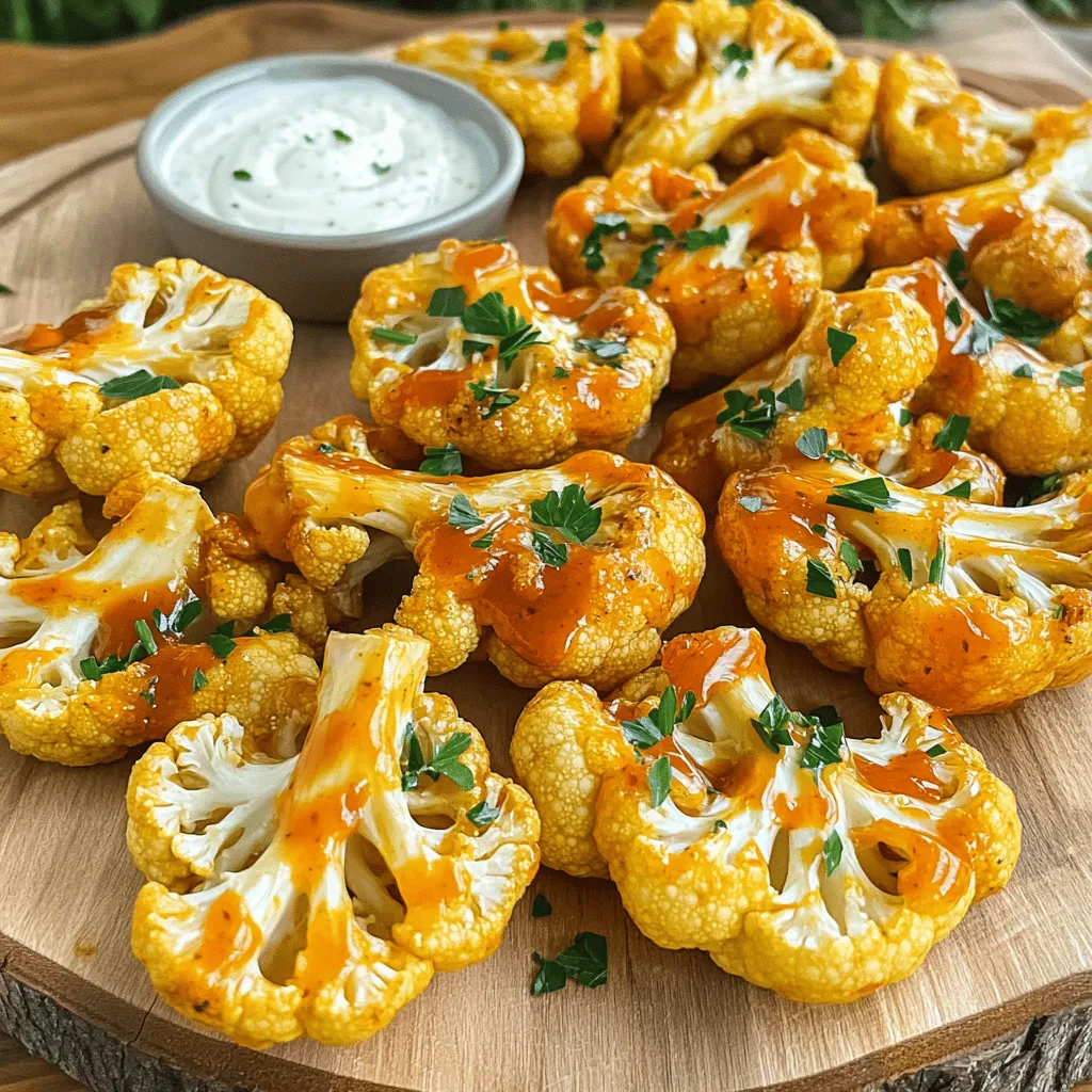 - 1 large head of cauliflower - 1 cup all-purpose flour (or chickpea flour for gluten-free) - 1 cup almond milk (or any plant-based milk) The main ingredient is the cauliflower. It gives the wings their shape and texture. I prefer using a large head for more florets. The flour and almond milk make a tasty batter. You can use chickpea flour if you want a gluten-free option. - 1 teaspoon garlic powder - 1 teaspoon onion powder - 1 teaspoon smoked paprika These spices add a great flavor. The garlic powder gives it a nice kick. Onion powder adds depth, while smoked paprika gives a warm, smoky taste. You can adjust these seasonings to your liking. - 1 cup buffalo sauce - 2 tablespoons olive oil - Fresh parsley for garnish Buffalo sauce is what makes these wings special. It brings the heat and tang. Mixing it with olive oil helps it stick to the cauliflower. Don’t forget to add fresh parsley for a pop of color and freshness. You can check the Full Recipe for all details. 1. Preheat your oven to 450°F (232°C). This step is key for crispy wings. 2. Line a baking sheet with parchment paper. It helps prevent sticking and makes cleanup easy. 3. In a large bowl, mix your batter. Combine 1 cup of flour, 1 cup of almond milk, 1 teaspoon of garlic powder, 1 teaspoon of onion powder, 1 teaspoon of smoked paprika, salt, and pepper. Whisk until smooth. 1. Take your cauliflower florets and dip each one into the batter. Make sure they are well-coated. 2. Shake off any extra batter. You want a nice, even coating. 3. Place the coated florets on the baking sheet. Arrange them in a single layer, without touching. This helps them crisp up nicely. 1. Bake the florets for 25-30 minutes. Flip them halfway through to ensure even cooking. They should be golden brown and crispy. 2. While they bake, mix 1 cup of buffalo sauce with 2 tablespoons of olive oil in a large bowl. This adds flavor and richness. 3. Once the cauliflower is done, toss them in the buffalo sauce mixture. Make sure they are evenly coated. 4. Return the wings to the oven for another 10 minutes. This sets the sauce and enhances the flavor. 5. Let them cool for a minute before serving. Garnish with fresh parsley for a pop of color. For a complete experience, serve with your favorite dip. For the full recipe, check out the details above. Enjoy your tasty vegan buffalo wings! To make the best crispy wings, focus on the batter. You want a smooth and thick mix. If it's too runny, it won't stick well. If it's too thick, it won't coat the cauliflower. Aim for a pancake-like consistency. When you arrange the wings on the baking sheet, space them out. Place them in a single layer, making sure they do not touch. This allows hot air to circulate, helping them crisp up nicely. Spice makes everything nice! Consider adding your favorite spices to the batter. A pinch of cayenne or chili powder can add heat. You can also play with smoked paprika for a deeper flavor. When it comes to buffalo sauce, you have options. Store-bought sauce is quick, but homemade sauce gives you control. You can mix hot sauce with melted vegan butter for a simple homemade version. Adjust the heat to your taste. Pairing these wings with dips makes them even better. Vegan ranch or blue cheese dressing is a classic choice. Celery sticks also add a nice crunch and freshness. These wings shine during game day or parties. They are fun to share and easy to eat. Serve them hot and watch them disappear fast! For the full recipe, check out the detailed instructions above. {{image_2}} You can easily make these wings gluten-free. Simply swap all-purpose flour for chickpea flour. Chickpea flour provides a nice flavor and a crunchy texture. It’s also a great source of protein. Just mix it with your plant-based milk as you would with regular flour. While buffalo sauce is a classic, you can try other sauces too. For a different kick, use barbecue sauce, teriyaki, or sriracha. To make your own sauce, combine hot sauce with melted vegan butter and a splash of vinegar. Adjust the heat by adding more or less hot sauce. You can also mix in spices like cayenne or smoked paprika for extra depth. Dipping sauces make these wings even better. A vegan ranch is a perfect match. To make it, blend soaked cashews, lemon juice, garlic powder, and herbs. For a creamy avocado dip, mash ripe avocados and mix with lime juice and salt. Both dips add a fresh taste and a cool contrast to the spicy wings. For the full recipe, check the complete details above. To store your leftover vegan cauliflower buffalo wings, let them cool first. Place them in an airtight container. Keep them in the fridge. They stay fresh for about 3 to 4 days. If you want to keep them longer, consider freezing. When you're ready to eat again, reheating is key. The best way is to use the oven. Preheat it to 350°F (175°C). Place the wings on a baking sheet. Bake for about 10 to 15 minutes. This method keeps them crispy. Avoid using the microwave, as it can make them soggy. If you plan to freeze them, wrap each wing tightly in plastic wrap. Then place them in a freezer bag. They can last up to 2 months in the freezer. When you want to enjoy them, take them out and thaw in the fridge overnight. Reheat them in the oven as mentioned above for the best taste and texture. For more details on making these crispy and flavorful wings, check the [Full Recipe]. To make these wings spicy, you can adjust the amount of buffalo sauce. Start with the full cup in the recipe. If you want more heat, add some cayenne pepper or hot sauce to the batter. You can also use a spicier buffalo sauce. Another tip is to mix in some red pepper flakes. This adds flavor and heat. Yes, you can bake the wings. Baking is healthier than frying. It cuts down on oil and calories. Baked wings can still be crispy if you coat them well. Make sure to space them out on the baking sheet. This helps air flow and keeps them crispy. Plus, baking is less messy than frying. These wings taste great with a few sides. Celery sticks and carrot sticks are classic options. They cool down the heat of the wings. Vegan ranch dressing also pairs well. You can serve it for dipping. Another good choice is a fresh salad. It adds crunch and balance to the meal. You can prepare these wings ahead of time. First, make the batter and coat the florets. Then, store them in the fridge for up to 24 hours. When you’re ready, bake them as the recipe shows. If you cook and cool them first, store the wings in an airtight container. Reheat them in the oven for best results. This keeps them crispy. In this post, we explored how to make tasty vegan cauliflower buffalo wings. We covered the essential ingredients, step-by-step instructions, and helpful tips for the perfect result. Remember, using the right flour and sauces can enhance flavor. You can also try different spice levels or sauces to suit your taste. Whether for game day or a party, these wings are a hit. Enjoy experimenting with variations, and don’t forget to have fun in the kitchen!