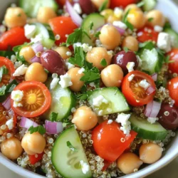 To make a Mediterranean Quinoa Bowl, gather these fresh and vibrant ingredients: - 1 cup quinoa, rinsed - 2 cups vegetable broth or water - 1 cup cherry tomatoes, halved - 1 cucumber, diced - 1/2 red onion, finely chopped - 1 red bell pepper, diced - 1 cup canned chickpeas, rinsed and drained - 1/2 cup kalamata olives, sliced - 1/4 cup fresh parsley, chopped - 1/4 cup feta cheese, crumbled (optional) - 3 tablespoons olive oil - 2 tablespoons lemon juice - 1 teaspoon dried oregano - Salt and pepper to taste Each ingredient adds unique flavors and textures. Quinoa is packed with protein and fiber. It serves as a hearty base. The vegetables bring crunch and freshness. Cherry tomatoes add sweetness, while cucumbers cool the dish. Red onion gives a sharp bite. Red bell pepper adds color and sweetness. Chickpeas are a great source of plant protein. Kalamata olives offer a briny flavor that balances the bowl nicely. Fresh parsley adds brightness. Feta cheese, though optional, gives a creamy tang. The olive oil and lemon juice dressing brings everything together, making each bite fresh and exciting. For the full recipe, you can check out the complete instructions to create this delicious Mediterranean Quinoa Bowl! 1. In a medium saucepan, bring 2 cups of vegetable broth or water to a boil. 2. Once boiling, add 1 cup of rinsed quinoa. 3. Reduce heat to low and cover the pot. 4. Simmer for about 15 minutes until the quinoa is fluffy and all the liquid is absorbed. 5. After cooking, remove from heat and let it sit for an extra 5 minutes. Fluff with a fork before serving. 1. While the quinoa cooks, grab a large bowl. 2. Combine 1 cup of halved cherry tomatoes, 1 diced cucumber, 1/2 finely chopped red onion, and 1 diced red bell pepper. 3. Add 1 cup of canned chickpeas, drained and rinsed, and 1/2 cup of sliced kalamata olives. Mix well. 1. In a small bowl, whisk together 3 tablespoons of olive oil, 2 tablespoons of lemon juice, 1 teaspoon of dried oregano, salt, and pepper. 2. Taste the dressing and adjust the flavors to your liking. You might want more lemon juice or salt. Now, you have all the key parts ready for your Mediterranean Quinoa Bowl. For the complete recipe, check the [Full Recipe]. To achieve fluffy quinoa, start by rinsing it well. Rinsing removes the bitter coating called saponin. Use a fine mesh strainer for this step. Next, cook the quinoa in vegetable broth or water. Bring the liquid to a boil, then reduce the heat. Cover and let it simmer for about 15 minutes. When done, let it sit covered for 5 more minutes. This helps the quinoa become light and airy. For seasoning, add salt and pepper to the quinoa after cooking. Mix in olive oil, lemon juice, and dried oregano for a fresh taste. Taste the quinoa and adjust the flavors to your liking. A little extra lemon can brighten the dish. Presentation matters in making your meal look appealing. Serve the quinoa bowl in colorful dishes. This makes the fresh ingredients pop. Arrange the ingredients in sections for a beautiful look. Start with a base of fluffy quinoa and layer the veggies on top. Garnishing your bowl can enhance its visual charm. Sprinkle fresh parsley all over the top. Add a lemon wedge on the side for a splash of color. These small touches make a big difference. You want your Mediterranean Quinoa Bowl to look as good as it tastes. {{image_2}} You can easily make this dish vegan. Just skip the feta cheese. It still tastes great without it. You can also try different dressings. For a zesty kick, use balsamic vinegar or tahini. You might enjoy a spicy hummus topping for extra flavor. These changes keep your meal fresh and exciting. If you want to switch grains, quinoa is not the only choice. You can use farro, couscous, or bulgur for a different texture. Each grain adds its own unique taste. If you need gluten-free options, choose quinoa or rice. Both are tasty and keep the bowl light. You can mix and match grains to find your favorite. For the full recipe, check out the Mediterranean Quinoa Bowl. To keep your Mediterranean Quinoa Bowl fresh, store leftovers in the fridge. Use airtight containers to prevent moisture loss. This method keeps your bowl tasty for up to three days. Make sure to let the dish cool before sealing. If you have extra dressing, store it separately. This step keeps your quinoa and veggies crisp. Can you freeze the quinoa bowl? Yes, you can! Freezing is a great way to save leftovers. Use freezer-safe containers or bags to store the bowl. Make sure to remove air to avoid freezer burn. You can freeze it for up to three months. When you're ready to eat, thaw it in the fridge overnight. Reheat gently, adding a splash of olive oil or lemon juice to refresh the flavors. Yes, you can prepare this quinoa bowl in advance. Store the cooked quinoa and vegetables separately in the fridge. This keeps everything fresh. You can mix them together just before serving. I recommend making the dressing ahead too. Keep it in a jar, so it’s ready to use. This makes meal prep easy and saves time during busy days. You can add many proteins to this quinoa bowl. If you like meat, grilled chicken or shrimp works great. For a plant-based option, try adding tofu or tempeh. Canned tuna or salmon also makes a tasty addition. Chickpeas are already in the recipe, but you can add more if you want extra protein. Choose what you enjoy most! Yes, this Mediterranean Quinoa Bowl is gluten-free. Quinoa itself is a gluten-free grain. All the other ingredients, like vegetables and chickpeas, are also gluten-free. Just ensure that any added toppings or dressings are gluten-free too. This bowl is a great choice for anyone avoiding gluten. Enjoy it worry-free! This blog post covered a tasty Mediterranean Quinoa Bowl. You learned about the fresh ingredients, easy steps, and helpful tips. Each section helps you create a balanced meal. Remember, you can customize this dish to fit your taste. Whether vegan or with added protein, it offers much flavor. Store leftovers properly for easy meals later. Enjoy making and sharing this dish. It’s healthy and fun!