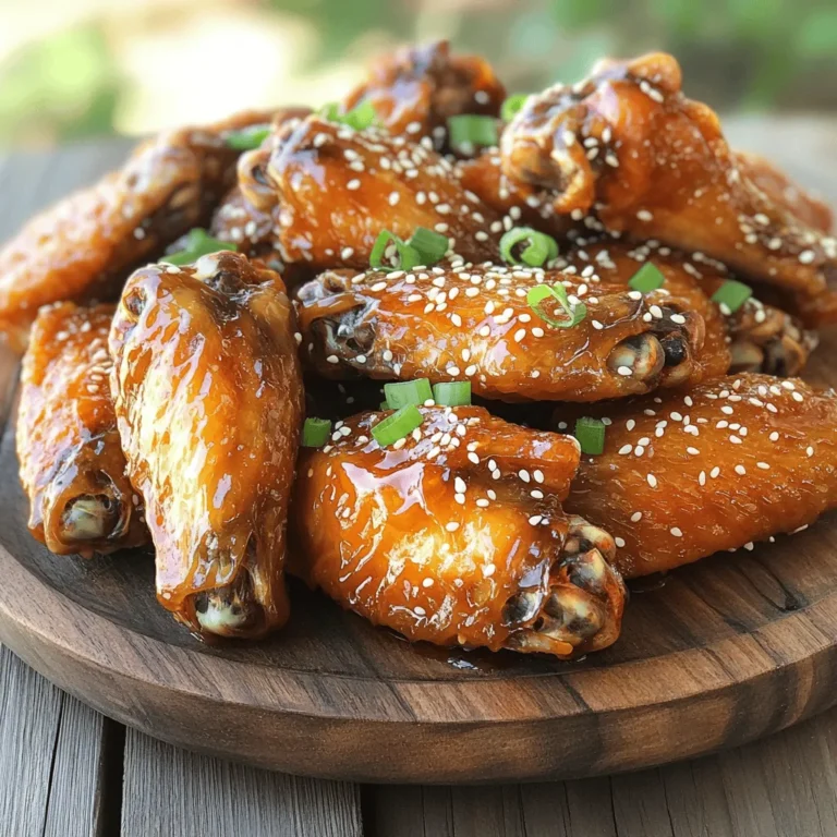 To make sweet and spicy chicken wings, gather these items: - 2 pounds chicken wings - 1/2 cup honey - 1/4 cup hot sauce (like sriracha or your favorite brand) - 2 tablespoons soy sauce - 1 tablespoon minced garlic - 1 tablespoon grated ginger - 1 tablespoon apple cider vinegar - 1 teaspoon smoked paprika - Salt and pepper to taste - 2 tablespoons sesame seeds (optional) - Green onions, chopped (for garnish) When choosing chicken wings, look for these signs: - Color: Fresh wings should be pink. Avoid any gray or discolored spots. - Texture: The skin should feel firm and not slimy. - Smell: Fresh wings have no strong odor. If they smell bad, don’t buy them. - Packaging: Check for leaks or damage in the packaging. This can lead to spoilage. The hot sauce you choose can change the flavor of your wings. Here are some tips: - Sriracha: This sauce is sweet and spicy. It works well with honey. - Buffalo Sauce: If you like a classic flavor, this is a good choice. - Chili Garlic Sauce: This sauce adds a kick and depth to your wings. - Homemade Sauce: Mix your favorite hot sauce with honey for a personal touch. These choices can elevate your wings, making them truly irresistible. For a full recipe, check out the [Full Recipe]. To start, gather your ingredients. You need chicken wings, honey, hot sauce, soy sauce, garlic, ginger, apple cider vinegar, smoked paprika, salt, and pepper. Mix the honey, hot sauce, soy sauce, garlic, ginger, vinegar, and smoked paprika in a large bowl. This mix will give your wings their sweet and spicy flavor. Pat the chicken wings dry with paper towels. This step helps the marinade stick better. Toss the wings in the marinade until they are fully coated. Let them sit for at least 30 minutes. If you have time, marinate them overnight for deeper flavor. Preheat your oven to 400°F (200°C). Line a baking sheet with parchment paper to help with cleanup. Place the marinated wings in a single layer on the sheet. This step ensures even cooking. Bake the wings for 40-45 minutes. Flip them halfway through to get an even crispiness. The wings should be golden and crispy when done. A meat thermometer can help; it should read 165°F (74°C) when fully cooked. If you want extra crispy wings, try broiling them. After baking, place the wings under the broiler for 2-3 minutes. Keep an eye on them to avoid burning. This technique adds a nice crunch to the outside. You can also increase the baking time for an even crunchier result. For a fun twist, sprinkle sesame seeds and chopped green onions on top before serving. Check out the Full Recipe for more tips on achieving the best wings! To get that perfect sweet and spicy flavor, start with the right ratio. Use honey as your sweet base. Then, add hot sauce for the spice. A common mix is half a cup of honey to a quarter cup of hot sauce. You can tweak this. If you want it sweeter, add more honey. If you like heat, add more hot sauce. Just remember to taste as you go. This keeps the flavors in check. A touch of soy sauce adds depth. It enhances both the sweet and spicy notes. Don't skip drying the wings. Pat them dry with paper towels before marinating. This helps them crisp up during baking. Another mistake is overcooking. Keep an eye on them in the oven. Check for a crispy skin and ensure they are fully cooked. Also, avoid using too much marinade. It can make the wings soggy. Instead, coat them lightly. Lastly, don’t forget to flip them halfway through cooking. This ensures they cook evenly and get crispy all over. Using the right tools makes a big difference. A good baking sheet is key. Use one with a lip to catch drips. Line it with parchment paper for easy cleanup. A large mixing bowl is also important for marinating. You need enough space to toss the wings. For extra crispiness, a wire rack is great. Place it on top of the baking sheet. This lets air circulate around the wings. A meat thermometer ensures they reach 165°F (75°C). This guarantees safe cooking. Follow these tips for the best Sweet and Spicy Chicken Wings. For the full recipe, check out the recipe section. {{image_2}} You can switch up the sauce for your wings. Try a teriyaki glaze for a sweet touch. A barbecue sauce adds a smoky flavor. If you like it hot, use a ghost pepper sauce. Mixing flavors can lead to new favorites. Adjust the heat by adding more or less hot sauce. A fruity sauce, like mango, can add a nice twist. The key is to balance the sweet and spicy. Experiment and find what you love best! You have two main methods to cook chicken wings: oven-baked or deep-fried. Oven-baking gives you crispy wings without the mess of frying. It’s easier and healthier, too. For deep-fried wings, the result is often crunchier. The oil adds a rich flavor. If you choose to fry, heat the oil to 375°F for best results. Both methods can yield delicious wings, so it’s about what you prefer. When serving sweet and spicy chicken wings, think about sides. Fresh veggies work well. Carrot and celery sticks add crunch. A cool ranch or blue cheese dip is a classic choice. You can also serve them with cornbread for a Southern twist. For drinks, cold beer or a sweet tea pairs nicely. Tailor your meal to your taste and enjoy! Want to try making these wings? Check out the Full Recipe for all the details. To keep your leftover chicken wings fresh, let them cool first. Place them in an airtight container. You can also wrap them tightly in plastic wrap or aluminum foil. Store them in the fridge for up to four days. For best taste, eat them within two days. If you have a lot left, consider freezing them. When you’re ready to enjoy your wings again, reheating is key. Preheat your oven to 350°F (175°C). Place the wings on a baking sheet lined with parchment paper. Bake for about 10-15 minutes, or until heated through. This helps keep them crispy. You can also use a microwave, but they may become soft. If you prefer crispy wings, stick to the oven. Freezing chicken wings is a great way to save them for later. Start by cooling the wings completely. Then, place them in a single layer on a baking sheet. Freeze them for about one hour. This keeps them from sticking together. Once frozen, transfer the wings to a freezer bag. Remove as much air as possible. They can last up to three months in the freezer. When ready to eat, thaw them in the fridge overnight before reheating. Enjoy your Sweet and Spicy Chicken Wings whenever you want! For the full recipe, check out the main article. To get crispy chicken wings, start by drying them. Use paper towels to pat them dry. This helps remove moisture. Moisture makes wings soggy. Next, season the wings well. This gives flavor and helps with crispiness. Bake them at a high temperature, like 400°F (200°C). Flipping the wings halfway through cooking also helps them cook evenly. For an extra crunch, broil them for a few minutes at the end. Yes, you can use an air fryer! It cooks wings faster and makes them crispy. Set your air fryer to 380°F (193°C). Cook the wings for about 25-30 minutes. Shake the basket halfway through for even cooking. You might want to add a few minutes if you like them extra crispy. Using an air fryer is a great way to enjoy these wings without a lot of oil. Marinating your chicken wings for at least 30 minutes works well. However, for the best flavor, try to marinate them for 2 hours or overnight. This gives the sauce time to soak into the meat. If you're short on time, even a quick 30-minute soak can add a lot of flavor. Just make sure to keep them in the fridge while marinating. For the full recipe, check the section above. To make sweet and spicy chicken wings, start with fresh ingredients. Marinate your wings well for the best flavor. Remember to balance sweetness and heat for a tasty dish. Use the right cooking method for crispy results. Avoid common mistakes by paying attention to details. Store and reheat leftovers properly to enjoy them later. With these tips, you can make wings that impress. Get ready to enjoy your delicious creation!
