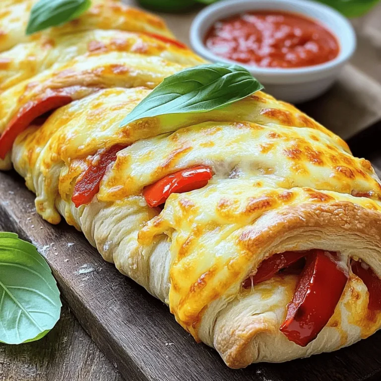 To make a tasty stromboli, gather these simple ingredients: - 1 lb pizza dough (store-bought or homemade) - 1 cup marinara sauce - 8 oz mozzarella cheese, shredded - 4 oz provolone cheese, sliced - 4 oz pepperoni, sliced - 1 red bell pepper, thinly sliced - 1 small onion, thinly sliced - 2 teaspoons Italian seasoning - 1 tablespoon olive oil - 1 egg, beaten (for egg wash) - Fresh basil leaves for garnish (optional) Using high-quality ingredients makes a big difference. Fresh mozzarella melts better and tastes richer. Choose a well-made marinara sauce, too. If you have time, make your own for the best flavor. For the dough, fresh is ideal. If you use store-bought, look for brands with fewer additives. Fresh veggies add crunch and color. Use ripe bell peppers and sweet onions. Feel free to get creative with your stromboli! You can swap pepperoni for ham, turkey, or salami. Try adding mushrooms for an earthy flavor. Spinach or kale can boost the veggie content. If you like heat, add jalapeños or chili flakes. You can also change the cheeses. Cheddar or gouda can give a unique twist. Customize it to your taste! - Preheating the Oven Start by preheating your oven to 400°F (200°C). This step is key for a perfect bake. While the oven heats, line a baking sheet with parchment paper. This will help your Stromboli not stick. - Preparing the Dough and Fillings On a floured surface, roll out 1 lb of pizza dough into a rectangle. Aim for about 12x16 inches. Spread 1 cup of marinara sauce over the dough, leaving a small edge around the sides. Next, sprinkle 8 oz of shredded mozzarella and layer 4 oz of sliced provolone on top. Add 4 oz of sliced pepperoni, followed by thin slices of 1 red bell pepper and 1 small onion. Finally, sprinkle 2 teaspoons of Italian seasoning over the fillings for added flavor. - Rolling Technique Start rolling the dough from one long side. Roll it tightly but gently to keep the fillings inside. When you reach the end, pinch the edges to seal well. Tuck the ends under to prevent any filling from leaking out. - Scoring for Ventilation Place the rolled Stromboli seam-side down on your baking sheet. Brush it with 1 beaten egg for a nice shine. Use a sharp knife to lightly score the top with slits. This allows steam to escape during baking. Slice the Stromboli into pieces after it cools for a few minutes. Serve it warm with extra marinara sauce on the side. You can also add fresh basil for a lovely touch. Enjoy your easy Stromboli dinner! If you want the full recipe, check out the Cheesy Italian Stromboli Delight. One mistake many make is rolling the dough too loosely. This can cause the filling to spill out during baking. Make sure to roll it tightly for a neat Stromboli. Another common error is adding too much sauce. A little goes a long way, so stick to the recommended amount. Finally, don’t forget to score the top. This helps steam escape and keeps your Stromboli from bursting. To get that perfect golden crust, start by preheating your oven to 400°F (200°C). A hot oven helps the dough rise and brown nicely. Brush the top with beaten egg before baking. This gives it a shiny look and adds flavor. Keep an eye on the baking time. If it’s golden brown and sounds hollow when tapped, it’s done! Having the right tools makes cooking easier. Use a rolling pin to shape the dough evenly. A sharp knife helps score the top without tearing it. A baking sheet lined with parchment paper prevents sticking. Lastly, a pastry brush is handy for applying the egg wash. These tools will save time and make your Stromboli look great. For a detailed cooking guide, check out the Full Recipe. {{image_2}} If you want a veggie twist, go for a vegetarian Stromboli. Start with the same pizza dough. Use marinara sauce as your base. Then, load it with fresh vegetables. I love using spinach, mushrooms, and zucchini. You can also add artichokes and olives for extra flavor. For a hearty touch, include ricotta cheese mixed with herbs. This adds creaminess and a nice texture. You can follow the Full Recipe, but swap out the meats for your favorite veggies. For meat lovers, there are many tasty options. You can use Italian sausage, ham, or salami. Each adds a different flavor and texture. Want spicy? Add some chorizo or spicy sausage. If you prefer milder flavors, go for chicken or turkey. Just make sure to cook any raw meat before adding it to the Stromboli. This ensures everything is safe and tasty. Mix and match different meats to find your favorite combination. Cheese is key to a great Stromboli. While mozzarella is classic, try some alternatives. For a sharp taste, use cheddar or gouda. You can even mix cheeses for a more complex flavor profile. Feta cheese adds a nice tang, while goat cheese gives creaminess. If you want a smoky flavor, consider smoked mozzarella. Remember, cheese can change the texture too, so choose wisely for the best result. Storing leftover Stromboli is easy. First, let it cool to room temperature. Then, wrap it tightly in plastic wrap or foil. You can also use an airtight container. This keeps it fresh for up to three days in the fridge. Make sure to label the container with the date. To reheat your Stromboli, preheat your oven to 350°F (175°C). Place the Stromboli on a baking sheet. Cover it loosely with foil to keep it from drying out. Bake for about 10-15 minutes, or until heated through. You can also use a microwave, but it may not be as crispy. If you want to freeze Stromboli, wrap it tightly in plastic wrap, then in foil. This prevents freezer burn. You can freeze it for up to three months. When ready to eat, thaw it in the fridge overnight. Then, reheat it in the oven for the best texture. For the full recipe, check out Cheesy Italian Stromboli Delight. You can serve Stromboli with many tasty sides. A fresh salad adds crunch and color. Garlic bread pairs well too, bringing extra flavor. You might enjoy pairing it with marinara sauce for dipping. Some like to add a side of steamed veggies for a healthy touch. You can also try potato wedges for a fun twist! Yes, you can prepare Stromboli ahead of time. Roll up the dough and fill it as usual. Then, wrap it tightly in plastic wrap. Place it in the fridge for up to 24 hours. When ready to cook, just brush it with egg wash and bake. This makes weeknight dinners much easier! Check the color and sound of your Stromboli. It should be golden brown on top. When you tap it lightly, it should sound hollow. You can also use a food thermometer. The inside should reach 190°F (88°C). If it meets these signs, it’s ready to eat! To slice Stromboli, use a sharp knife. Cut it into thick slices, about one inch each. This keeps the filling in place and helps with serving. Make sure to cut it while it’s warm for easier slicing. You can also serve it with a side of marinara sauce for dipping. Enjoy your meal! This guide covered all you need to know for making great stromboli. We looked at key ingredients, how to prepare them, and vital tips for perfect results. You learned about fun variations and safe storage for leftovers. Keep these tips in mind, and you will impress everyone with your stromboli skills. Enjoy this tasty dish at your next meal!