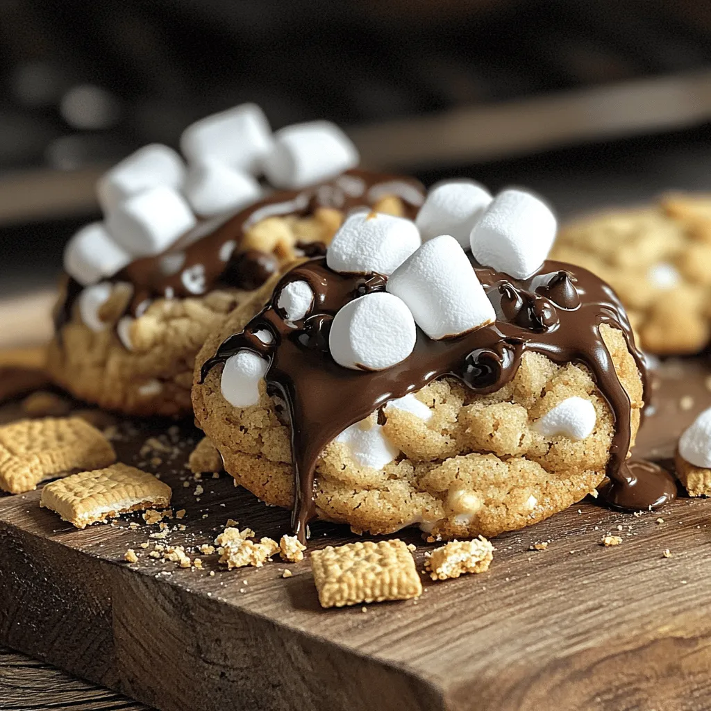- 1 cup unsalted butter (2 sticks) - 1 cup brown sugar, packed - 1/2 cup granulated sugar - 1 large egg - 1 tablespoon vanilla extract - 2 cups all-purpose flour - 1/2 teaspoon baking soda - 1/4 teaspoon salt - 1 cup graham cracker crumbs - 1 cup semi-sweet chocolate chips - 1 cup mini marshmallows When you gather ingredients for brown butter s'mores cookies, focus on quality. The butter is key. I recommend using high-fat unsalted butter for the best flavor. - Best choices for butter: Look for brands like Kerrygold or Plugra. They offer rich flavor. - Premium chocolate chip options: Ghirardelli and Guittard provide great taste and melt perfectly. - Quality graham cracker brands: Choose Honey Maid or Nabisco for a classic crunch. These choices help maximize flavor and texture. You can check the [Full Recipe] for detailed steps on how to combine these ingredients into delicious cookies. First, let's brown the butter properly. In a medium saucepan, melt 1 cup of unsalted butter over medium heat. As it melts, keep an eye on it. Swirl the pan occasionally. You want the butter to foam and turn golden brown. This should take about 5 to 7 minutes. When it gives off a nutty smell, take it off the heat. Let it cool for a bit. Next, measure and mix the dry ingredients. In a separate bowl, combine 2 cups of all-purpose flour, 1/2 teaspoon of baking soda, and 1/4 teaspoon of salt. Then add 1 cup of graham cracker crumbs. Whisk these together until well mixed. Now, it’s time to mix the dough. Start by combining the wet and dry ingredients. In a large bowl, mix the browned butter with 1 cup of brown sugar and 1/2 cup of granulated sugar. Stir until it’s smooth. Then, add 1 large egg and 1 tablespoon of vanilla extract. Mix until it’s well combined. Gradually add the dry mixture to the wet mixture. Stir gently until just combined. The dough should feel sticky. Now, fold in 1 cup of semi-sweet chocolate chips and 1 cup of mini marshmallows. Make sure they are evenly spread throughout the dough. Chilling the dough is next. Cover the bowl with plastic wrap and place it in the fridge. Chill for at least 30 minutes. This step ensures the cookies have the right texture when baking. Preheat your oven to 350°F (175°C). Line your baking sheets with parchment paper to prevent sticking. Proper spacing on baking sheets is key. Use a cookie scoop or tablespoon to place the chilled dough on the sheets. Space them about 2 inches apart. Bake the cookies for 10 to 12 minutes. They should be lightly golden around the edges but look a bit underbaked in the center. This is what makes them soft and gooey. After baking, let them cool on the sheets for 5 minutes. Then, transfer them to a wire rack to cool completely. For the full recipe, check the section above. Enjoy making these delightful Brown Butter S'mores Cookies! To make brown butter, start with unsalted butter. Melt it in a medium saucepan over medium heat. It's ready when it turns a golden brown and smells nutty. This stage takes about 5-7 minutes. Watch closely, as it can burn quickly. Common mistakes include using too high heat or not stirring enough. Stirring helps the butter cook evenly. Don't rush this step; the flavor is key in your cookies. For chewy cookies, use more brown sugar than white sugar. This adds moisture. If you want crispy cookies, use more granulated sugar. Also, bake them a bit longer. Overmixing dough can lead to tough cookies. Mix until just combined, and stop when you see no dry flour. You want a sticky dough, not a smooth one. Serve the cookies on a rustic wooden platter for charm. For added visual appeal, drizzle melted chocolate on top. A sprinkle of crushed graham crackers adds a nice touch. These simple steps make your cookies look as good as they taste. For the full recipe, check the details above. {{image_2}} If you need gluten-free options for Brown Butter S'mores Cookies, use gluten-free flour. Many brands offer a one-to-one blend that works well. You can also find gluten-free graham crackers. These swaps keep the taste while making it safe for gluten-sensitive friends. For dairy-free cookies, substitute the butter with a plant-based option. Coconut oil or vegan butter can work well here. Choose dairy-free chocolate chips to keep it creamy and delicious. These changes allow everyone to enjoy this treat. To add more flavor, consider mixing in nuts or spices. Chopped walnuts or pecans provide a nice crunch. You could also add cinnamon or nutmeg to give a warm spice note. These small changes can transform your cookie experience. Another fun option is swapping out the chocolate types. Dark chocolate brings richness, while white chocolate adds sweetness. You can even use flavored chocolate, like mint or caramel, for a twist on the classic taste. Incorporating seasonal spices or mix-ins can make your cookies stand out. For fall, add pumpkin spice. In winter, try peppermint bits or crushed candy canes. These festive flavors can make your cookies a holiday favorite. You can also create themed cookies for special occasions. For Halloween, use orange and black sprinkles. For Christmas, add red and green decorations. These small touches make your cookies fun and festive for any celebration. Store your Brown Butter S'mores Cookies at room temperature. Use an airtight container to keep them fresh. This method works well for about a week. If you want to keep them longer, refrigerate them. Place cookies in a sealed bag or container to avoid drying out. If you need even more time, freeze your cookies. Just make sure they cool completely first. Wrap each cookie in plastic wrap. Then, place them in a freezer bag. They can last up to three months in the freezer. To enjoy soft cookies, reheat them in the microwave. Start with a few seconds at low power. Check them often to avoid overbaking. You want them warm, not hot. For a crispier texture, pop them in the oven. Set it to 350°F (175°C) and bake for about 5 minutes. This method helps retain that gooey center. Brown Butter S'mores Cookies stay fresh for about a week at room temperature. If refrigerated, they can last up to two weeks. Check for signs of staleness. If they feel hard or crumbly, it’s time to toss them. Always trust your senses. If the cookies smell off, it’s best to throw them out. Enjoy the deliciousness of your cookies while they last! You know the cookies are done when the edges turn a light golden brown. They should look slightly soft in the middle. Bake them for about 10 to 12 minutes. The cookies will continue to cook a bit after you take them out. This gives them a nice chewy texture. Yes, you can freeze the cookie dough! First, scoop the dough onto a baking sheet. Space the scoops apart. Freeze them for about an hour until firm. After that, place the dough balls in a freezer bag. Label it with the date and type. To use, thaw the dough overnight in the fridge. Then bake as you normally would. Several factors make these cookies chewy. The brown butter adds richness and moisture. Using a mix of brown and white sugar helps too. Brown sugar retains more moisture than white sugar. Chilling the dough also helps keep the cookies from spreading too much. This leads to a thicker, chewier cookie. Yes, you can make these cookies without graham crackers. Use crushed cookies or cereal instead. You can also try using oat flour for a different taste. These swaps will help keep the flavor similar. You may miss the classic s'mores crunch, but the cookies will still taste great. Store leftover cookies in an airtight container. This helps keep them fresh and soft. You can also place a slice of bread in the container. This adds moisture and keeps the cookies chewy. For longer storage, freeze the cookies in a bag. Just thaw them at room temperature before eating. We covered a lot in this blog post. You learned the best ingredients for your cookies, including brands to choose. The step-by-step guide helps you mix and bake them perfectly. I shared tips on achieving the right texture and creative ways to present your cookies. Plus, we explored fun variations and storage tips to keep them fresh. With this knowledge, you can make tasty cookies every time. Enjoy baking and sharing your creations!