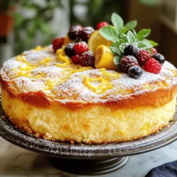 - 1 ½ cups all-purpose flour - 1 cup granulated sugar - ½ cup unsalted butter, softened - 2 large eggs - ½ cup buttermilk - 2 tablespoons lemon zest (about 2 lemons) - ¼ cup fresh lemon juice (about 1-2 lemons) - Fresh berries and mint leaves (for garnish, optional) - 1 teaspoon baking powder - ½ teaspoon baking soda - ½ teaspoon salt - 1 teaspoon vanilla extract - Powdered sugar (for dusting, optional) To make Lemon Cake to Die For, you need simple, fresh ingredients. First, gather your required ingredients. All-purpose flour gives the cake structure. Granulated sugar makes it sweet. Unsalted butter adds richness. Eggs provide moisture and help it rise. Buttermilk keeps the cake soft and adds tang. Next, get fresh ingredients. Lemon zest brings bright flavor. Fresh lemon juice adds a tart kick. You can use berries and mint for a lovely garnish if you want. Finally, don’t forget the baking essentials. Baking powder and baking soda help the cake rise. Salt balances the sweetness. Vanilla extract adds warmth. Powdered sugar is great for dusting and looks nice on top. These ingredients work together to create a moist, flavorful cake. You can find the full recipe for more details. Enjoy the process and the delicious outcome! - Preheat your oven to 350°F (175°C). - Grease and flour an 8-inch round cake pan. - In a medium bowl, whisk together flour, baking powder, baking soda, and salt. - In a large mixing bowl, cream butter and sugar until light and fluffy. - Add eggs and vanilla extract one at a time. - Alternate adding the dry flour mixture and buttermilk to the wet mixture. - Gently fold in lemon zest and lemon juice. - Pour the batter into the prepared cake pan. - Bake for 25-30 minutes until a toothpick comes out clean. - Allow to cool in the pan, then transfer to a wire rack. Follow these steps closely for the best results. Each part is key to making your Lemon Cake to Die For. If you want to see all the details, check the Full Recipe. To get a fluffy cake, I recommend using room temperature ingredients. This helps the butter and sugar mix better. When you mix the batter, be careful not to overmix it. Overmixing can make the cake dense and heavy. Mix just until you see no dry flour. Using fresh lemons for zest and juice is a must. This makes the cake bright and fresh. If you want a stronger lemon taste, add a bit of lemon extract. It boosts the flavor without adding more juice. Dust the top of the cake with powdered sugar before serving. This adds a lovely touch and looks great. For an extra pop, serve the cake with fresh berries and mint leaves. They add color and freshness to your plate. {{image_2}} You can choose different frostings to match your taste. A classic lemon buttercream brings a bright and sweet flavor. It is smooth and creamy, perfect for a lemon lover. You can make it by mixing softened butter, powdered sugar, lemon juice, and zest. Another tasty choice is cream cheese frosting. This frosting adds a tangy twist that pairs well with the sweet lemon cake. To make this, blend cream cheese and butter until smooth. Add powdered sugar and lemon juice to achieve your desired taste. Fruits can make your lemon cake extra special. You can add blueberries or raspberries into the batter. This will bring a burst of flavor and a pop of color. Just fold the berries in gently to avoid breaking them. For a different look, you can top the cake with a fruit glaze or compote. A simple berry glaze can be made by cooking fresh berries with sugar and a bit of water. Pour this over the cooled cake for a fruity finish. If you want to try new flavors, I suggest a lemon and lavender combination. The floral notes of lavender mix well with the tart lemon. Just add a bit of culinary lavender to your batter for a unique twist. Another great option is a lemon poppy seed cake. This cake has a delightful crunch from the seeds. Simply add poppy seeds to the batter before baking. You can enjoy it plain or with your favorite frosting. For the full recipe, check the Lemon Cake to Die For section. To keep your Lemon Cake to Die For fresh, store it in an airtight container at room temperature. It will stay good for up to 3 days. If you want it to last longer, refrigerate it for up to 1 week. Just remember, the cake may dry out a little in the fridge, so make sure it’s sealed well. If you want to save some cake for later, you can freeze it. Just freeze the uniced cake for up to 3 months. When you're ready to enjoy it, thaw the cake in the refrigerator. This way, it stays moist and delicious, just like when you first baked it. To make this cake moist, use buttermilk and add lemon juice. Buttermilk adds rich flavor and keeps the cake soft. Lemon juice adds brightness and enhances the lemon taste. This combo makes the cake tender and delicious. Yes, you can make Lemon Cake to Die For a day in advance. Just bake, cool, and store the cake in an airtight container. It will taste just as fresh the next day. This is a great way to save time for a special event. This cake is best served with a dusting of powdered sugar and fresh fruit. The powdered sugar adds a sweet touch, while fresh berries give a burst of flavor. Mint leaves can also add a lovely pop of green. Yes, you can adjust the sweetness of the cake. Reduce or increase the sugar to your taste. Keep in mind, changing the sugar may affect the cake's texture. A sweeter cake may be more moist, while less sugar could make it drier. This blog post covered the key ingredients, steps, and tips for making a perfect lemon cake. You learned how to mix flavors and achieve great texture. Remember, using fresh ingredients makes a big difference. In the end, enjoy the process and have fun baking. Your cake will be a delicious treat for everyone!