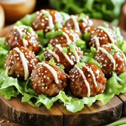 To make the meatballs, you need these key ingredients: - 1 lb ground beef (or ground turkey for a lighter option) - 2 green onions, finely chopped - 2 cloves garlic, minced - 1 tablespoon ginger, minced - 1/4 cup breadcrumbs - 1/4 cup soy sauce - 2 tablespoons brown sugar - 1 tablespoon sesame oil - 1 teaspoon gochujang (Korean chili paste) - 1/2 teaspoon black pepper These ingredients give the meatballs their rich taste. The gochujang adds a nice kick. For the spicy mayo, gather: - 1/4 cup mayonnaise - 1 tablespoon sriracha (adjust to spice preference) - 1 teaspoon lime juice Mixing these ingredients creates a creamy, spicy sauce. You can change the sriracha amount to fit your taste. You can enhance your dish with these extras: - 1 tablespoon sesame seeds (for garnish) - Additional chopped green onions - Fresh vegetables or lettuce leaves for wrapping These add color and texture. They also make your dish look great when served. If you want the full recipe, check it out for step-by-step details. Enjoy cooking! To make the meatballs, start by mixing the ingredients. In a large bowl, combine: - 1 lb ground beef (or turkey) - 2 green onions, finely chopped - 2 cloves garlic, minced - 1 tablespoon ginger, minced - 1/4 cup breadcrumbs - 1/4 cup soy sauce - 2 tablespoons brown sugar - 1 tablespoon sesame oil - 1 teaspoon gochujang - 1/2 teaspoon black pepper Use your hands to mix everything well. This helps blend the flavors. Once mixed, it’s time to shape the meatballs. Roll the mixture into balls about 1 inch wide. Place them on a baking sheet lined with parchment paper. This keeps them from sticking. Preheat your oven to 400°F (200°C). Bake the meatballs for 18-20 minutes. They should look browned and cooked through. While the meatballs bake, let’s whip up the spicy mayo. In a small bowl, mix together: - 1/4 cup mayonnaise - 1 tablespoon sriracha (or more, if you like heat) - 1 teaspoon lime juice Stir until the sauce is smooth and creamy. Taste it, and add more sriracha if you want more kick. Once the meatballs are ready, drizzle or scoop the spicy mayo on top. This adds a great flavor boost. Enjoy your Korean BBQ meatballs with spicy mayo! For the full recipe, check the earlier section. To keep your meatballs juicy, use a mix of ground beef and turkey. The fat in beef adds flavor, while turkey lightens the dish. You can also add breadcrumbs to help lock in moisture. Mix the meat gently; too much handling can dry them out. For perfect meatballs, bake them at 400°F for 18-20 minutes. Check their center with a meat thermometer. They should reach 160°F for beef and 165°F for turkey. If you want a nice crust, broil them for the last 2 minutes. Serve your meatballs with fresh veggies or lettuce for wraps. Try pairing them with rice or noodles to soak up the sauce. They also shine as appetizers on skewers. For extra flavor, drizzle with spicy mayo right before serving. For the full recipe, check the earlier section. {{image_2}} You can swap ground beef for turkey or chicken. These meats have less fat. You can also use ground pork for a richer flavor. If you want a leaner option, try ground bison or lean lamb. These choices keep the taste strong while cutting down on calories. For a vegan twist, use lentils or chickpeas. Mash them to hold the shape. Add finely chopped mushrooms for moisture and flavor. You can also use store-bought vegan meat substitutes. Just follow the package instructions. Remember to mix in the same spices for a tasty result. You can change the spicy mayo for a sweet chili sauce. This gives a different kick. For a tangy option, try mixing yogurt with lime juice and herbs. You can also make a peanut sauce for a nutty flavor. The key is to keep experimenting until you find your favorite. For the full recipe, check the earlier section. You can store leftover Korean BBQ meatballs in an airtight container. Make sure they cool down first. Place them in the fridge. They stay fresh for about three days. For best taste, eat them sooner rather than later. If you have spicy mayo left, store it in the fridge too. Use it within a week for the best flavor. Reheat the meatballs in the oven for the best taste. Preheat your oven to 350°F (175°C). Place the meatballs on a baking sheet. Heat them for about 10-15 minutes. This keeps them juicy and warm. You can also reheat them in the microwave. Just cover them with a damp paper towel. Heat for about one minute, checking often. Freezing is a great way to save time. To freeze meatballs, let them cool completely first. Then, place them in a single layer on a baking sheet. Freeze them for about an hour. Once firm, transfer them to a freezer bag. Remove as much air as possible. They can last for up to three months. When ready to eat, thaw them in the fridge overnight before reheating. Enjoy your Korean BBQ meatballs anytime! For the full recipe, check out the details above. Yes, you can use other meats! Ground turkey works well for a lighter choice. You can also try ground chicken or even ground pork. Each type of meat gives a different flavor and texture. Just remember to adjust cooking times as needed. The spicy mayo can be adjusted to your taste. It starts with sriracha, which has a nice heat. If you want it spicier, add more sriracha. If you prefer it milder, use less. The lime juice adds freshness and helps balance the heat. These meatballs are great on their own or with sides. Here are some ideas: - Steamed rice or cauliflower rice - Fresh veggies like carrots and cucumbers - Leafy greens for wraps - Noodles tossed in soy sauce - Pickled vegetables for a tangy kick Feel free to mix and match! You can even serve them as appetizers on skewers. For a complete meal, pair with a salad or soup. Check the Full Recipe for more tips on sides! We explored how to make delicious Korean BBQ meatballs. You learned about key ingredients, like meat and spicy mayo. I shared tips for juicy meatballs and tasty variations. You can store leftovers and even freeze them for later. With simple steps and some creativity, you can serve an amazing dish. I hope you enjoy making these meatballs as much as I do.