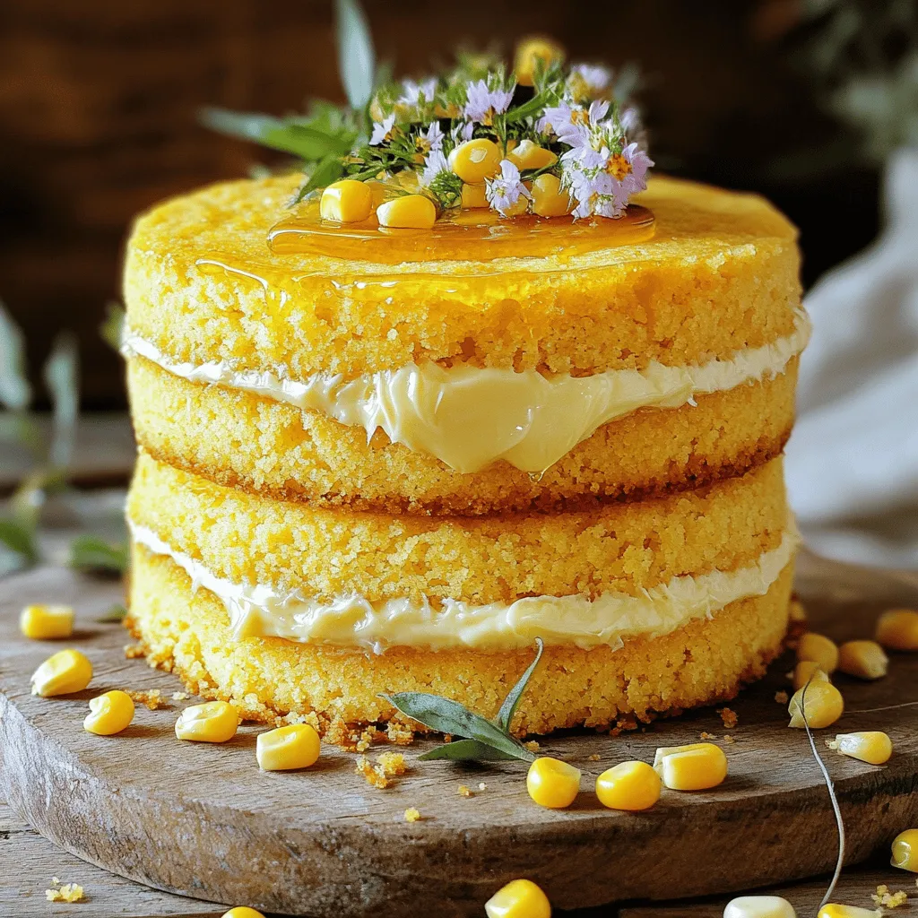 To make a delicious layered cornbread cake with honey butter, gather these simple ingredients: - 2 cups cornmeal - 1 cup all-purpose flour - 1 tablespoon baking powder - 1 teaspoon salt - 1/2 cup granulated sugar - 2 large eggs - 1 1/2 cups buttermilk - 1/2 cup unsalted butter, melted - 1 cup sweet corn kernels (fresh or canned) - 1 teaspoon vanilla extract For the honey butter, you will need: - 1/2 cup unsalted butter, softened - 1/4 cup honey - A pinch of salt When choosing cornmeal, go for a medium or fine grind. This gives your cake a light texture. Look for organic cornmeal for better flavor and quality. If you can't find buttermilk, you can make your own. Just mix 1 tablespoon of vinegar or lemon juice with 1 1/2 cups of milk. Let it sit for five minutes to sour. Make sure your butter is unsalted. This helps control the cake’s sweetness. If you like a richer flavor, try using a mix of melted butter and vegetable oil for the cake. It will stay moist and tender. Feel free to add your twist. You can include spices like cinnamon or nutmeg. These can add warmth to the flavor. If you want a savory kick, consider adding jalapeños or cheese. With these tips, you can create a perfect layered cornbread cake with honey butter that everyone will enjoy. For the full recipe, check the details above. To start, preheat your oven to 400°F (200°C). This is key for a nice rise. Next, grease two 9-inch round cake pans with butter or non-stick spray. This helps the cake come out easily after baking. In a large mixing bowl, combine your dry ingredients: - 2 cups cornmeal - 1 cup all-purpose flour - 1 tablespoon baking powder - 1 teaspoon salt - 1/2 cup granulated sugar Whisk these together until they mix well. In a separate bowl, beat 2 large eggs. Then add 1 1/2 cups buttermilk, 1/2 cup melted unsalted butter, and 1 teaspoon vanilla extract. Mix until all is smooth. Now, pour the wet mix into the dry mix. Stir gently until just combined. Be careful not to overmix; this helps keep the cake light. Finally, fold in 1 cup of sweet corn kernels gently. Next, divide the batter evenly between the two prepared pans. Bake them for 20 to 25 minutes. Check if they are done by inserting a toothpick in the center. If it comes out clean and the tops are golden, your cakes are ready. Let the cakes cool in the pans for 10 minutes. Then, transfer them to a wire rack to cool completely. This cooling step is important for the best flavor and texture. While the cakes cool, it’s time to make the honey butter. In a small bowl, mix together: - 1/2 cup softened unsalted butter - 1/4 cup honey - A pinch of salt Stir until creamy and well combined. This honey butter adds a sweet touch to your cake. Make sure to taste the honey butter. If you want it sweeter, you can add more honey. Once the cakes are cool, layer them. Spread a generous amount of honey butter between the layers and on top. Enjoy the sweet, buttery delight that is Layered Cornbread Cake with Honey Butter! For more detailed steps, check [Full Recipe]. When making layered cornbread cake, avoid these common mistakes: - Overmixing the batter: This leads to dense cake. Mix until just combined. - Wrong oven temperature: Always preheat to ensure even baking. - Not greasing pans: This can cause the cake to stick. Grease them well! To ensure moistness and flavor in your cake, use buttermilk. It adds richness and keeps the cake tender. Adding sweet corn gives extra moisture and bursts of flavor. Let your cake cool completely before layering. This helps prevent melting the honey butter. For a great presentation, serve your layered cornbread cake on a rustic wooden board. Use colorful plates for slices. A small dish of honey butter next to each slice adds a nice touch. Pair your cake with drinks like sweet tea or a light sparkling wine. It also goes well with chili or a fresh salad on the side. This way, you create a delightful mix of flavors! For more ideas, check out the Full Recipe. {{image_2}} You can play with cornbread cake flavors. Try adding jalapeños for a spicy kick. Cheddar cheese gives a rich, savory twist. Mix in herbs like rosemary or thyme for a fresh taste. For gluten-free options, swap all-purpose flour with a gluten-free blend. Use a mix that has xanthan gum for better texture. You can also try almond flour for a nutty flavor. Seasonal ingredients can add fun to your cornbread cake. In fall, mix in pumpkin puree for a warm, cozy flavor. Add spices like cinnamon or nutmeg to enhance it further. During winter, you can fold in cranberries for a tart surprise. They add color and sweetness. For themed versions, consider pumpkin spice for Thanksgiving. For Christmas, use peppermint extract in the honey butter. These variations keep your layered cornbread cake exciting and fresh. Explore these options to create your own unique version of the dish! For the complete process, check the Full Recipe. To keep your layered cornbread cake fresh, wrap it well. Use plastic wrap or aluminum foil. This keeps moisture in and prevents it from drying out. Place it in an airtight container for extra protection. If stored properly in the fridge, it stays fresh for up to five days. You can freeze it for longer storage. Wrapped well, it lasts up to three months in the freezer. Just remember, thaw it in the fridge overnight before serving. To reheat the cake, preheat your oven to 350°F (175°C). Place the cake on a baking sheet. Cover it with foil to keep it moist. Heat for about 10 to 15 minutes. This method warms the cake without drying it out. You can also slice the cake and heat individual pieces in the microwave. Heat for about 15 seconds at a time until warm. Leftover cake can be fun! Use it to make cornbread cake trifle. Layer pieces with whipped cream and berries for a tasty dessert. You could also crumble it to use as a topping for ice cream. Enjoy the creativity! For the full recipe, refer back to the section above. What can I substitute if I don’t have buttermilk? If you lack buttermilk, don't worry! You can use regular milk mixed with vinegar or lemon juice. Just add one tablespoon of vinegar or lemon juice to a cup of milk. Let it sit for five minutes, and you have a quick buttermilk substitute. Can I make this cake ahead of time? Yes, you can! Bake the cake a day before. Let it cool completely, then wrap it well in plastic wrap. Store it in the fridge. When you’re ready to serve, just add the honey butter. How do I know when the cornbread cake is done baking? To check if your cake is done, insert a toothpick in the center. If it comes out clean, your cake is ready. You can also look for a golden top and a slight spring back when you touch it. For more detailed instructions, refer to the Full Recipe. This blog post covered all you need to make a layered cornbread cake. We discussed key ingredients, step-by-step baking instructions, and tips for perfect results. Remember to avoid common mistakes to keep your cake moist and tasty. Also, consider fun variations and seasonal ingredients to surprise your guests. Store leftovers properly and enjoy them later. With this guide, you can create a delicious treat that everyone will love. Happy baking!