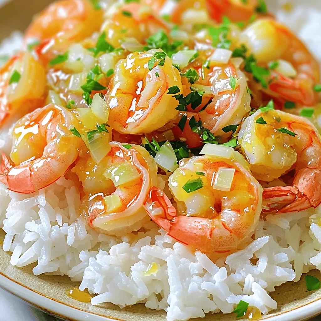 - 1 pound large shrimp, peeled and deveined - 3 tablespoons unsalted butter - 1/4 cup honey - 4 cloves garlic, minced - 1 tablespoon soy sauce - 1 teaspoon fresh ginger, grated - 1/4 teaspoon red pepper flakes (optional) - Salt and pepper to taste - 2 green onions, chopped (for garnish) - Fresh parsley, chopped (for garnish) - Cooked rice or noodles (for serving) To make honey garlic butter shrimp, you need simple yet flavorful ingredients. Each item plays a key role in creating the dish. The shrimp provide protein and a nice texture. The butter adds richness, while honey brings sweetness. Garlic and ginger add depth and warmth, making each bite delightful. You can spice it up with extra flavors. Consider adding lemon zest or lime juice for a bright touch. If you prefer heat, use more red pepper flakes or chili powder. For those with dietary needs, swap shrimp for chicken or tofu. Use maple syrup or agave instead of honey for a vegan option. This dish is flexible, so feel free to adjust to your taste! For the full recipe, check the details above. First, we need to prepare the shrimp. Choose large shrimp that are peeled and deveined. This makes cooking easier. If you buy shrimp with shells, remove them before cooking. You may also want to rinse the shrimp under cold water. Pat them dry with a paper towel for best results. For tools, grab a large skillet and a spatula. You will also need a cutting board and a knife for chopping garlic and green onions. Having everything ready will make cooking smooth. Start by melting the butter in the skillet over medium heat. Watch it carefully; you don’t want it to burn. Once the butter is melted, add minced garlic and grated ginger. Sauté them for about one to two minutes. This step is key, as it fills your kitchen with amazing aromas. Next, pour in the honey and soy sauce. If you like a little heat, add the red pepper flakes. Stir the mixture well and let it simmer for two to three minutes. This allows the sauce to thicken a bit. Now, season your shrimp with salt and pepper. Add them to the skillet. Cook the shrimp for two to three minutes on each side. They should turn pink and opaque. Make sure each shrimp is coated in the sauce. When the shrimp are done, remove the skillet from the heat. Garnish with chopped green onions and parsley. To serve, place the honey garlic butter shrimp over cooked rice or noodles. This helps soak up the delicious sauce. Drizzle any extra sauce from the skillet over the top. You can also add a sprinkle of more green onions for a pop of color. Enjoy this dish with a side of steamed veggies for a balanced meal. For the full recipe, check out the details above. - Overcooking shrimp: Shrimp cooks fast. It only takes 2-3 minutes per side. If you cook them too long, they become tough. Watch them closely. When they turn pink and opaque, they are done. - Not adjusting sauce consistency: When your sauce is too thick, it can overpower the shrimp. If it gets too thick, add a little water or broth. This balances flavor and ensures a nice glaze on the shrimp. - Suggestions for additional spices or herbs: You can add a squeeze of lemon or lime juice for a fresh twist. Herbs like cilantro or basil can lift the dish too. A pinch of smoked paprika adds a nice depth. - Tips for balancing sweetness and spice: Honey brings sweetness. If you want more heat, add more red pepper flakes or a splash of hot sauce. Taste as you go to find the right balance for your palate. - Best methods for sautéing shrimp: Use a large skillet to give shrimp space. Cook over medium heat. This helps them brown evenly and soak in flavors. - Alternative cooking methods like grilling or baking: You can grill shrimp on skewers for a smoky flavor. Baking is also easy; just toss shrimp in sauce, place on a baking sheet, and bake for about 10 minutes at 400°F. Both methods keep the shrimp juicy and delicious. For the full recipe, check out the Honey Garlic Butter Shrimp recipe. {{image_2}} You can easily swap shrimp for other proteins. Try chicken for a heartier meal. Tofu is a great choice for a vegan option. Each swap will change the taste but still keep it yummy. You can also change the sweetener. Maple syrup or agave nectar works well instead of honey. For sauces, try teriyaki or hoisin for a twist on flavor. To make your dish pop, add citrus zest or juice. Lemon or lime will brighten the shrimp. You can also use different peppers for heat. Jalapeños or serranos give a nice kick. Adjust the amount to suit your taste. Don’t be afraid to experiment! Serve your honey garlic butter shrimp in fun ways. Try placing it on lettuce wraps for a fresh bite. Skewers are another fun option for parties. They are easy to eat and look great on a plate. Pair your shrimp with sides like steamed veggies or a crisp salad. Rice or noodles are also perfect to soak up the sauce. You can find the full recipe to explore more options. To keep honey garlic butter shrimp fresh, store it in an airtight container. Place it in the fridge right after it cools. This method helps lock in flavor and moisture. You can keep it for up to three days. After that, the shrimp may lose its taste and texture. When reheating, the stovetop is best. Heat a skillet over low heat. Add a splash of water or broth to keep the shrimp moist. Stir gently until warmed through. This method helps the shrimp stay tender and juicy. Avoid using a microwave, as it can make shrimp tough and rubbery. Yes, you can freeze honey garlic butter shrimp. Place it in a freezer-safe bag or container. Remove as much air as possible to prevent freezer burn. It can last up to three months in the freezer. For thawing, move it to the fridge overnight. You can also use the microwave on low power, but be cautious. Cooked shrimp can turn rubbery if overheated. It takes just 15 minutes from start to finish. You spend 10 minutes preparing and 5 minutes cooking. This quick time means you can enjoy a tasty meal on busy days. You can serve this dish with rice or noodles. Both options soak up the sweet sauce well. For added crunch, try steamed or sautéed vegetables. A simple salad also pairs perfectly. Yes, you can easily add heat! Use red pepper flakes or fresh chili peppers. If you want more spice, add some hot sauce to the sauce mix. Adjust the heat to your taste. This blog post covered how to make honey garlic butter shrimp. You learned about the ingredients, tips for cooking, and serving suggestions. Remember not to overcook the shrimp to keep them tender. Feel free to experiment with alternative ingredients for your taste. Whether you choose rice or noodles, this dish is a delicious choice. Enjoy making this simple yet tasty meal!