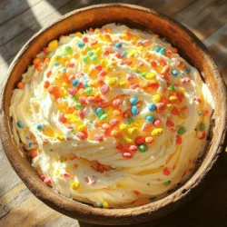 Fruity Pebbles frosting is fun and colorful. Here’s what you need to make it: - 1 cup unsalted butter (softened) - 4 cups powdered sugar - 3 tablespoons heavy cream - 1 teaspoon vanilla extract - 1 cup Fruity Pebbles cereal - Pinch of salt These ingredients come together to create a sweet and crunchy treat. The butter gives it a rich base, while the powdered sugar adds sweetness. Heavy cream makes it smooth, and vanilla adds a lovely flavor. Fruity Pebbles cereal brings the fun colors and crunch. When you mix these ingredients, you create a delightful frosting. Use the Full Recipe to guide you through every step! To make Fruity Pebbles frosting, gather your ingredients first. You'll need butter, powdered sugar, heavy cream, vanilla extract, and, of course, Fruity Pebbles. Make sure the butter is softened for easy mixing. This step is key to a smooth frosting. Start by placing the softened butter in a large mixing bowl. Use an electric mixer on medium speed to beat the butter. Do this for about two minutes until it is creamy and smooth. Next, gradually add the powdered sugar. Mix on low speed to avoid a sugar cloud. Continue until the sugar is fully mixed in. Then, pour in the heavy cream and vanilla extract. Beat the mixture on medium-high speed for 2-3 minutes. Your frosting should look light and fluffy now. Finally, add a pinch of salt to balance the sweetness. Mix just until combined. Now comes the fun part! Gently fold in the Fruity Pebbles cereal using a spatula. Be careful not to crush them too much; we want those colorful pieces intact! The cereal adds both a crunchy texture and a pop of color. If the frosting feels too thick, add another tablespoon of cream. This will help you reach your desired consistency. You can use this delightful frosting right away on cakes, cupcakes, or cookies. For more details, refer to the Full Recipe. To get the right texture, start with soft butter. It should feel like a pillow. Beat the butter until creamy, around two minutes. Then, add the powdered sugar slowly. This keeps your kitchen clean! If your frosting is too thick, add a tablespoon of cream. Mix until it feels fluffy and light. Use an electric mixer for the best results. Start on a low speed to avoid sugar clouds. Once the sugar mixes in well, crank up the speed. This technique helps create a smooth and airy frosting. Beat for about two to three minutes. The final mix should feel silky. Fruity Pebbles add fun crunch! To keep them whole, fold them in gently. Use a spatula to lift and turn the frosting. Avoid stirring too hard. If you crush them, the colors will fade. You want those bright, happy colors in your frosting. Use this method to keep your Fruity Pebbles intact! For the complete recipe, check out the Full Recipe link. {{image_2}} You can easily add fun flavors to your Fruity Pebbles frosting. Try adding a splash of almond extract for a nutty twist. A tablespoon of orange juice can give a bright citrus kick. If you want a berry taste, mix in a bit of raspberry or strawberry puree. These flavors make your frosting more exciting! If you want to match your frosting to a special event, you can adjust the colors. Add a few drops of food coloring to change the look. For a pastel theme, use soft colors like pink or blue. For a bright party vibe, go for bold shades. This simple change makes the frosting pop on any dessert! While Fruity Pebbles are great, you can try other cereals, too. Consider using Rice Krispies for a crunchier texture. Lucky Charms can add a fun marshmallow taste. Even Cocoa Pebbles can give a chocolatey twist. Mixing different cereals keeps your frosting fresh and interesting. You can find all the details in the Full Recipe. Store your Fruity Pebbles frosting in an airtight container. This keeps it fresh and tasty. You can put it in the fridge if you want it to last longer. Make sure the lid is tight to avoid air getting in. Fruity Pebbles frosting can last up to one week in the fridge. It’s best to use it within this time for the best taste and texture. If you think you won’t use it soon, consider freezing it. Just remember to thaw it in the fridge before using again. This helps keep the frosting creamy and delicious. When you take the frosting out of the fridge, it may look a bit stiff. No worries! Just re-whip it with an electric mixer for a minute or two. This brings back its fluffy texture. If it seems too thick, add a little more cream. This way, you can enjoy that delightful, colorful treat from the Full Recipe! Yes, you can use margarine. It works as a good substitute for butter. The taste may change slightly. The texture should remain similar. Margarine often has more water than butter. This can make the frosting a bit softer. If you use margarine, you might need less cream. Always check the consistency as you mix. Fruity Pebbles frosting goes well with many desserts. It’s great on cupcakes and cakes. Try it on vanilla or chocolate cake for a fun twist. You can also use it on cookies. Sugar cookies or snickerdoodles work well. The bright colors make any dessert pop! Yes, you can make vegan Fruity Pebbles frosting. Use vegan butter instead of regular butter. Substitute heavy cream with a plant-based option. Almond milk or coconut cream are great choices. Ensure your Fruity Pebbles cereal is vegan. Many brands offer vegan-friendly options. This way, everyone can enjoy it! For the full recipe, check out the details above. In this blog post, we covered how to make Fruity Pebbles frosting. We started with the ingredients and then walked through each step of the process. I shared tips for achieving the perfect consistency and various ways to customize your frosting. Storing tips and FAQs helped answer common questions. Fruity Pebbles frosting brings fun to your desserts. Enjoy experimenting with flavors and textures. You now have everything to create a delightful treat that adds joy to any occasion.