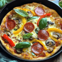 When making pizza at home, a good skillet is key. A cast iron skillet works great for this. It heats up evenly and keeps the heat well. This creates a crispy crust that you will love. Some skillets stand out for making pizza. Here are a few top choices: - Lodge 12-Inch Cast Iron Skillet: This one is affordable and durable. It heats evenly and is great for beginners. - Camp Chef Cast Iron Skillet: It has a long handle for easy lifting. This makes it safer when moving hot pizza. - Cuisinart 10-Inch Cast Iron Skillet: A bit smaller but perfect for personal pizzas. It is lightweight and easy to handle. Look for these features when picking a skillet: - Size: Choose a size that fits your oven and your pizza needs. A 10 to 12-inch skillet works well for most. - Weight: Heavier skillets hold heat better. This helps create that crispy crust. - Handle: A sturdy handle makes it easy to lift and move the skillet safely. Using cast iron for pizza has many perks: - Crispy Crust: The skillet gets hot and keeps heat well. This helps form a nice crust. - Flavor: Cast iron adds a unique taste to the pizza. It helps develop flavors. - Versatility: You can use the skillet for many dishes, not just pizza. It’s a great tool for any kitchen. Using the right cast iron skillet will make your homemade pizza shine. Enjoy the crispy perfection of your creation with the best cast iron pizza recipe! For more details, check the Full Recipe. To make the best cast iron pizza, you need a few key ingredients for the dough: - 2 cups all-purpose flour - 1 teaspoon instant yeast - 1 teaspoon salt - 3/4 cup warm water (about 110°F) - 1 tablespoon olive oil (plus more for greasing) These ingredients work together to create a soft and chewy crust. The yeast helps it rise, while the warm water activates it. The olive oil adds flavor and moisture. You can customize your pizza with many delicious toppings. Here are my favorites: - 1 cup pizza sauce (store-bought or homemade) - 2 cups shredded mozzarella cheese - Pepperoni - Bell peppers - Onions - Mushrooms Feel free to mix and match these toppings. The key is to balance flavors and textures. To elevate your pizza, consider these add-ins and seasonings: - Fresh basil leaves for garnish - Pinch of red pepper flakes (optional) These extras add fresh flavors and a little heat. You can also try other herbs like oregano or thyme for more depth. By using these ingredients, you can create a tasty cast iron pizza that is sure to impress! For a full recipe, make sure to check out the Best Cast Iron Pizza section. To make the dough, start by mixing the flour, instant yeast, and salt in a large bowl. Stir them together until you see no dry spots. Next, slowly pour in the warm water and olive oil. Use a wooden spoon or your hands to mix until a shaggy dough forms. This part is fun! Now, place the dough on a floured surface. Knead the dough for about five minutes. You want it smooth and elastic. After that, put it in a greased bowl and cover it. Let it rise for about one hour, or until it doubles in size. This is where the magic happens! While the dough rises, it's time to prepare your cast iron skillet. Preheat your oven to 475°F (245°C). Place the skillet inside to heat up. This step is key for a crispy crust. Once your oven is hot, carefully take out the skillet. Drizzle a little olive oil inside. This will help prevent sticking and give a nice flavor to the crust. Now for the fun part! Take your risen dough and punch it down to release the air. Roll it out on a floured surface until it fits your skillet. Aim for about 12 inches in diameter. Place the rolled-out dough into the hot skillet. Press it gently against the sides to form a crust. Next, spread the pizza sauce evenly on top, leaving some space for the crust. Sprinkle the shredded mozzarella cheese over the sauce. Add your favorite toppings, like pepperoni or bell peppers. Carefully return the skillet to the oven. Bake for 12 to 15 minutes. You want the cheese to bubble and the crust to turn golden brown. Once it's ready, take it out and let it cool for a few minutes. Garnish with fresh basil leaves and a pinch of red pepper flakes if you like. Slice your pizza and serve it hot! Enjoy your crispy, homemade cast iron pizza! For the full recipe, check the above section. {{image_2}} To get that perfect crispy crust, follow these steps: - Preheat your skillet: Always heat your cast iron skillet in the oven. This step gets the skillet hot and helps to create a crunchy base. - Use enough oil: Add a good drizzle of olive oil to the hot skillet before placing the dough. This helps the crust fry and crisp up. - Don’t overload with toppings: Too many toppings can make the crust soggy. Stick to a few of your favorites. - Bake at a high temperature: Set your oven to at least 475°F (245°C). High heat cooks the crust quickly and crisply. Seasoning your cast iron skillet is key for non-stick cooking and flavor: - Wash and dry: Start by washing your skillet with hot water and mild soap. Dry it completely. - Apply oil: Rub a thin layer of vegetable oil or flaxseed oil all over the skillet. - Bake upside down: Place it upside down in a preheated oven at 375°F (190°C) for one hour. This step helps set the oil. - Cool down: Let it cool in the oven. Repeat this process a few times for a better non-stick surface. Avoid these common mistakes to ensure great pizza: - Using cold dough: Always let your dough rest at room temperature. Cold dough does not spread well. - Skipping preheating: A cold skillet leads to a soggy crust. Always preheat your skillet. - Not checking the oven: Keep an eye on your pizza while it bakes. It can go from perfect to burnt quickly. - Cutting too soon: Let the pizza cool for a few minutes before cutting. This helps the cheese set and keeps toppings in place. Following these tips will set you on the path to making the best cast iron pizza. For the full recipe, check out the Best Cast Iron Pizza section! You can make a great vegetarian pizza that bursts with flavor. Start with a base of fresh veggies. Try using bell peppers, mushrooms, and spinach. You can also add artichokes or zucchini for more texture. Don’t forget the cheese! Use mozzarella or goat cheese for creaminess. For a unique twist, sprinkle some feta on top. This adds a salty kick. You can also use pesto as your sauce. It gives the pizza a fresh taste. For meat lovers, the sky's the limit. Start with a rich tomato sauce as the base. Then, layer on your favorite meats. Classic choices include pepperoni, sausage, and ham. You can also add bacon for a smoky flavor. Another great option is ground beef or shredded chicken. These meats add protein and heartiness. Top it all off with a mix of cheeses for the perfect melt. This combo will satisfy any meat craving. If you need gluten-free options, you can still enjoy delicious pizza. Use gluten-free flour as a base. Brands like Bob's Red Mill or King Arthur make great mixes. You can also try a cauliflower crust for a low-carb option. Just bake it until crispy before adding toppings. For sauce, stick to tomato or a simple olive oil base. Top with fresh veggies and your favorite cheese. These pizzas can be just as tasty and satisfying! You can find more details in the Full Recipe. Yes, you can use non-stick spray on your cast iron skillet. It helps prevent sticking. However, I prefer using olive oil for greasing. Olive oil adds flavor and helps with crust browning. Cleaning a cast iron skillet is simple. First, avoid soap. Instead, rinse it with hot water. Use a stiff brush to scrub off any food bits. For tough stains, use coarse salt as a scrub. After cleaning, dry it immediately to prevent rust. Always apply a thin layer of oil after cleaning. This keeps the skillet seasoned and ready for next time. Bake your pizza for 12 to 15 minutes. This time gives you a crispy crust and bubbly cheese. Keep an eye on it, as ovens vary. The pizza is ready when the cheese is golden and the crust is firm. Enjoy your delicious creation! Using a cast iron skillet for pizza gives you great flavor and texture. We discussed the best skillets and why they work well. I shared tips on ingredients and essential steps to make perfect pizza. Remember to avoid common mistakes for a crispy crust. Explore different pizza styles to find what you love. With practice, you'll master cast iron pizza in no time. Enjoy your delicious creations!