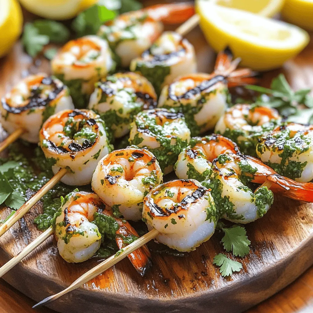 To make a delicious shrimp chimichurri, gather these key ingredients: - 1 pound large shrimp, peeled and deveined - 1 cup fresh parsley, chopped - 1/2 cup fresh cilantro, chopped - 4 cloves garlic, minced - 1/4 cup red wine vinegar - 1/3 cup olive oil - 1 teaspoon red pepper flakes - Salt and pepper to taste - Zest and juice of 1 lemon - Skewers (if grilling) Each ingredient plays a vital role in flavor. The fresh herbs bring brightness, while garlic adds depth. The vinegar adds tang, and olive oil gives smoothness. Shrimp should be fresh for the best taste. You can find these items at your local store. For a full recipe, check out the [Full Recipe]. You will love how easy it is to make. Enjoy the process of cooking and have fun experimenting with flavors! Start by mixing the chimichurri sauce. In a bowl, combine the chopped parsley, cilantro, and minced garlic. Then, add the red wine vinegar, olive oil, red pepper flakes, lemon zest, and lemon juice. Season this mix with salt and pepper. Stir well to blend everything together. Let the sauce sit for at least 30 minutes. This waiting time allows the flavors to mix well and become more vibrant. You can enhance the flavors too. Try adding a pinch of cumin or smoked paprika for a twist. Fresh herbs are key, so use them when possible. Their bright taste makes the dish stand out. Next, take your shrimp and marinate them. In a separate bowl, place the shrimp and pour in half of the chimichurri sauce. Save the other half for later. Toss the shrimp to coat them completely. Cover the bowl with plastic wrap or a lid. Let the shrimp marinate in the fridge for at least 30 minutes. Covering the shrimp is important. It keeps them juicy and helps the flavors soak in. This step makes your shrimp extra tasty. Now it’s time to cook the shrimp. Preheat your grill or a grill pan over medium-high heat. If you are using skewers, thread the marinated shrimp onto them. Aim for about 4-5 shrimp per skewer. Grill the shrimp for about 2-3 minutes on each side. You want them to turn opaque and firm. Keep an eye on them. Overcooked shrimp can become tough. Once done, they should be tender and juicy. To make the best chimichurri, use fresh herbs. I love parsley and cilantro for that bright taste. You can also try oregano for a twist. Fresh herbs add a punch that dried ones can’t match. Balancing flavors is key. The tang from red wine vinegar should shine. Add a pinch of salt to enhance taste. Don't be afraid to tweak the red pepper flakes. If you want more heat, add a bit more. If not, cut back. Grilling is great, but you can also sauté shrimp in a pan. Just use medium heat and a bit of olive oil. If you want to bake, place shrimp on a tray. Bake at 400°F for 8-10 minutes until they turn pink. To keep shrimp juicy and tender, avoid overcooking. Shrimp cook fast, usually in just 2-3 minutes per side. They are done when they turn opaque. Remove them from heat as soon as they are cooked. Pair your shrimp chimichurri with rice or crusty bread. A fresh salad can add crunch and color. For a fun twist, serve with tortilla chips for dipping. Presentation counts! Arrange shrimp on a large platter. Drizzle chimichurri over them, and sprinkle with extra herbs. Add lemon wedges around the plate for a pop of color and flavor. For the full recipe, check [Full Recipe]. {{image_2}} Chimichurri comes in two main styles: green and red. Green chimichurri uses fresh herbs like parsley and cilantro. It has a bright, herbal taste. Red chimichurri often adds tomato and red bell pepper for sweetness. You can adjust spices and herbs based on your taste. Want it spicier? Add more red pepper flakes. Prefer it milder? Use less garlic or omit it. Your chimichurri can be as unique as you want! While shrimp is delicious, you can switch proteins too. Chicken works well, especially grilled or roasted. Firm fish like salmon or swordfish also pairs nicely with chimichurri. For a vegetarian option, try tofu or grilled vegetables. These options are tasty and give you variety. Each protein brings its own flavor while keeping that fresh chimichurri twist. You can serve shrimp chimichurri warm or cold. Warm shrimp is great right off the grill. The flavors are bold and fresh. Cold shrimp chimichurri makes a nice dish for summer. It’s light and refreshing. Tapas-style serving is fun too! Serve small skewers of shrimp with chimichurri on a platter. Add some bread or olives for a nice touch. This way, everyone can enjoy a little taste of each dish. For the full recipe, check out the delicious Shrimp Chimichurri Delight. To keep your shrimp chimichurri fresh, store it in an airtight container. Place it in the fridge right after serving. This method keeps the flavors intact. Shrimp chimichurri lasts for about 2 to 3 days in the fridge. Always check for any off smells before eating. If you want to save shrimp chimichurri for later, freezing works well. First, make sure the shrimp are cooked and cooled. Place the shrimp in a freezer-safe bag or container. Remove as much air as possible to prevent freezer burn. Shrimp can freeze for up to 3 months. To defrost, move the container to the fridge overnight. If you need it fast, you can run it under cold water. Avoid using hot water, as it can cook the shrimp. Don't let that chimichurri sauce go to waste! It adds great flavor to many dishes. Try drizzling it over grilled veggies or mixing it into pasta. You can also use it as a marinade for chicken or fish. Another fun idea is to stir it into rice or quinoa for a zesty twist. Look for a few signs that show shrimp are done. Cooked shrimp turn pink and curl. They should be opaque throughout. If they look gray or transparent, they need more time. Aim for about 2-3 minutes per side when grilling. Common mistakes include overcooking shrimp. Shrimp can become tough and rubbery if cooked too long. Keep an eye on the color and remove them from heat once they’re opaque. Yes, you can make chimichurri ahead of time! This sauce tastes even better after resting. I suggest making it a day before you plan to use it. This allows the flavors to meld nicely. When storing chimichurri, place it in an airtight container. Keep it in the fridge for up to one week. Make sure to cover it well to prevent it from drying out. Shrimp chimichurri pairs well with many side dishes. Try serving it with rice or quinoa for a filling meal. Grilled veggies also go nicely, adding color and taste. For drinks, a crisp white wine like Sauvignon Blanc complements the dish. If you prefer non-alcoholic options, a refreshing lemonade works great too! For the full shrimp chimichurri recipe, check the link provided. Shrimp chimichurri is a tasty dish that's easy to make. You learned about fresh ingredients, making chimichurri sauce, and cooking shrimp just right. I shared tips for perfecting your dish and how to store leftovers. Adjust the recipe for different flavors and proteins to keep it exciting. You now have everything to make this dish shine at your table. Enjoy creating it and sharing it with others!