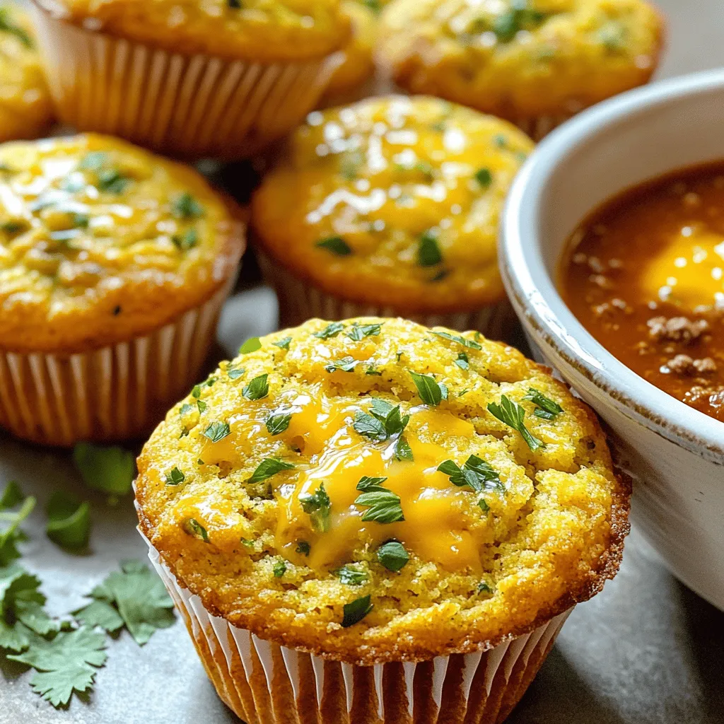 To make perfect savory herb cornbread muffins, gather these ingredients: - 1 cup cornmeal - 1 cup all-purpose flour - 1 tablespoon baking powder - 1/2 teaspoon baking soda - 1 teaspoon salt - 1/4 cup sugar (optional) - 1 cup buttermilk (or milk with 1 tablespoon vinegar) - 1 large egg - 1/4 cup unsalted butter, melted - 1/4 cup finely chopped fresh herbs (such as rosemary, thyme, and parsley) - 1/2 cup shredded sharp cheddar cheese - 1/4 cup green onions, finely sliced You can swap some ingredients for different flavors or diets: - Use whole wheat flour instead of all-purpose flour for more fiber. - Replace buttermilk with plain yogurt or milk with vinegar if needed. - For a dairy-free option, use almond milk and a vegan butter substitute. - You can skip the sugar for a less sweet muffin or add honey for a twist. Choosing the right herbs and cheese can truly elevate your muffins. Here are my favorites: - Try using basil or dill for a fresh taste. - Chives add a mild onion flavor. - Feta cheese gives a tangy kick; great with herbs. - Parmesan can add a nutty note that pairs well with the cornmeal. Feel free to mix and match these to find your perfect flavor! To explore the full process, check out the Full Recipe above. First, gather your tools and ingredients. You need a muffin tin, mixing bowls, and a whisk. Preheat your oven to 400°F (200°C). Line the muffin tin with paper liners or grease it well. This helps the muffins come out easily after baking. In a large bowl, add the dry ingredients: cornmeal, all-purpose flour, baking powder, baking soda, salt, and sugar if you like it sweet. Whisk them together until they mix well. In another bowl, combine the buttermilk, egg, and melted butter. Mix these until everything blends smoothly. Pour the wet mixture into the dry bowl. Stir gently until just combined. Be careful not to over-mix; this keeps the muffins soft. Now, it’s time to add some flavor! Fold in the chopped herbs, shredded cheese, and sliced green onions. Mix them gently into the batter. This adds great taste and texture to your muffins. Once everything is well mixed, use a spoon to divide the batter into the muffin cups. Fill each cup about two-thirds full. Bake the muffins for 15-20 minutes. They should turn golden brown, and a toothpick inserted should come out clean. Enjoy the process, and soon you'll have delicious Savory Herb Cornbread Muffins to share! For the full recipe, check out the complete instructions above. To get the best texture in your muffins, choose the right cornmeal. Use fine cornmeal for a soft bite. Mix your dry and wet ingredients separately before combining them. This helps to create a light and fluffy crumb. When you bake, the muffins should rise nicely and have a golden crust. Overmixing can make your muffins tough. When you combine the wet and dry ingredients, stir gently. Just mix until you see no dry flour. It’s okay if there are small lumps. This keeps the muffins moist and tender. After adding herbs and cheese, fold lightly for even distribution. Serve these muffins warm for the best taste. They pair well with chili, soups, or stews. For a sweet twist, drizzle honey on top. You can also enjoy them with butter or cream cheese. They make a great side at any meal. You can find the Full Recipe and more tips to enhance your cooking experience. {{image_2}} You can play with flavors by using different herbs. Try using basil for a sweet touch or cilantro for a fresh twist. Oregano adds a warm, earthy flavor, while dill brings a light and bright note. Each herb offers a unique taste that can change your muffins completely. Feel free to mix and match. Use about 1/4 cup of herbs in total for best results. Cheese can change the flavor and texture of your muffins. Instead of sharp cheddar, try feta for a tangy kick. Goat cheese adds creaminess, while pepper jack gives a spicy twist. For a milder taste, use mozzarella. Adjust the cheese to your liking, but maintain the 1/2 cup measure for balance. If you need a gluten-free option, use a gluten-free flour blend instead of all-purpose flour. Make sure it includes a binding agent, like xanthan gum. For a vegan version, substitute the egg with a flaxseed meal mix. Combine one tablespoon of flaxseed with three tablespoons of water, let it sit to thicken, and use it in your recipe. Use plant-based milk and butter to keep the mix creamy. These changes let everyone enjoy your muffins! You can find the Full Recipe for more details. To keep your savory herb cornbread muffins fresh, store them in an airtight container. This helps maintain their moisture and flavor. If you have muffins left after a meal, let them cool completely before storing. You can keep them on the counter for up to three days. For longer storage, consider refrigerating them, but they might dry out a bit. Freezing is a great way to save muffins for later. First, wrap each muffin in plastic wrap. Then, place them in a freezer-safe bag or container. This keeps them fresh for up to three months. When you're ready to enjoy, thaw them in the fridge overnight or at room temperature for a few hours. You can also microwave them for about 30 seconds for a quick thaw. To bring back the warmth and texture, reheat your muffins in the oven. Preheat to 350°F (175°C) and warm them for about 5-10 minutes. This method keeps them nice and fluffy. You can also use the microwave, but heat them for only 10-15 seconds at a time. This way, they won’t become too tough or chewy. Enjoy your muffins warm for the best taste! Yes, you can make these muffins ahead of time. Bake them and let them cool. Then, store them in an airtight container. They stay fresh for up to three days. You can also freeze them for up to three months. Just reheat them in the oven when you are ready to enjoy. If you don’t have buttermilk, you can easily make a substitute. Mix one cup of milk with one tablespoon of vinegar or lemon juice. Let it sit for five minutes to thicken. This mixture works great in any baking recipe, including our Savory Herb Cornbread Muffins. To check if the muffins are done, insert a toothpick into the center of one. If it comes out clean, they are ready. The tops should also be golden brown. If they are still wet, bake for a few more minutes. Absolutely! Just use a mini muffin tin instead of a regular one. Fill each cup about halfway. Bake for about 10 to 12 minutes, or until a toothpick comes out clean. This makes for fun, bite-sized treats perfect for gatherings. For the full recipe, check out Savory Herb Cornbread Muffins. Savory herb cornbread muffins are easy to make and delicious. This blog covered the key ingredients, detailed steps, and tips for perfect muffins. You'll find tasty variations and storage tips to keep them fresh. I hope these ideas inspire your baking. Enjoy experimenting with herbs and flavors. You can always make these muffins your own. Now, gather your ingredients and start baking! Trust me, you will love the result.
