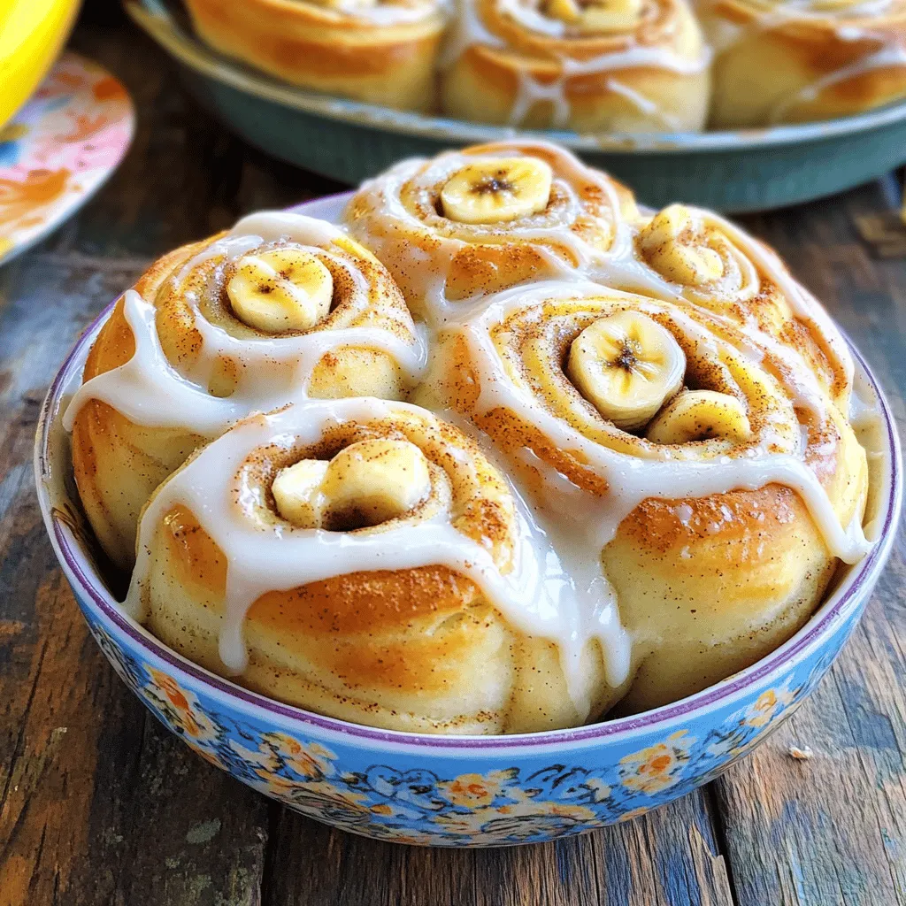 To make these tasty rolls, you need a few key items. Here’s what to gather: - 3 ripe bananas, mashed - 1/2 cup granulated sugar - 1/4 cup brown sugar, packed - 1/3 cup unsalted butter, melted - 2 large eggs - 1 teaspoon vanilla extract - 1 teaspoon baking soda - 1/2 teaspoon salt - 1 1/2 cups all-purpose flour - 1/2 teaspoon ground cinnamon These ingredients work together to create a soft, sweet dough. The ripe bananas add moisture and flavor, while the sugars provide sweetness. The filling makes these rolls extra special. For that sweet, cinnamon goodness, you need: - 1/4 cup brown sugar, packed - 1 tablespoon ground cinnamon - 2 tablespoons unsalted butter, softened - 1/2 cup chopped walnuts or pecans (optional) Mixing the brown sugar and cinnamon gives the filling a warm taste. The nuts add a nice crunch if you choose to include them. To top off these rolls, the glaze adds a delicious finish. Here’s what you’ll need: - 1 cup powdered sugar - 2 tablespoons milk - 1/2 teaspoon vanilla extract This simple glaze makes your rolls look beautiful and taste even better. It’s creamy and sweet, perfect for drizzling over warm rolls. For the complete recipe, check out the Full Recipe. First, gather all your ingredients. You need three ripe bananas, granulated sugar, brown sugar, melted butter, eggs, vanilla extract, baking soda, salt, and all-purpose flour. In a large bowl, mash the bananas until smooth. Add the granulated sugar, brown sugar, melted butter, eggs, and vanilla extract. Mix until everything is well blended. Sprinkle the baking soda and salt over the mixture. Gently stir in the flour until just combined. Avoid overmixing, as this can make the rolls tough. For the filling, mix brown sugar and ground cinnamon in a small bowl. You can add walnuts or pecans here if you like extra crunch. On a floured surface, roll out the banana dough into a rectangle about 1/4 inch thick. Spread softened butter evenly over the dough. Then, sprinkle the cinnamon-sugar mixture over the butter. Add your chopped nuts if using. This mixture will give your rolls a sweet, warm flavor. Now it’s time to roll! Starting from one edge, carefully roll the dough into a tight log. Slice the log into 12 equal pieces. Place the rolls in a greased 9x13-inch baking dish, leaving space between them. Bake in a preheated oven at 350°F (175°C) for 25-30 minutes. They should look golden and a toothpick should come out clean when inserted. While the rolls bake, whisk together powdered sugar, milk, and vanilla extract for the glaze. Once the rolls cool for about 10 minutes, drizzle the glaze over them. Enjoy the warm, gooey goodness of banana bread cinnamon rolls. For the detailed recipe, refer to the Full Recipe section. To get the best dough, use ripe bananas. They add sweetness and moisture. Mash them well to avoid lumps. Mix the wet ingredients first. Then, gently fold in the dry ones. Overmixing can make the dough tough. Stop mixing as soon as you see the flour disappear. This keeps the rolls soft and fluffy. When slicing, use a sharp knife or dental floss. This keeps the rolls intact. Aim for even pieces for uniform baking. Cut carefully, about one inch wide, so they rise well. If you have trouble, chill the rolled dough for a bit. This makes it easier to slice without squishing. Add spices for more depth. Nutmeg or cardamom can brighten the taste. Use fresh nuts like walnuts for crunch. Top the warm rolls with a drizzle of glaze. For an extra touch, add banana slices or a sprinkle of cinnamon. Serving on a colorful plate can make it look fancy too. For the full recipe, check the section above. {{image_2}} You can make your banana bread cinnamon rolls even more fun! Consider adding chocolate chips for a sweet twist. They melt and create pockets of rich flavor. Dried fruits, like cranberries or raisins, add a nice chewiness. If you love nuts, try using pecans or hazelnuts for crunch. You can also spice things up with a touch of nutmeg or cardamom in the dough. Mix and match to find your favorite flavors! Want to make these rolls gluten-free? Swap the all-purpose flour with a gluten-free blend. Make sure it has a binding agent like xanthan gum. For a vegan option, replace the eggs with flaxseed meal. Use 1 tablespoon of flaxseed mixed with 2.5 tablespoons of water for each egg. You can also use coconut oil in place of butter. This keeps the rolls moist and tasty. If you want to change the glaze, try a cream cheese frosting. Mix softened cream cheese with powdered sugar and a splash of milk. This gives a rich flavor that pairs well with the banana rolls. For a fruity twist, use a berry puree. Blend fresh or frozen berries until smooth, then mix in powdered sugar. It adds a pop of color and taste. Get creative and enjoy your delicious banana bread cinnamon rolls! For the full recipe, check out the detailed instructions above. To keep your banana bread cinnamon rolls fresh, store them in an airtight container. This prevents them from drying out. If you leave them at room temperature, they will stay good for about 2 days. For longer storage, consider refrigerating them. Just remember, the fridge can make them a bit dry. When it's time to enjoy your leftover cinnamon rolls, reheating is simple. Preheat your oven to 350°F (175°C). Place the rolls on a baking sheet. Cover them with foil to keep moisture in. Heat for about 10-15 minutes until warm. You can also use the microwave. Just heat one roll for 15-20 seconds. If you want a warm glaze, drizzle it on right after heating. Freezing is a great option for longer storage. After baking, let the rolls cool completely. Wrap each roll in plastic wrap tightly. Place them in a freezer-safe bag or container. They can last up to 3 months in the freezer. When ready to eat, thaw them in the fridge overnight. Then, follow the reheating instructions to enjoy them warm again. Yes, you can use frozen bananas! Just thaw them first. Drain any extra liquid. The bananas should be mushy, which works great for this recipe. They add natural sweetness and moisture to the rolls. If you have overripe bananas, they are perfect too! You can tell the rolls are done when they are golden brown. A toothpick inserted in the center should come out clean. Bake for about 25 to 30 minutes. Keep an eye on them in the last few minutes. They should look puffy and smell delicious! Absolutely! You can prepare the dough and filling the night before. Just refrigerate them separately. In the morning, roll and bake the cinnamon rolls. You can also bake them, let them cool, and store them in an airtight container. They taste great warmed up! Check out the Full Recipe for more details. This article covered how to make banana bread cinnamon rolls from start to finish. We detailed the essential ingredients, step-by-step instructions, and tips for perfecting the dough. I shared variations to make the rolls unique and discussed storage methods. In conclusion, banana bread cinnamon rolls are a fun way to enjoy this classic treat. You can easily customize them to suit your taste. Whether you keep them classic or add new flavors, these rolls will delight your taste buds every time.