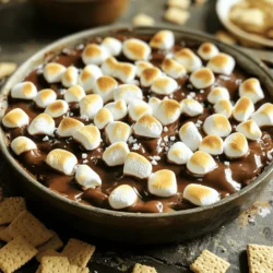 - 1 cup chocolate chips (semi-sweet or milk chocolate) - 1 cup mini marshmallows - 1 cup graham cracker crumbs - 1 tablespoon unsalted butter, melted - 1 teaspoon vanilla extract - Extra graham crackers, for dipping - Pinch of sea salt for garnish In this recipe, I use chocolate chips, mini marshmallows, and graham cracker crumbs as the stars. The chocolate chips give that rich, sweet flavor. You can choose semi-sweet for a classic taste or milk chocolate for extra sweetness. The mini marshmallows add a soft and fluffy texture. They melt beautifully and create that gooey effect we all love in s'mores. The graham cracker crumbs form the base, adding crunch and a hint of cinnamon. For the additional ingredients, melted butter helps the crumbs stick together and gives a nice flavor. Vanilla extract enhances the overall taste. Don't forget extra graham crackers for dipping! If you want to elevate your dip, a pinch of sea salt on top adds a nice contrast. It balances the sweetness and brings out the chocolate and marshmallow flavors. For the full recipe, check out the complete instructions in the next section. - Preheat your oven to 350°F (175°C). - In an oven-safe skillet or baking dish, combine: - 1 cup chocolate chips - 1 tablespoon unsalted butter, melted - 1 teaspoon vanilla extract Stir until the chocolate chips are well coated. This step is key for a smooth dip. - Use a spatula to spread the chocolate mixture evenly across the skillet. This helps the dip melt evenly. - Layer 1 cup of mini marshmallows on top. Make sure they cover the chocolate completely. - Bake in the preheated oven for 10-12 minutes. Watch the marshmallows turn golden brown. The chocolate should bubble up nicely. - Remove the dish from the oven and let it cool for a minute. - If desired, sprinkle a pinch of sea salt over the top. This adds a nice touch. - Serve immediately with extra graham crackers for dipping. Enjoy warm and gooey! For the full recipe, check out the details above. - Use high-quality chocolate for richer flavor. Good chocolate makes a big difference. You want it to melt well and taste great. - Keep an eye on marshmallows to avoid burning. Marshmallows toast quickly, so watch them. You want them golden, not black. - Pair with fresh fruit for a fun twist. Strawberries, bananas, or apples add a fresh taste. They balance the sweet dip nicely. - Serve with various dipping options like pretzels or cookies. Pretzels give a salty crunch. Cookies add extra sweetness. - Transfer to a decorative dish for gatherings. A nice dish makes it look fancy. People love to see a pretty presentation. - Prepare in smaller portions for easy sharing. Use mini dishes for single servings. It makes sharing easy and fun. Try these tips and tricks to make your S'mores Dip truly special! For the full recipe, check the earlier section. {{image_2}} You can switch up the flavors in your S'mores Dip. Try using dark chocolate for a rich taste or white chocolate for something sweeter. Another fun idea is adding a layer of peanut butter or Nutella. This makes the dip extra creamy and rich. If you don’t have graham crackers, don’t worry! You can replace them with digestive biscuits or even your favorite cookies. For those who prefer a vegan version, use dairy-free chocolate and marshmallows. This way, everyone can enjoy a delicious treat. Get creative with themed S'mores Dip! For holidays, you can add seasonal toppings like crushed candy canes for Christmas or sprinkles for birthdays. You can also try flavored chocolate chips, like mint or caramel. These small changes can make your S'mores Dip stand out and impress your friends. Store any leftover S'mores Dip in an airtight container in the refrigerator. This helps keep it fresh. For the best taste, try to eat it within 2-3 days. After that, the marshmallows may lose their soft texture. To enjoy your S'mores Dip again, gently reheat it in the oven. This will bring back the gooeyness that makes it so tasty. If you need a quick fix, you can use the microwave. Just be sure to monitor it closely to avoid overheating. You can also freeze your S'mores Dip before baking. Just assemble the dip in your baking dish and cover it well. When you’re ready to bake, thaw it in the fridge overnight. Then, bake it as you normally would. This method keeps the flavors fresh and fun! Yes, you can prepare the dip, cover it, and refrigerate until you’re ready to bake. This saves time when you want to serve it. Just remember to take it out of the fridge for a few minutes before baking. This helps it heat evenly. You can use a microwave or a stovetop method with a double boiler. For the microwave, heat the chocolate and butter for short bursts, stirring in between. For the stovetop, melt the chocolate over simmering water, then add the other ingredients. Consider using cookies, rice cakes, or other crunchy alternatives. Chocolate cookies add a fun twist. You can even try pretzels for a salty-sweet combo. The options are endless! This blog post shared a fun way to make S'mores Dip. We covered key ingredients like chocolate chips, marshmallows, and graham crackers. I provided step-by-step instructions and tips to perfect your dip. You learned about variations and how to store your leftovers. S'mores Dip is easy and customizable for any occasion. Enjoy experimenting with flavors and sharing your creation. Trust me, everyone will love it!