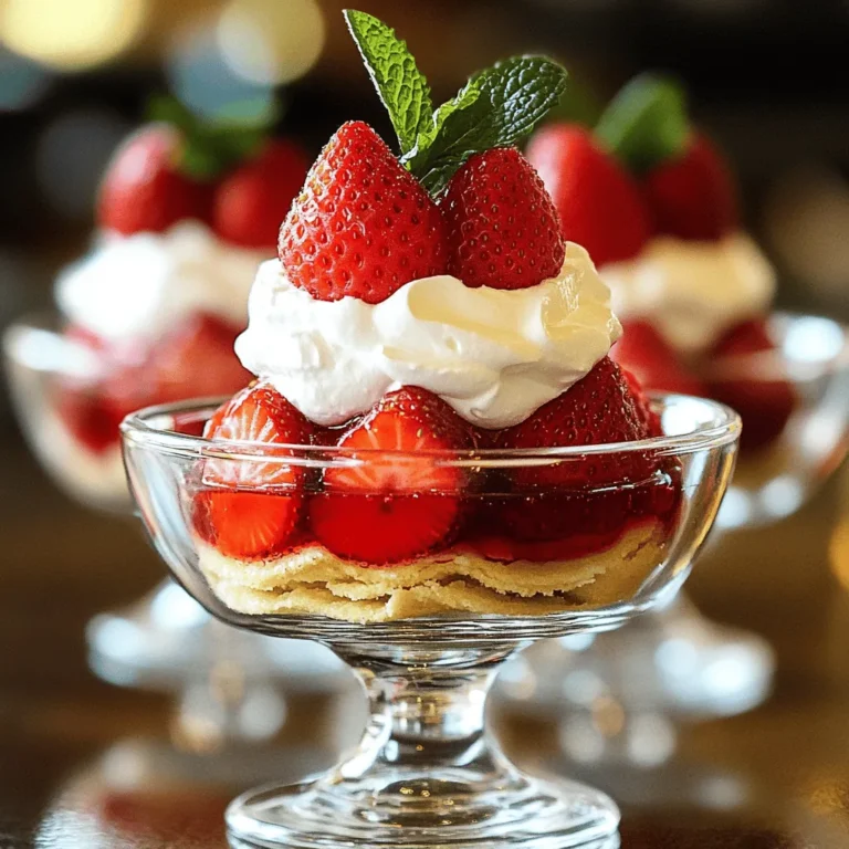 To create the perfect no-bake strawberry shortcake, you need fresh and simple ingredients. Here’s what you will need: - 2 cups fresh strawberries, hulled and sliced - 1 tablespoon sugar - 1 cup heavy cream - 1/2 cup powdered sugar - 1 teaspoon vanilla extract - 1 package (10-12 oz) ladyfinger cookies - 1 cup mascarpone cheese - Fresh mint leaves for garnish (optional) These ingredients blend together to form a dessert that feels light yet satisfying. The strawberries provide a sweet and tart flavor, while the mascarpone cheese adds creaminess. I love using ladyfinger cookies because they soak up the strawberry juices perfectly. The heavy cream and powdered sugar create a fluffy layer that balances the tartness of the strawberries. This combination makes for a delicious treat that is easy to prepare and perfect for any gathering. If you want to explore more about this delightful dessert, check out the Full Recipe. First, take 2 cups of fresh strawberries. Hull and slice them. Place the sliced strawberries into a small bowl. Sprinkle 1 tablespoon of sugar over the strawberries. Toss them gently to coat. This helps release their juices. Let them sit for about 15-20 minutes. You will see them become syrupy. This syrup adds great flavor to our dessert. Next, grab a large mixing bowl. Pour in 1 cup of heavy cream. Add 1/2 cup of powdered sugar and 1 teaspoon of vanilla extract. Using a mixer, whip these ingredients until soft peaks form. Be careful not to overwhip, as it can become grainy. The cream should be thick but still smooth. Now, it’s time to build our shortcake. Take a rectangular or square dish. Arrange ladyfinger cookies in a single layer at the bottom. You can break them if they don’t fit. Spoon half of the mascarpone cream mixture over the ladyfingers and spread it evenly. Then, layer half of the strawberry mixture on top. Allow some syrup to drizzle down into the cream. Repeat this process with the remaining ingredients. Finish with another layer of strawberries. Once assembled, cover the dish with plastic wrap. Place it in the refrigerator. Let it chill for at least 4 hours, or overnight is best. This time allows the flavors to blend and the cookies to soften. Your dessert will be tasty and ready to enjoy. To make great whipped cream, avoid overwhipping. Overwhipping can turn your cream into butter. Watch for soft peaks. This means the cream holds its shape but is still soft. Aim for a smooth texture. Mix the heavy cream, powdered sugar, and vanilla at medium speed. For presentation, use glass bowls or parfait glasses. This shows the lovely layers of strawberries and cream. You can also garnish with fresh mint leaves. This adds a nice touch. Pair your dessert with a light sparkling drink or iced tea. These drinks balance the sweetness. One mistake is layering the ingredients too quickly. Make sure to let the strawberries sit first. This helps create a nice syrup. Also, store your shortcake correctly. Cover it tightly to keep it fresh. Enjoy your no-bake strawberry shortcake straight from the fridge. {{image_2}} You can easily switch up the berries in your shortcake. Raspberries or blueberries add a fun twist. Mixing berries gives your dessert a burst of flavor and color. The tartness of raspberries pairs well with sweet cream. Blueberries add a juicy pop that everyone will love. Try using a mix of strawberries, raspberries, and blueberries for a tasty treat. It looks beautiful and tastes even better. Want to add some zing? Try adding citrus zest. Lemon or orange zest brightens the flavors. It gives a fresh and lively taste to your dessert. If you enjoy chocolate, consider adding a layer of chocolate ganache. This rich layer creates a nice contrast with the berries. You can also add chopped nuts for a crunchy surprise. Walnuts or almonds work well in this dessert. If you need gluten-free options, look for gluten-free ladyfingers. They can replace regular ladyfingers without losing flavor. For a vegan twist, use coconut cream instead of heavy cream. This works great with the mascarpone. You can also substitute the mascarpone with a vegan cream cheese. This way, everyone can enjoy this delightful dessert. Check out the Full Recipe for more ideas on making it your own! To store leftover shortcake, first, cover it well. You can use plastic wrap or a lid. This keeps the cake fresh and prevents it from drying out. Your No-Bake Strawberry Shortcake will last in the fridge for about 3 to 4 days. After that, the ladyfingers may get too soft, and the strawberries could lose their shine. Yes, you can freeze this dessert! Freezing is a great way to save any extra shortcake. To do this, cut it into portions. Place each piece in an airtight container or wrap it tightly in plastic wrap. This helps keep the flavors fresh. For best results, freeze the shortcake for up to 2 months. When you're ready to enjoy it, move the container to the fridge. Let it thaw overnight. This way, it stays creamy and tasty. Avoid refreezing once it has thawed. No-Bake Strawberry Shortcake stays fresh for about 3 to 4 days in the fridge. Make sure to cover it well to avoid drying out. Yes, you can use frozen strawberries. Just let them thaw first. Drain any excess liquid before using. This way, your dessert won’t get too soggy. If you don’t have mascarpone cheese, cream cheese works well. Mix it with a bit of heavy cream to get a smoother texture. You can also try ricotta for a lighter option. For a gluten-free No-Bake Strawberry Shortcake, use gluten-free ladyfinger cookies. Check labels to ensure they are certified gluten-free. This will keep the dessert safe for those with gluten sensitivities. Refrigerating overnight is best for flavor and texture. It helps the cookies soak up the strawberry juices. If you’re short on time, chill for at least 4 hours. This will still give you a tasty dessert. For the full recipe, refer to the section above. This no-bake strawberry shortcake is simple and delicious. Using fresh strawberries and creamy mascarpone makes it a treat. Follow the steps to layer ladyfingers and whip the cream for the best flavor. Remember the tips to avoid common mistakes and try variations to suit your taste. Store leftovers properly for later enjoyment. Whether you keep it classic or mix in other berries, this dessert is sure to impress. Enjoy making and sharing this delightful dish!