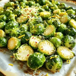 To make Lemon Garlic Roasted Brussels Sprouts, gather these ingredients: - 1 lb Brussels sprouts, halved - 3 tablespoons olive oil - 4 cloves garlic, minced - Zest of 1 lemon - Juice of 1 lemon - 1 teaspoon Dijon mustard - Salt and pepper to taste - ¼ teaspoon red pepper flakes (optional) - 2 tablespoons grated Parmesan cheese (optional) These ingredients create a vibrant, zesty dish. The Brussels sprouts bring crunch and flavor, while the lemon and garlic add brightness. If you don’t have a key ingredient, here are some easy swaps: - Use avocado oil instead of olive oil for a different flavor. - Replace garlic with shallots for a milder taste. - If you lack Dijon mustard, try yellow mustard as a substitute. - For a dairy-free option, skip the Parmesan cheese. These substitutions still keep the dish tasty and enjoyable. You can mix and match based on what you have at home. Brussels sprouts are low in calories but high in vitamins. They are a good source of: - Vitamin C - Vitamin K - Fiber The olive oil adds healthy fats, while garlic has antioxidants. Lemon juice boosts the flavor and provides vitamin C. Overall, this dish is not just delicious but also nutritious. It can fit into many diets, making it a great choice for meals. For the full recipe, check out [Full Recipe]. Start by washing 1 pound of Brussels sprouts. Cut off the tough stem ends. Slice each sprout in half. This helps them cook evenly. In a big bowl, mix the halved sprouts with 3 tablespoons of olive oil. Add 4 cloves of minced garlic, the zest and juice of 1 lemon, and 1 teaspoon of Dijon mustard. Season with salt and pepper. If you like heat, add ¼ teaspoon of red pepper flakes. Toss everything well until the sprouts are coated. Preheat your oven to 400°F (200°C). Line a baking sheet with parchment paper for easy cleanup. Spread the Brussels sprouts in a single layer on the sheet, cut side down. This helps to make them crispy. Roast in the oven for 20-25 minutes. Halfway through, stir them to ensure even cooking. When they are tender and caramelized, they are ready. If you want to add extra flavor, sprinkle 2 tablespoons of grated Parmesan cheese over the sprouts in the last 5 minutes of roasting. Once they are done, remove them from the oven. Let them cool for a few minutes. For a fresh kick, garnish with more lemon zest or a squeeze of lemon juice. Want to try this at home? Check out the Full Recipe for more details. To get your Brussels sprouts crispy, start by cutting them in half. Place them cut side down on the baking sheet. This helps them brown nicely. Use enough olive oil to coat them well. Too little oil makes them soggy. Keep your oven hot at 400°F (200°C). This high heat helps crisp them up. Stir them halfway through cooking. This ensures even roasting and browning. Adding flavor is key to great Brussels sprouts. The mix of lemon and garlic gives a bright taste. Try adding a bit of Dijon mustard for a tangy kick. Red pepper flakes add a nice heat if you like spice. You can also sprinkle Parmesan cheese on top near the end. It melts and adds a savory flavor. Fresh herbs like parsley or thyme can brighten the dish too. Avoid overcrowding the baking sheet. If the sprouts are too close, they will steam instead of roast. Don’t skip the preheating step; the heat is crucial for crispy results. If they seem bland, check your seasoning. Salt and pepper should be used generously. Lastly, don’t forget to toss them well before roasting. This helps the flavors mix evenly. For the complete method, refer to the Full Recipe. {{image_2}} You can make Lemon Garlic Roasted Brussels Sprouts even better by adding proteins. Try adding diced chicken or shrimp. Toss the protein in the same lemon garlic mix for great flavor. You can also roast other veggies, like carrots or sweet potatoes. They add color and taste to the dish. Just cut them to the same size as the Brussels sprouts for even cooking. To change the flavor, you can play with spices. If you like spice, add more red pepper flakes. You can also try smoked paprika for a smoky taste. If you prefer sweet flavors, drizzle honey or maple syrup over the sprouts before roasting. This gives a nice caramelized finish. Mixing flavors keeps your meals exciting and tasty. Making this dish vegan is easy! Just leave out the Parmesan cheese and use a vegan cheese option if you want. You can also add nuts like almonds or walnuts for extra crunch. These nuts add healthy fats and protein. This way, you keep it plant-based while also making it filling and nutritious. For the full recipe, be sure to check out the detailed steps! To store leftover Lemon Garlic Roasted Brussels Sprouts, place them in an airtight container. This helps keep them fresh. Store in the fridge for up to three days. Make sure they cool down before sealing the container. This step prevents moisture buildup. Reheat in the oven or on the stovetop for best results. To use the oven, set it to 350°F (175°C). Spread the sprouts on a baking sheet. Heat for about 10-15 minutes until warm. If using the stovetop, place them in a pan over medium heat. Stir often to avoid burning. You can freeze Brussels sprouts, but it’s best if they are raw. Blanch them first to keep their color and taste. Boil them in water for about three minutes, then cool them in icy water. Drain well, then pack in freezer bags. They can last up to six months in the freezer. When you’re ready to use them, simply roast them directly from frozen! For the complete recipe, check out the [Full Recipe]. Brussels sprouts are small but mighty. They are packed with vitamins C and K. These vitamins help support your immune system and bone health. They also have fiber, which is great for digestion. Eating Brussels sprouts may help lower the risk of heart disease. They also have antioxidants, which fight free radicals in your body. This can lower the risk of some cancers. Plus, they are low in calories, making them a healthy side dish. Yes, you can prepare Brussels sprouts in advance! You can wash and cut them a day before. Store them in the fridge in an airtight container. When you're ready to cook, just add the lemon and garlic mix. You can roast them straight from the fridge. This saves time when you have guests or a busy day. Just keep in mind that they taste best fresh. To make this dish appealing for kids, try these ideas. First, cut the Brussels sprouts smaller. This helps them cook faster and makes them easier to eat. You can also mix in some sweet flavors. Adding a touch of honey or maple syrup can balance the lemon and garlic. Another idea is to serve them with a dip. Kids love to dip! Try ranch or yogurt-based dips for extra fun. These simple changes can make the dish more kid-friendly while keeping it healthy. Brussels sprouts can be fun and tasty. We started with key ingredients and substitutions. Then, we went through each step to prepare and roast them just right. I shared tips for getting them crispy and avoiding mistakes. You can also add proteins or try different flavors for variety. Finally, I covered how to store and reheat them. Remember, you can make this dish a family favorite. Enjoy your cooking journey!