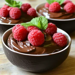 - Ripe avocados: 2 - Unsweetened cocoa powder: 1/2 cup - Sweetener options: honey or maple syrup (1/3 cup) - Almond milk (or any milk): 1/4 cup - Flavor enhancers: vanilla extract (1 teaspoon), sea salt (1/2 teaspoon) - Garnishing: fresh raspberries and mint leaves For this chocolate avocado mousse, you need just a few simple ingredients. First, choose ripe avocados. They give your mousse a creamy texture. You’ll also need unsweetened cocoa powder for that rich chocolate flavor. Next, pick a sweetener. Honey adds a floral note, while maple syrup gives a warm taste. Almond milk or any milk will help blend everything smoothly. Don’t forget the flavor enhancers! Vanilla extract brings warmth, and sea salt balances the sweetness. Finally, fresh raspberries and mint leaves make for a lovely garnish. These add color and freshness to your dessert. You can find the full recipe in the article. Let’s get started on making this creamy and rich delight! To start, you need ripe avocados. Slice them in half and remove the pit. Be careful while doing this. Use a spoon to scoop out the green flesh. Place the flesh directly into your blender. This step is quick but very important. The avocados give the mousse its creamy texture. Now, let’s add the fun stuff! Add 1/2 cup of unsweetened cocoa powder to the blender. Next, pour in 1/3 cup of honey or maple syrup. If you want a vegan treat, maple syrup works great! Then, add 1/4 cup of almond milk. You can use any milk you like. Don’t forget 1 teaspoon of vanilla extract and 1/2 teaspoon of sea salt. These ingredients add flavor. Blend everything on high speed. Keep blending until it’s smooth and creamy. You might need to stop and scrape down the sides. This ensures all the ingredients mix well. Taste it! If you want it sweeter or chocolaty, add more sweetener or cocoa powder. Once it’s perfect, transfer the mousse into serving bowls. You can also use one big dish if you want. Now, cover the bowls and place them in the fridge. Let them chill for at least 30 minutes. This helps the mousse set and makes it even more delicious. When you’re ready to serve, give it a quick stir. Top it with fresh raspberries and mint leaves for a beautiful finish. This will impress everyone! Don't forget to check out the Full Recipe for all the details! To make your mousse creamy, use a high-speed blender. This helps blend the avocados and cocoa smoothly. When blending, stop and scrape down the sides. This ensures all the ingredients mix well. If you skip this step, you might end up with lumps. No one wants that! You can adjust the taste of your mousse easily. If you want it sweeter, add more honey or maple syrup. For a richer cocoa flavor, mix in extra cocoa powder. Different sweeteners can also change the flavor. Try agave syrup or coconut sugar. Each gives a unique twist to your mousse. Garnishing makes your dessert look fancy. Use fresh raspberries for a pop of color. Mint leaves add freshness and a nice touch. Choose small, clear dishes to show off the mousse. A glass cup or a small bowl works great. This way, everyone can see the rich, creamy layers. {{image_2}} You can make this mousse vegan by using maple syrup instead of honey. Maple syrup adds a rich sweetness that works well with the chocolate. For milk, choose any plant-based option that you like. Almond milk is a great choice, but you can also use oat, coconut, or soy milk. Want to change up the flavor? Try adding a shot of espresso or coffee for a mocha twist. This addition boosts the chocolate flavor and creates a delicious blend. You can also mix in flavored extracts like almond or peppermint. A few drops can give your mousse a fresh and unique taste. To make your mousse even creamier, consider adding nut butters. Almond butter or peanut butter works well and adds a nice texture. You can also experiment with different types of cocoa. Dark cocoa gives a rich flavor, while light cocoa offers a milder taste. Each type can change the dessert's overall flavor profile, making it fun to explore. To store leftover mousse, place it in an airtight container. This keeps the mousse fresh and prevents it from absorbing any odors from your fridge. Make sure the lid fits tightly. You can also cover the top of the mousse with plastic wrap. Press the wrap directly onto the mousse's surface. This extra step helps maintain its creamy texture. The mousse stays fresh in the fridge for about three days. After that, it may lose its smoothness and flavor. For longer storage, you can freeze the mousse. Use a freezer-safe container and fill it about three-quarters full. Leave some space for expansion as it freezes. To thaw, move the mousse to the fridge for a few hours. Stir it gently before serving to restore its creamy texture. For the full recipe, check out the Decadent Chocolate Avocado Mousse. Avocado makes the mousse very creamy. The healthy fats in avocado help create a smooth texture. This creaminess is key to making the mousse rich and satisfying. Unlike other fats, avocado adds a unique flavor. It pairs well with chocolate, making each bite a delight. You will find the mousse light yet luxurious, thanks to the avocado. Yes, you can use sweetened cocoa powder. It will make the mousse sweeter. If you choose sweetened cocoa, reduce the honey or maple syrup. This helps keep the right balance of flavors. Taste as you mix to find your perfect sweetness. Remember, the cocoa powder's sweetness can change the mousse's overall taste. Absolutely! This dessert is gluten-free. All the ingredients are naturally gluten-free. You can enjoy this mousse without worry. It’s a great choice for anyone avoiding gluten. Just be sure to check labels if you're using packaged products. You can indulge in this creamy treat freely! This mousse recipe turns simple ingredients into a tasty treat. Ripe avocados give it a creamy advantage while unsweetened cocoa and sweeteners create rich flavors. Blending well and chilling the mousse is key for dessert perfection. You can also customize it to fit your taste or diet. Enjoy making variations with different flavor twists. Remember to store leftovers properly to keep them fresh. By following these tips, you can create an amazing dessert that everyone will love. Dive in and savor the deliciousness!