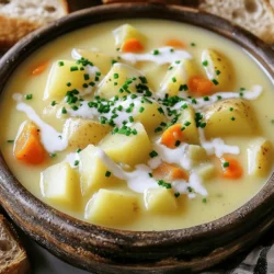 To make a warm bowl of German potato soup, you need simple ingredients that pack a lot of flavor. Here’s what you will need: - 6 medium-sized potatoes, peeled and diced - 1 large onion, finely chopped - 3 cloves garlic, minced - 4 cups vegetable broth - 1 cup heavy cream (or coconut cream for a dairy-free option) - 2 medium carrots, diced - 2 stalks celery, diced - 1 teaspoon dried thyme - 1 teaspoon paprika - Salt and pepper to taste - 3 tablespoons olive oil or butter - Fresh chives, chopped (for garnish) You can easily swap some ingredients based on your taste or needs: - Use sweet potatoes instead of regular potatoes for a sweeter flavor. - For a lighter soup, replace heavy cream with coconut cream or a plant-based milk. - If you like a kick, add a pinch of cayenne pepper or hot sauce. - You can use chicken broth instead of vegetable broth for a richer taste. - Fresh herbs can replace dried thyme for a fresher flavor. This list gives you the tools to make a comforting dish. The Full Recipe provides detailed guidance to help you create the perfect soup every time. Enjoy cooking! 1. In a large pot, heat three tablespoons of olive oil or butter over medium heat. This helps create a base for your soup. 2. Add one large onion, finely chopped. Sauté it for about five minutes until it becomes soft and clear. This step builds a great flavor. 3. Next, stir in three cloves of minced garlic, two diced medium carrots, and two diced stalks of celery. Cook these for four to five minutes. You want them soft but still bright. 4. Now, add six medium-sized potatoes, peeled and diced. Include one teaspoon of dried thyme, one teaspoon of paprika, and salt and pepper to taste. Mix everything well to coat the veggies with spices. 5. Pour in four cups of vegetable broth. Bring this mixture to a boil. Once boiling, reduce the heat to low. Let it simmer for about 20 to 25 minutes. You will know it's ready when the potatoes are tender. 6. After the potatoes are cooked, use a potato masher or an immersion blender. Mash the soup to your desired texture, whether smooth or chunky. 7. Stir in one cup of heavy cream or coconut cream, depending on your preference. Taste and adjust the seasoning if needed. Warm the soup for another five minutes. 8. Serve your soup hot, garnished with fresh chives for a burst of color and flavor. Cooking times are key; always keep an eye on your heat. Layering ingredients builds flavor. Each step counts toward a rich, warm dish. For the full recipe, refer to the detailed instructions above. To get the best texture for your German potato soup, focus on the potatoes. Choose waxy potatoes like Yukon Gold. They hold their shape well and create a creamy soup when mashed. Avoid starchy potatoes; they can make the soup too thick. For a flavor boost, add fresh herbs. Chives and parsley add freshness. Thyme and paprika enhance the earthy notes. You can also try a bay leaf during cooking for depth. Just remember to remove it before serving! Common mistakes include not sautéing the onions enough. They should be soft and slightly golden. Also, don't rush the simmering step. Let the soup cook long enough for the flavors to meld. Lastly, avoid over-mashing the potatoes. A few chunks add character to the soup. For the full recipe, check out the details above to guide your cooking. {{image_2}} You can make German potato soup even better by adding new ingredients. Try adding spinach for a leafy twist. You can use sweet potatoes instead of regular ones for a sweeter taste. If you want more protein, add diced ham or cooked sausage. Different regions in Germany have their own styles. In Bavaria, you might find a touch of beer added for depth. In the north, people often include smoked fish, giving the soup a unique flavor. Seasonal changes also bring new ideas. In spring, add peas or asparagus for freshness. In fall, try adding roasted pumpkin for a warm, earthy flavor. This keeps the soup exciting and matches the seasons. For a full guide on making the perfect soup, check out the Full Recipe. After you enjoy your German Potato Soup, you might have some left. To store leftovers, let the soup cool down first. Then, pour it into an airtight container. Make sure to seal it well to keep it fresh. This soup can stay in the fridge for up to three days. If you want to keep it longer, freezing is a great option. To freeze the soup, use freezer-safe bags or containers. Leave some space at the top, as soup expands when frozen. It can last for about three months in the freezer. When you are ready to eat it again, reheating is easy. If it’s in the fridge, heat it on the stove over medium heat. Stir it often to avoid burning. If frozen, thaw it in the fridge overnight before reheating. You can also warm it in the microwave. Just remember to stir halfway through to heat it evenly. For more details on making this delicious dish, check out the Full Recipe. Enjoy your comforting bowl of German Potato Soup! I recommend using starchy potatoes like Russets or Yukon Golds. They make the soup creamy and smooth. Waxy potatoes, like red or new potatoes, can work too. However, they may not break down as easily. Choose the right potatoes for the best texture. Yes, you can make this soup ahead of time. It tastes even better the next day. Just let it cool and store it in an airtight container. When you're ready to eat, reheat it on the stove. Add a splash of cream if the soup thickens too much. You can easily adjust this recipe to be vegan. Use coconut cream instead of heavy cream. Swap the vegetable broth for a homemade broth. You can also add more veggies, like spinach or kale, for extra nutrients. For comprehensive cooking guidance, check out the Full Recipe. In this blog post, I covered how to make German Potato Soup with clarity. We discussed the ingredients, cooking steps, and useful tips. You learned about ingredient swaps and how to enhance flavors. Additionally, I shared variations to suit seasonal tastes and regional styles. Storing and reheating options help you enjoy leftovers, too. German Potato Soup is a dish you can adapt and enjoy year-round. Embrace your creativity and make it your own!