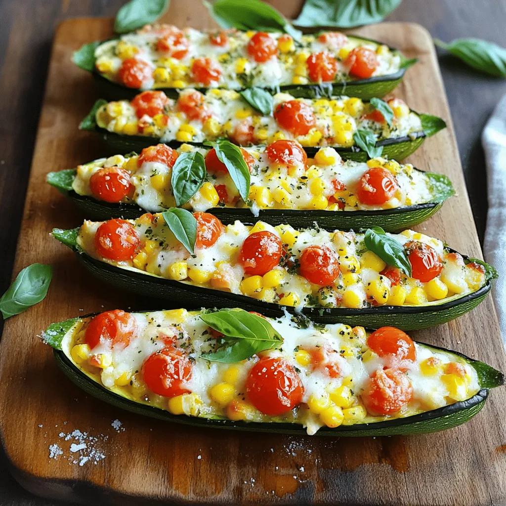 To make your Cheesy Zucchini Boats, you will need the following ingredients: - 4 medium zucchini - 1 cup cherry tomatoes, halved - 1 cup corn kernels (fresh or frozen) - 1 cup shredded mozzarella cheese - 1/2 cup grated Parmesan cheese - 1/4 cup cream cheese, softened - 2 cloves garlic, minced - 1 teaspoon Italian seasoning - Salt and pepper to taste - Fresh basil leaves for garnish These ingredients come together to create a tasty and satisfying meal. Zucchini acts as the perfect base, while the cheeses add a rich, creamy flavor. The cherry tomatoes and corn bring a burst of freshness and sweetness. Plus, the Italian seasoning ties everything together with its warm, herby notes. You can easily find all these items at your local grocery store or farmer's market. When you gather your ingredients, consider the quality. Fresh zucchini and ripe tomatoes make a big difference in taste. This dish is not only easy to make but also allows you to enjoy healthy and delicious food. For the full recipe, visit the section dedicated to Cheesy Zucchini Boats. 1. Preheat your oven to 375°F (190°C). 2. Wash the zucchini under cool water. 3. Slice each zucchini in half lengthwise. 4. Use a spoon to scoop out the seeds and flesh. Reserve this flesh for later. 1. Place the zucchini halves cut side up on a baking sheet. 2. Sprinkle a little salt over the zucchini. 3. Bake the halves for 10 minutes. This softens them for the next steps. 1. In a medium bowl, mix the reserved zucchini flesh with cherry tomatoes, corn, mozzarella, Parmesan, and cream cheese. 2. Add minced garlic, Italian seasoning, salt, and pepper. 3. Stir the mixture well. This is your filling for the boats. 1. Fill each zucchini boat with the cheese and vegetable mixture. Press down gently to pack it. 2. Place the stuffed zucchini back in the oven. 3. Bake for 20–25 minutes. Look for bubbly and golden cheese on top. For the full recipe, check the instructions above. Enjoy your Cheesy Zucchini Boats! To get the perfect cheese melt, use a mix of mozzarella and Parmesan. Mozzarella melts well, while Parmesan adds a nice crust. Bake the zucchini boats until the cheese is bubbly and golden. This usually takes about 20 to 25 minutes. When deciding between fresh or frozen corn, fresh corn offers a crisp bite and sweet flavor. Frozen corn is handy and cooks quickly. If you use frozen corn, no need to thaw; just toss it into the mix. For serving, place the Cheesy Zucchini Boats on a large platter. Drizzle a bit of olive oil on top for shine. A sprinkle of extra Parmesan adds flavor and makes it look fancy. Use fresh basil leaves as a garnish to bring color and freshness to the dish. For plating, arrange the boats in a circular pattern. This creates an inviting look. You can even add a small bowl of marinara sauce in the center for dipping. To save time, prepare your ingredients in advance. Chop the tomatoes and corn the night before. This makes cooking easier and quicker. Using pre-chopped ingredients can also cut down your prep time. Many stores sell pre-cut veggies. This way, you spend less time in the kitchen and more time enjoying your meal. {{image_2}} You can switch up the cheeses in this dish easily. Try using cheddar or gouda for a different taste. If you want more protein, add cooked chicken or turkey to the filling. Simply shred the meat and mix it in with the other ingredients. This will make your Cheesy Zucchini Boats heartier and more satisfying. To make the dish gluten-free, ensure you check all labels on your ingredients. Most cheeses and vegetables are naturally gluten-free. For a vegetarian or vegan option, swap out the cheeses for plant-based ones. You can use cashew cheese or nutritional yeast to keep the cheesy flavor without dairy. To boost the flavor, add spices like chili powder or cayenne for some heat. Mixing in diced bell peppers or spinach will add more color and nutrients. Feel free to get creative with your veggies. The more you add, the more vibrant your boats will be. For more details, check out the Full Recipe to explore all the tasty options! To keep your Cheesy Zucchini Boats fresh, let them cool to room temperature first. Place leftovers in an airtight container. They can last in the fridge for about 3 to 4 days. When you're ready to eat them again, just reheat in the oven for the best taste. If you want to freeze your zucchini boats, it's best to do this before baking. Wrap each boat tightly in plastic wrap, then place them in a freezer-safe bag. They can stay good for up to 3 months. When you're ready to enjoy them, thaw in the fridge overnight. Reheat in the oven at 375°F until heated through and the cheese is bubbly. Leftover Cheesy Zucchini Boats can be a fun addition to your meals! You can chop them up and mix them into pasta for a tasty dish. They also work well in a salad, adding flavor and texture. You can even serve them as a side with grilled meats or fish. Enjoy getting creative with these delicious leftovers! You can tell when the zucchini boats are ready when the cheese is bubbly and golden brown. The zucchini should be tender but not mushy. If you poke it with a fork, it should yield slightly but still hold its shape. This usually takes about 20 to 25 minutes of baking after you stuff them. Keep a close eye during the last few minutes to avoid overcooking. Yes, you can prepare Cheesy Zucchini Boats ahead of time. First, wash and cut the zucchini as directed. Next, scoop out the seeds and mix the filling. You can store the unbaked boats in the fridge for up to 24 hours. Just cover them tightly with plastic wrap. When ready to bake, simply put them in the oven. You may need to add a few extra minutes to the baking time. If you don’t have cream cheese, you have options. You can use ricotta cheese or cottage cheese as a substitute. Both add creaminess and flavor. For a dairy-free option, try using silken tofu blended until smooth. This keeps the texture creamy while making it suitable for different diets. You can also mix in some sour cream or Greek yogurt if you have those on hand. In this blog post, we explored how to make cheesy zucchini boats. We covered the necessary ingredients, step-by-step instructions, and tips for success. Keep these techniques and variations in mind to customize the dish to your taste. Enjoying this meal is easy and fun. Whether you serve it as a main dish or a side, this recipe can fit many diets. You can make it your own with different flavors. Try it out and share your results!