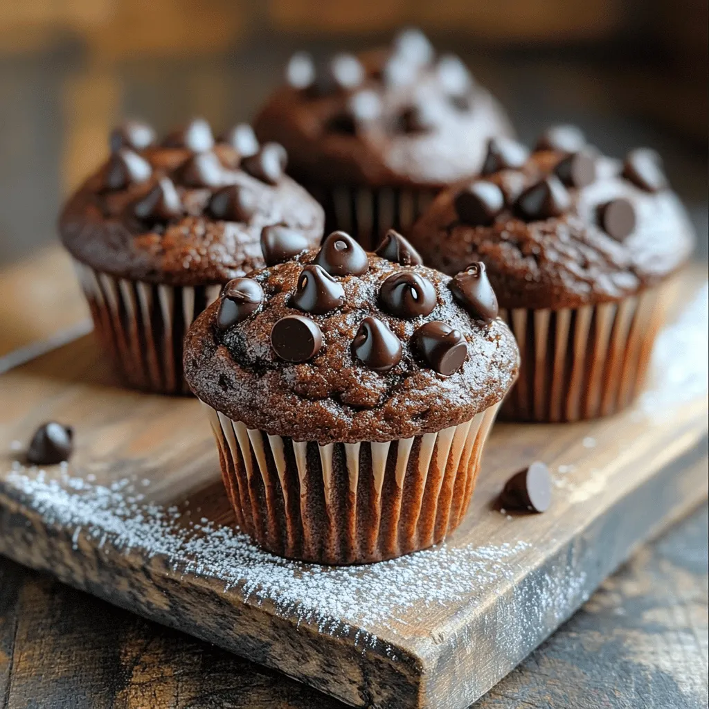 The main ingredients for these muffins come together to create a tasty treat. Here’s what you need: - 1 cup grated zucchini (about 1 medium zucchini) - 1 cup whole wheat flour - 1/2 cup unsweetened cocoa powder - 1/2 cup almond milk (or any milk of choice) - 1/3 cup maple syrup (or honey) - 1/4 cup coconut oil, melted - 1/4 cup brown sugar (or coconut sugar) - 2 large eggs - 1 teaspoon vanilla extract - 1 teaspoon baking powder - 1/2 teaspoon baking soda - 1/4 teaspoon salt - 1/2 cup chocolate chips (dark or dairy-free) These ingredients work in harmony to provide flavor and nutrition. Each key ingredient brings health benefits. Zucchini adds moisture and fiber, helping digestion. Whole wheat flour offers more nutrients than white flour. It includes B vitamins and protein. Unsweetened cocoa powder is rich in antioxidants. It can boost heart health. Maple syrup gives a natural sweetness with minerals. Coconut oil is good for energy and healthy fats. Eggs add protein and help bind the muffins. You can swap ingredients easily. If you don't have zucchini, try using mashed bananas or applesauce. For flour, gluten-free blends work well too. Instead of almond milk, any milk works, like soy or oat. Honey can stand in for maple syrup if you prefer. You can also use applesauce in place of brown sugar for less sweetness. All these swaps keep your muffins healthy and delicious. For the full recipe, check the section above. Start by preheating your oven to 350°F (175°C). This ensures even baking. Next, prepare your muffin tin. You can line it with paper liners or grease it with cooking spray. In a large bowl, mix the grated zucchini, melted coconut oil, maple syrup, brown sugar, eggs, and vanilla extract. Stir well until the mix is smooth. In another bowl, whisk together the whole wheat flour, cocoa powder, baking powder, baking soda, and salt. This helps to combine the dry ingredients. Gradually add this dry mix to your wet ingredients, alternating with almond milk. Mix until just combined. Finally, gently fold in the chocolate chips. Pour the muffin batter into your prepared muffin tin. Fill each cup about 3/4 full to allow room for rising. Bake for 18-20 minutes in the preheated oven. To check if they are done, insert a toothpick into the center of a muffin. If it comes out clean, your muffins are ready. If not, bake for a few more minutes. Keep an eye on them, so they don’t dry out. After baking, let them cool in the pan for about 5 minutes. Then, transfer the muffins to a wire rack to cool completely. To check for doneness, use a toothpick. Insert it into the center of a muffin. If it comes out clean or with just a few crumbs, they are done. If the toothpick has wet batter on it, bake the muffins a little longer. This simple test helps avoid undercooked muffins. Enjoy your Healthy Chocolate Zucchini Muffins warm or let them cool to room temperature. For a fun twist, you can serve them with a sprinkle of powdered sugar or a dollop of Greek yogurt. For the full recipe, check out the detailed instructions above. To keep your muffins moist, use fresh zucchini. Grate it just before mixing. The water in the zucchini adds great moisture. You can also use the right amount of coconut oil. It helps to keep muffins soft. If you want extra flavor, add a bit more vanilla. It brings out the chocolate taste. Don’t skip the baking powder and baking soda. They help your muffins rise. Also, avoid over-mixing the batter. Mix it just enough to combine the wet and dry ingredients. Over-mixing can make your muffins tough. Lastly, don’t bake them too long. Check for doneness with a toothpick early. Use room temperature eggs for better mixing. They blend into the batter more easily. If you want to reduce sugar, cut back on the brown sugar. The zucchini keeps the muffins sweet. Try adding nuts for extra crunch. You can use walnuts or pecans. For a fancy touch, sprinkle some chocolate chips on top before baking. For the full recipe, check out the details above. {{image_2}} You can make these muffins even more fun! Try adding nuts like walnuts or pecans for crunch. You could also mix in dried fruits, such as raisins or cranberries, for extra sweetness. If you love spice, add cinnamon or nutmeg for warmth. A dash of espresso powder can boost the chocolate flavor, too. If you need gluten-free muffins, swap the whole wheat flour for almond or oat flour. Both work well and keep the muffins moist. For a dairy-free version, use coconut or almond milk. These changes keep the muffins tasty and healthy, while still being friendly to different diets. If you like your muffins less sweet, lower the brown sugar or maple syrup. You can try using mashed bananas or applesauce instead. These options still give you sweetness but add extra moisture. Taste the batter before baking so you can adjust the sweetness just right. For the Full Recipe, be sure to follow the steps for a delicious outcome! To keep your muffins fresh, store them at room temperature. Use an airtight container. If you have leftovers, they can last for about three days. If you want to keep them longer, try refrigerating them. Just ensure they are in a sealed bag. This can help them stay good for a week. Freezing is a great way to store muffins for a long time. First, let the muffins cool completely. Then, wrap each muffin in plastic wrap. Place the wrapped muffins in a freezer bag. This method helps prevent freezer burn. You can store them for up to three months. Just remember to label the bag with the date! When you’re ready to enjoy your frozen muffins, you can reheat them easily. For quick reheating, use the microwave. Heat each muffin for about 20-30 seconds. If you prefer a crispy top, use the oven. Preheat it to 350°F (175°C) and bake the muffins for about 10 minutes. This gives them a fresh-baked taste. Yes, you can use other flours. Almond flour and oat flour work well. Each flour gives a unique taste and texture. Whole wheat flour gives a hearty flavor. Almond flour adds moisture and a nutty taste. Oat flour makes the muffins light and fluffy. Experiment to find your favorite! To make sugar-free muffins, use ripe bananas or applesauce. These natural sweeteners add flavor without added sugar. You can also use stevia or monk fruit sweetener. Both help keep the sweetness without the calories. Adjust these to your taste for the best results. Serve these muffins warm for the best taste. You can add a sprinkle of powdered sugar on top. Pair them with Greek yogurt or a scoop of whipped cream. They also go well with fresh fruit or a drizzle of honey. Enjoy them as a snack or a tasty breakfast! These muffins stay fresh for about three days at room temperature. Store them in an airtight container to keep them moist. You can freeze them for up to three months. Just thaw them overnight in the fridge when you want to enjoy them. For the full recipe, check out the details above. You learned all about making healthy chocolate zucchini muffins. We covered key ingredients and their benefits. I shared step-by-step instructions and baking tips. Important tricks to avoid mistakes ensure great results. Variations allow for creative mix-ins and dietary changes. Proper storage helps keep your muffins fresh. These muffins are tasty and nutritious. Try them out, and enjoy every bite. Healthy baking is fun and rewarding!