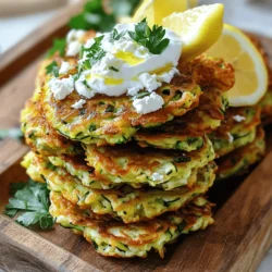 To make these tasty zucchini fritters, gather the following: - 2 medium zucchinis, grated - 1 teaspoon salt - 1 cup all-purpose flour - 1/2 cup crumbled feta cheese - 2 large eggs, beaten - 1/4 cup green onions, finely chopped - 1/4 cup fresh parsley, chopped - 1 teaspoon garlic powder - 1/2 teaspoon black pepper - 1/4 cup olive oil (for frying) - Greek yogurt (for serving) - Lemon wedges (for garnish) You will need a few tools to make these fritters: - Box grater or food processor - Large mixing bowl - Clean kitchen towel - Large skillet - Spatula - Paper towels You can change some ingredients based on your taste or needs: - Use zucchini and yellow squash for more color. - Swap feta for goat cheese for a tangy flavor. - Use gluten-free flour for a gluten-free option. - Add grated carrots for extra sweetness and color. - Use sour cream instead of Greek yogurt for serving. Try these substitutions to make the recipe your own! Enjoy creating your own version of these crispy, flavorful treats. You can find the Full Recipe above for all the steps to make these fritters. First, you need to prepare the zucchinis. Take two medium zucchinis and grate them into a large bowl. Sprinkle one teaspoon of salt over the grated zucchini. This step is key because it helps draw out excess moisture. Let the zucchini sit for about 10 to 15 minutes. After the time is up, grab a clean kitchen towel. Squeeze the grated zucchini to remove as much moisture as you can. This will help your fritters stay crispy. Now, it's time to mix the fritter batter. In a large mixing bowl, combine the drained zucchini, one cup of all-purpose flour, and two beaten large eggs. Add half a cup of crumbled feta cheese, along with one-fourth cup of finely chopped green onions and one-fourth cup of chopped fresh parsley. Sprinkle in one teaspoon of garlic powder and half a teaspoon of black pepper. Mix everything together until fully combined. This batter should hold together well and have a nice, thick texture. Next, you will cook the zucchini fritters. Heat a large skillet over medium heat and add one-fourth cup of olive oil. Once the oil is hot, take about two tablespoons of the zucchini mixture and form small patties. Carefully place the patties in the skillet, but don’t overcrowd them. Cook each fritter for about three to four minutes on each side. You want them to turn golden brown and crispy. Once done, remove the cooked fritters from the skillet and place them on a plate lined with paper towels. This helps drain any excess oil. Serve your fritters warm, topped with a dollop of Greek yogurt and lemon wedges on the side. For the full recipe, check out the details above. To get crispy fritters, start by salting the grated zucchini. Salt draws out moisture. Let it sit for 10-15 minutes. After that, squeeze the zucchini in a clean towel. Remove as much water as you can. This step is key. A drier mix means crispier fritters. Combine your zucchini with the rest of the ingredients gently. Don't overmix; you want a light texture. Enhance the flavor by adding herbs and spices. Fresh parsley adds brightness. Feta cheese gives a nice salty kick. You can also add garlic powder for depth. Consider a pinch of cayenne for heat. Lemon zest in the batter can bring a fresh twist. Feel free to adjust the seasoning to suit your taste. Flavor is what makes these fritters shine. When frying, don’t crowd the pan. Cook in small batches. This keeps the oil hot and helps the fritters crisp up nicely. Each batch should have enough space to fry evenly. If you overcrowd, they will steam instead of fry. Once done, place the fritters on paper towels to absorb excess oil. This helps keep them crispy. For the full recipe, check out the Zesty Zucchini Fritters with Feta & Herbs. {{image_2}} You can change the flavor of your fritters by using other cheeses. Try using mozzarella for a gooey, melty texture. Or, use sharp cheddar for a bolder taste. Goat cheese adds a creamy tang. Just remember, if you use a softer cheese, you may need to adjust the flour amount to keep the fritters firm. If you need a gluten-free version, you can swap the all-purpose flour for a gluten-free blend. Almond flour or chickpea flour work well too. These alternatives will still give you a nice crisp. Just be sure to check your baking powder for gluten-free options as well. For those who like heat, add diced jalapeños or serrano peppers to the batter. You can start with a small amount and taste as you go. This will add a nice kick to your fritters. You can also serve them with a spicy sauce or salsa for extra flavor. To store leftover fritters, let them cool completely. Place them in an airtight container. You can keep them in the fridge for up to three days. If you want to keep them longer, consider freezing. To freeze fritters, first cool them. Then, place them in a single layer on a baking sheet. Put them in the freezer for about one hour. Once frozen, transfer them to a freezer bag. They can last for up to three months in the freezer. For best results, reheat fritters in a skillet. Heat a small amount of oil over medium heat. Add the fritters and cook for about 2-3 minutes on each side. This method keeps them crispy. You can also use an oven set to 375°F for about 10 minutes. Enjoy them warm with a dollop of Greek yogurt from the Full Recipe. To keep your zucchini fritters crispy, remove excess moisture. After grating the zucchini, sprinkle it with salt. Let it sit for 10-15 minutes. This helps draw out water. Next, squeeze the zucchini in a clean towel. Get rid of as much liquid as you can. This step is key for crispy fritters. Yes, you can prepare zucchini fritters ahead of time. Make the batter and chill it in the fridge. You can also cook the fritters and store them. Let them cool, then place them in an airtight container. Store in the fridge for up to three days. Reheat them in a skillet to restore their crispiness. Zucchini fritters are great with many sides. Serve them with a dollop of Greek yogurt. This adds a nice creaminess. You can also pair them with lemon wedges for a fresh zing. Try serving them alongside a salad or a light dipping sauce. They make a delightful appetizer or snack. For the full recipe, check out the Zesty Zucchini Fritters with Feta & Herbs. In this blog post, we covered how to make delicious zucchini fritters. We discussed ingredients, preparation, and cooking steps. I also shared tips for texture and flavors. Plus, we explored fun variations, storage tips, and answered common questions. Zucchini fritters are versatile and easy to make. You can enjoy them as snacks or meals. Experiment with flavors and share them with your friends. Enjoy the cooking process and have fun!