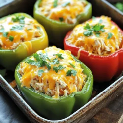 To make delicious Buffalo Chicken Stuffed Peppers, you need a few key items. Here’s the list: - 4 large bell peppers (any color) - 2 cups cooked chicken, shredded - 1/2 cup buffalo sauce (mild or hot) - 1 cup cream cheese, softened - 1 cup shredded cheddar cheese - 1/2 cup celery, diced - 1/4 cup green onions, sliced - Salt and pepper to taste - Fresh parsley for garnish These ingredients create a great blend of flavors. The bell peppers act as a tasty, crunchy shell. The chicken and buffalo sauce give it a spicy kick. Cream cheese adds creaminess, while cheddar cheese gives a nice melt. You can add extra toppings to make your dish unique and fun. Here are some ideas: - Crumbled blue cheese - Extra hot sauce for spice - Sliced jalapeños for heat - Avocado slices for creaminess These toppings can adjust the flavor to your liking. Try them out to find your favorite mix! Having the right tools makes cooking easier. Here’s what I recommend: - A sharp knife for cutting peppers - A baking dish to hold the stuffed peppers - A mixing bowl for combining ingredients - A spatula for mixing Using these tools will help you make the dish quickly and efficiently. You can find the full recipe for Buffalo Chicken Stuffed Peppers to guide you through the cooking process. Start by preheating your oven to 375°F (190°C). While it heats, grab four large bell peppers. You can choose any color that you like. Cut the tops off the peppers and remove the seeds and membranes. This step makes space for the filling. Set the prepared peppers aside. In a big bowl, combine two cups of shredded chicken and 1/2 cup of buffalo sauce. You can use mild or hot sauce, based on your taste. Add in 1 cup of softened cream cheese and half of the cheddar cheese. Next, toss in 1/2 cup of diced celery and 1/4 cup of sliced green onions. Season with salt and pepper. Mix everything well until it is fully combined. This mixture will be the star of your dish! Spoon the buffalo chicken mixture into each bell pepper. Fill them generously to the top. Place the stuffed peppers upright in a baking dish. Sprinkle the remaining cheddar cheese over the peppers. Cover the dish with aluminum foil and bake for 25 minutes. After that, remove the foil and bake for another 10-15 minutes. This will make the cheese bubbly and golden brown. Once done, take them out and let them cool for a few minutes. You can garnish with fresh parsley before serving. Enjoy your tasty creation! For the full recipe, refer to the instructions above. When picking bell peppers, look for ones that are firm and heavy. The skin should be shiny and smooth. Avoid any peppers with soft spots or wrinkles. Color matters too! Red, yellow, and orange peppers are sweeter than green ones. If you want a milder taste, go for these vibrant colors. For the best flavor, use cooked chicken that is juicy. You can use rotisserie chicken for a quick option. Shred the chicken into small pieces for even mixing. When mixing the chicken with buffalo sauce, ensure it is well-coated. This gives every bite a zesty kick. Don't forget to taste your mixture! Adjust the salt and pepper to get it just right. Buffalo sauce can be hot or mild. To control the heat, start with a mild sauce. You can always add more to your mixture if you love spice. If you want less heat, mix in some cream cheese to cool it down. This makes the filling creamy and balances the flavors. Remember, you can always taste and adjust before stuffing your peppers. {{image_2}} You can make buffalo chicken stuffed peppers healthier. Use lean chicken breast to cut fat. Swap cream cheese for Greek yogurt. It adds creaminess with fewer calories. You can also use low-fat shredded cheese or skip it entirely. This way, you still enjoy the flavors without the extra calories. For a vegetarian version, skip the chicken. Instead, use black beans or lentils. Mix them with buffalo sauce and cream cheese. Add chopped veggies like zucchini or mushrooms for texture. This keeps the dish filling and flavorful while being meat-free. You can swap chicken for other proteins. Ground turkey works well and keeps it lean. Ground beef adds richness and depth. For a plant-based option, try firm tofu. Crumble it and mix with buffalo sauce for a tasty filling. Each protein brings its own flavor, making this dish versatile. Try the full recipe to find your favorite variation! To store leftover stuffed peppers, let them cool first. Place them in an airtight container. They can stay fresh in the fridge for up to four days. Make sure to seal the container tightly to keep out air. When you want to enjoy your leftovers, preheat your oven to 350°F (175°C). Place the stuffed peppers in a baking dish. Cover them with foil to keep them moist. Heat for about 20 minutes, or until they are warm throughout. If you want crispy cheese, remove the foil for the last five minutes. You can freeze stuffed peppers for later use. Wrap each pepper in plastic wrap or foil. Then, place them in a freezer-safe bag. They can stay in the freezer for up to three months. When you’re ready to eat, thaw them in the fridge overnight before reheating. This keeps their taste and texture nice. For the full recipe, check the earlier section. Yes, you can prepare Buffalo Chicken Stuffed Peppers in advance. To do this, follow the recipe until you fill the peppers. Then, cover and chill them in the fridge. They can stay fresh for up to 24 hours. When you're ready to bake, just add an extra 5-10 minutes to the cooking time. This method saves you time on busy days. Buffalo Chicken Stuffed Peppers pair well with many sides. Here are some ideas: - Celery sticks with ranch dressing - Carrot sticks for a crunchy bite - Side salad with mixed greens - Corn on the cob for a sweet touch - Rice or quinoa to make it a full meal These sides complement the spicy flavor of the peppers and add variety to your plate. If you want to kick up the heat, try these tips: - Use hot buffalo sauce instead of mild. - Add chopped jalapeños to the filling. - Mix in some red pepper flakes when you prepare the chicken. - Serve with a side of spicy dipping sauce. These adjustments will bring more heat and flavor to your Buffalo Chicken Stuffed Peppers. Buffalo Chicken Stuffed Peppers are a delicious and easy dish. We covered the main ingredients, important cooking tools, and steps for prep and baking. I shared tips for the best bell peppers and seasoning. You can mix up flavors with healthy or vegetarian options. Storing leftovers and reheating tips keep your meal fresh. Remember, you can prepare them ahead or adjust the spice to fit your taste. Try this recipe and create something tasty that everyone will love!