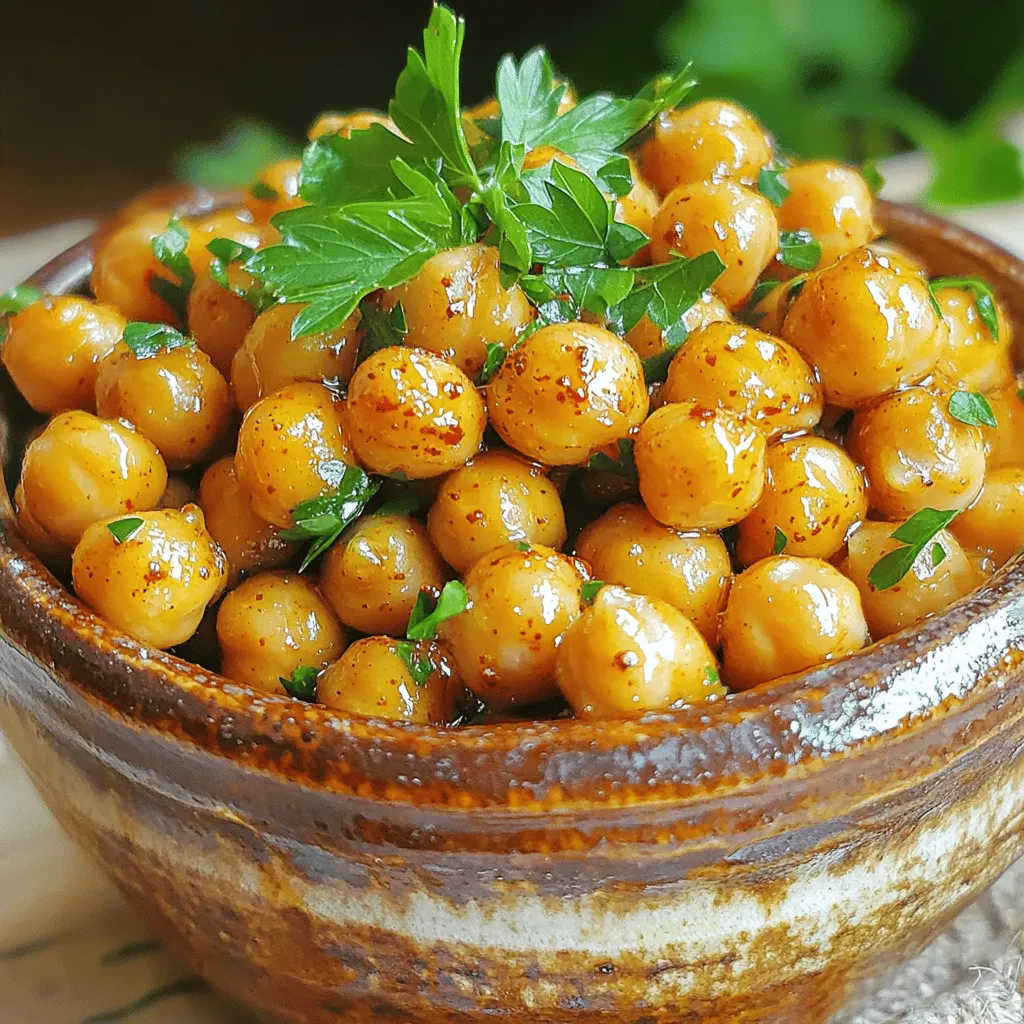 - Chickpeas and their benefits Chickpeas are a great source of protein and fiber. They help you feel full. They also support heart health and aid digestion. Using canned chickpeas makes this recipe quick and easy. - Honey and its flavor profile Honey adds a natural sweetness to the dish. It balances the tangy Dijon mustard. Honey also gives a rich, sticky texture, perfect for coating the chickpeas. - Dijon mustard explained Dijon mustard brings a bold, tangy flavor. It enhances the taste without overpowering. The smooth texture mixes well with honey for a tasty dressing. - Spices and seasoning options You can add garlic powder and smoked paprika for extra flavor. These spices give a warm, savory depth. Salt and pepper help bring all the flavors together. - Variations for heat lovers Want some heat? Add cayenne pepper for a spicy kick. You can adjust the amount based on your taste. This adds a fun twist to the recipe. - Suggested garnishes for presentation Serve the roasted chickpeas in a bowl. A sprinkle of fresh parsley gives a pop of color. You can also use them as a crunchy topping on salads. They look great and add texture. For the complete recipe, check out the Full Recipe section. First, gather your tools. You will need a mixing bowl, whisk, and a baking sheet. Rinse and drain the canned chickpeas. This step is key to getting rid of extra salt and liquid. Once they are dry, you can move on to making the honey mustard dressing. In your mixing bowl, add: - 2 tablespoons honey - 2 tablespoons Dijon mustard - 1 tablespoon olive oil - 1 teaspoon garlic powder - 1 teaspoon smoked paprika - 1/2 teaspoon cayenne pepper (optional) - Salt and pepper to taste Whisk these ingredients together until smooth. This tasty dressing adds the sweet and tangy flavor we love. Now, preheat your oven to 400°F (200°C). While the oven heats, line your baking sheet with parchment paper. This helps prevent sticking. After the oven is hot, it’s time to roast the chickpeas. Add the rinsed chickpeas to the bowl with your honey mustard dressing. Toss them gently to coat each chickpea well. Spread them in a single layer on your prepared baking sheet. Roast your chickpeas for 25 to 30 minutes. Stir them halfway through to ensure even roasting. Look for a crispy and golden brown appearance. This is how you achieve a perfect texture that’s crunchy and delicious. Once the chickpeas are done, let them cool slightly. Serve them in a small bowl. For a pop of color, you can add a sprinkle of fresh parsley. Honey Mustard Roasted Chickpeas also make a great crunchy topping for salads or soups. Enjoy your tasty and healthy snack! For the full recipe, check out the section above. To get crispy chickpeas, start with dry ones. After rinsing, pat them dry with a towel. Any moisture can make them soggy. Spread the chickpeas on a baking sheet in a single layer. This ensures they roast evenly. Stir them halfway through cooking for even crispiness. Common mistakes when roasting include not preheating the oven. Always heat it to 400°F (200°C) first. Also, avoid overcrowding the chickpeas on the baking sheet. If they’re too close, they can steam instead of roast. For the best taste, season your chickpeas well. The honey mustard mix adds a sweet and tangy flavor. Taste it before adding the chickpeas. If you want more spice, add extra cayenne pepper. You can also explore different toppings. Try adding crunchy nuts or seeds on top for more texture. Fresh herbs like parsley or cilantro can brighten the dish. For a zesty kick, squeeze some lemon juice before serving. You can find the complete instructions in the Full Recipe. {{image_2}} You can change the flavor of your honey mustard roasted chickpeas easily. Try different mustards to mix things up. Yellow mustard gives a classic taste, while spicy brown mustard adds a kick. You can even use whole grain mustard for a grainy texture. Sweeteners can also change the taste. Instead of honey, use maple syrup or agave nectar. Both alternatives bring a unique sweetness that pairs well with the chickpeas. If you want a vegan option, swap honey for maple syrup. This keeps the dish sweet and tasty. You can also use a sugar-free sweetener if you want to cut calories. For those watching sodium, choose low-sodium chickpeas. You can also reduce or skip the salt in the honey mustard mix. This makes it a heart-healthy snack for everyone. These variations help you customize your honey mustard roasted chickpeas. You can enjoy this tasty snack while meeting your dietary needs. For more details on how to make this dish, check the Full Recipe. After making your Honey Mustard Roasted Chickpeas, you might have some leftovers. To store them, place the cooled chickpeas in an airtight container. This keeps them fresh and tasty. You can store them in the fridge for up to four days. When you want to eat them again, just take them out and enjoy! If you want to save your chickpeas for later, freezing is a great option. First, let the roasted chickpeas cool completely. Then, spread them out on a baking sheet. Freeze them for about an hour. This way, they will not stick together. After that, place the frozen chickpeas in a freezer bag. Remove as much air as possible before sealing. They can last for up to three months in the freezer. To enjoy your frozen chickpeas, take them out and let them thaw in the fridge overnight. For the best taste and crunch, reheat them in the oven. Preheat your oven to 400°F (200°C). Spread the chickpeas on a baking sheet and heat them for about 10 minutes. They will become crispy again, just like when you first made them! For the full recipe, check the section above. Chickpeas are packed with protein and fiber. They help keep you full longer. They also support heart health by lowering cholesterol. Plus, they contain vitamins and minerals like iron and folate. Eating chickpeas can aid digestion and help control blood sugar levels. Yes, you can use dried chickpeas! Just soak them overnight and cook them until tender. This may take longer than using canned chickpeas. You’ll need to adjust the cooking time in the recipe. Dried chickpeas also have a fresher taste. You will know they are done when they are crispy and golden brown. This usually takes about 25-30 minutes in the oven. Stir them halfway through for even cooking. They should make a slight crunch when you bite into them. Absolutely! An air fryer works great for this recipe. Use the same temperature, around 400°F (200°C). Cook them for about 15-20 minutes, shaking the basket halfway through. You’ll get crispy chickpeas without using much oil. This blog post covered how to make Honey Mustard Roasted Chickpeas. We explored the main ingredients like chickpeas, honey, and Dijon mustard. Optional spices and garnishes added your personal touch. I shared step-by-step instructions, from prep to roasting. Tips helped ensure your chickpeas stay crispy. Lastly, variations and storage ideas make this dish flexible. Enjoy cooking and sharing this healthy snack with others!