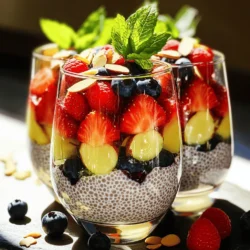 To make Summer Berry Chia Pudding, gather these simple ingredients: - 1 cup almond milk (or any plant-based milk) - 1/4 cup chia seeds - 2 tablespoons maple syrup (or honey) - 1 teaspoon vanilla extract - 1 cup mixed berries (strawberries, blueberries, raspberries) - Fresh mint leaves for garnish - 2 tablespoons sliced almonds (optional) Each ingredient plays a role in taste and texture. The almond milk gives creaminess, while chia seeds thicken the pudding. Maple syrup or honey adds natural sweetness. The fresh berries bring bright flavors and color. Chia seeds are packed with fiber, protein, and omega-3 fatty acids. They help you feel full and support heart health. Berries provide vitamins, antioxidants, and minerals. They help boost your immune system. Almond milk is low in calories and dairy-free, making it a great choice for many diets. This pudding is not only tasty but also good for you. You can customize this recipe based on what you have. Use any plant-based milk like oat or soy milk. For sweetness, try agave syrup or coconut sugar. If you want a different flavor, use flavored extracts like almond or coconut. You can swap mixed berries for other fruits like peaches or mangoes. Get creative and make this pudding your own! You can find the full recipe above for more detailed steps. To start, grab a mixing bowl. Add 1 cup of almond milk and 1/4 cup of chia seeds. Next, mix in 2 tablespoons of maple syrup and 1 teaspoon of vanilla extract. Use a whisk to blend everything well. This step is key for flavor. Let the mixture sit for about 10 minutes. After that, whisk it again to stop clumping. Now, cover the bowl and put it in the fridge. Let it chill for at least 2 hours, or overnight for best results. The chia seeds will soak up the milk. They will swell and create a pudding-like texture. When you take it out, stir it well. If it is too thick, add a bit more almond milk and mix again. Now comes the fun part! Choose your favorite serving bowls or clear glasses. Start by adding a layer of chia pudding at the bottom. Next, add a layer of mixed berries. You can use strawberries, blueberries, and raspberries. Repeat the layers until you reach the top. Finish with fresh mint leaves for a pop of color. If you want, sprinkle some sliced almonds on top for crunch. Serve chilled and enjoy this fresh delight! You can find the full recipe and more tips in the [Full Recipe]. To get a smooth and creamy texture, use good quality chia seeds. When you mix the chia seeds with almond milk, let it sit. I suggest waiting about ten minutes before whisking again. This step helps break up clumps. After mixing, cover and chill it for at least two hours. If you prefer a thicker pudding, add a bit more chia seeds. To make your pudding extra tasty, use fresh vanilla extract. You can also try adding a pinch of salt. Salt helps balance the sweetness and brings out flavors. If you want more sweetness, drizzle in extra maple syrup or honey. You can also blend in some ripe bananas for a natural sweetness boost. For a stunning look, serve your pudding in clear glasses. This way, everyone can see the lovely layers of pudding and berries. You can alternate layers for a beautiful effect. Top each glass with a single berry and a mint leaf. This adds a pop of color and freshness. For added crunch, sprinkle some sliced almonds on top. This makes each bite even more delightful. For full preparation details, check out the Full Recipe. {{image_2}} You can mix your berries for fun. Try strawberries, blueberries, and raspberries. Each fruit adds its unique taste and color. If you want a twist, use mango or peaches. They give a sweet and tropical flavor. You can also add bananas for creaminess. Experiment with what you love most! Spices can boost the taste of your pudding. Try adding a pinch of cinnamon for warmth. Nutmeg can add a lovely, earthy note. You can also stir in some cardamom for a hint of spice. These little touches make your pudding exciting and fresh. This recipe is simple to make vegan. Use maple syrup or agave nectar instead of honey. For a sugar-free option, use a sugar-free sweetener like stevia. This way, you can enjoy the pudding without added sugar. Both options keep it healthy and delicious. For the full recipe, refer to the [Full Recipe]. To keep your Summer Berry Chia Pudding fresh, store it in an airtight container. This helps keep out air and moisture that can spoil your pudding. Make sure your fridge is set to a cool temperature, around 40°F (4°C). Avoid placing the pudding near the fridge door. The door's warmth can affect the pudding's freshness. When stored properly, your chia pudding can last up to five days in the fridge. After a few days, check for any changes in texture or smell. If the pudding starts to smell off or looks watery, it's best to toss it. Remember, fresh is always best for taste and texture. You can freeze leftover chia pudding for a longer shelf life. Pour it into freezer-safe containers, leaving some space for expansion. Chia pudding can last up to three months in the freezer. When you're ready to eat it, move it to the fridge to thaw overnight. You may need to stir it well before serving to restore its creamy texture. Enjoy your Summer Berry Chia Pudding anytime with these storage tips, and check out the Full Recipe for a delightful treat! Chia seeds are small, black seeds from the Salvia hispanica plant. They are rich in fiber, protein, and omega-3 fatty acids. These seeds can absorb water and expand, making them great for puddings. Eating chia seeds can help keep you full for longer. They also support heart health and improve digestion. Yes, you can use any plant-based milk. Almond milk, coconut milk, or oat milk all work well. Each type of milk will add its own flavor. You can even use dairy milk if you prefer. Just keep in mind that the taste and texture may change slightly. You can store Summer Berry Chia Pudding in the fridge for up to five days. Make sure to keep it in an airtight container. The pudding will stay fresh and thick. Just give it a good stir before serving again. Absolutely! In fact, making it in advance is a great idea. Chia pudding tastes even better after it sits for a while. You can prepare it the night before and let it chill overnight. This way, you have an easy and healthy breakfast ready to go. Mixed berries work best for this pudding. Strawberries, blueberries, and raspberries add color and flavor. You can also try blackberries or even sliced peaches. The variety gives your pudding a fresh taste. Plus, berries are packed with vitamins and antioxidants. Summer Berry Chia Pudding is simple and fun to make. We explored key ingredients, nutrition, and alternatives. I shared step-by-step instructions for a perfect pudding. You learned tips for texture, flavor, and presentation. Variations let you try different fruits and spices. Proper storage keeps it fresh longer. Enjoy your pudding created with care! Share your experiences and variations with others, and savor every bite. This dish is a healthy treat packed with goodness.