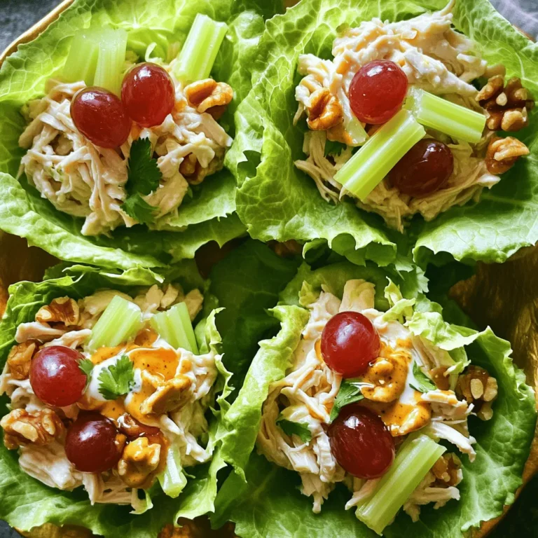 - 2 cups cooked chicken breast, shredded - 1 cup plain Greek yogurt - 1/2 cup celery, finely diced - 1/2 cup red grapes, halved - 1/4 cup green onion, sliced - 1/4 cup walnuts, chopped - 1 tablespoon Dijon mustard - 1 tablespoon honey - 1 tablespoon lemon juice - Salt and pepper to taste - Lettuce leaves for serving I love using fresh ingredients for this Greek yogurt chicken salad. The cooked chicken adds protein, while the Greek yogurt keeps it creamy and healthy. Celery gives a nice crunch, and the grapes add a hint of sweetness. The walnuts add texture and healthy fats. Dijon mustard and honey give a tangy-sweet flavor that ties everything together. I also squeeze in some lemon juice for freshness. You can adjust the salt and pepper to fit your taste. Using lettuce leaves to serve this salad makes it light and fun. You can also use the full recipe for more details on how to prepare it! - Calories per serving: Approximately 300 - Protein: 30 grams - Fat: 12 grams - Carbohydrates: 20 grams Greek yogurt is rich in protein and low in fat. It helps build muscle and keeps you full longer. It also contains probiotics, which support gut health. This salad is not just tasty; it’s also a healthy choice! Mixing the chicken and vegetables Start by taking a large mixing bowl. Add 2 cups of shredded chicken, 1/2 cup of diced celery, 1/2 cup of halved red grapes, 1/4 cup of sliced green onion, and 1/4 cup of chopped walnuts. Mix them gently. This blend adds crunch and sweetness to your dish. Preparing the Greek yogurt dressing In a separate bowl, whisk together 1 cup of plain Greek yogurt, 1 tablespoon of Dijon mustard, 1 tablespoon of honey, 1 tablespoon of lemon juice, salt, and pepper. Whisk until it's smooth. This dressing brings creaminess without extra fat. Combining the ingredients Pour the yogurt dressing over the chicken mixture. Toss everything together gently. Ensure all ingredients are coated in the dressing. Cover the bowl and refrigerate for at least 30 minutes. This waiting time helps the flavors mix well. Plating on lettuce leaves When ready to serve, take individual lettuce leaves. Spoon the chicken salad onto the leaves. This makes a great, light meal perfect for lunch or dinner. Alternative serving ideas You can also serve this chicken salad in sandwiches or wraps. Use your favorite bread or tortilla. This dish is versatile and keeps well for meal prep. Enjoy it however you like! For the full recipe, check the details above. To make your Greek yogurt chicken salad truly shine, focus on moisture. Greek yogurt helps keep the salad creamy and fresh. If your salad feels too dry, add a bit more yogurt. This small tweak makes a big difference. Next, adjust the flavor. You can add spices like garlic powder or paprika for a kick. Fresh herbs, like dill or parsley, enhance the taste too. Experiment with these additions to find your perfect mix. Prepping ingredients in advance saves time. Chop your celery and grapes the night before. Store them in airtight containers. This simple step makes assembly fast and easy. Consider using store-bought rotisserie chicken. It’s a quick option that cuts down your prep time. Just shred the chicken and blend it with the other ingredients. You'll have a delicious salad ready in no time. For the full recipe, check out the Greek Yogurt Chicken Salad section. {{image_2}} You can easily make Greek yogurt chicken salad even healthier. Start by using low-fat yogurt instead of regular yogurt. This change cuts down on calories without losing creaminess. Next, add more veggies like bell peppers and cucumbers. These veggies add crunch and flavor. You can also toss in some spinach or kale for extra nutrients. Adding herbs can take your chicken salad to the next level. Fresh dill or parsley adds a bright taste. You can also mix in different fruits to change it up. Try diced apples for sweetness or dried cranberries for a tart kick. Both options give the salad a new twist. Experimenting with flavors keeps your meals fresh and exciting. For the full recipe, check the earlier section. To keep your Greek yogurt chicken salad fresh, store it in the fridge right away. Use an airtight container to prevent spills and keep out air. Glass containers work great, but plastic ones are fine too. Make sure the lid seals well. This keeps the salad tasty and safe. Your salad can last for about three to four days in the fridge. Keep an eye on it. If it starts to smell funny or looks off, toss it out. Also, if the yogurt separates or the chicken looks slimy, it’s time to say goodbye. Always check for signs of spoilage to stay safe. Can I use cooked frozen chicken? Yes, you can use cooked frozen chicken. Just thaw it first. Make sure to shred it before mixing it with other ingredients. This saves time and makes the salad quick to prepare. Is Greek yogurt healthier than mayonnaise? Yes, Greek yogurt is often healthier than mayonnaise. It has less fat and more protein. Greek yogurt also adds a creamy texture, which makes it perfect for this salad. It provides a tangy flavor that complements the chicken well. How can I make this recipe dairy-free? To make this recipe dairy-free, use a dairy-free yogurt. There are many options like almond or coconut yogurt. These alternatives work well and keep the salad creamy. Just watch for added sugars in those products. For the full recipe, check the section above! This blog post shared a simple Greek yogurt chicken salad recipe. You learned about the main ingredients, step-by-step instructions, and tips for perfecting it. We also covered variations, storage tips, and answered common questions. Overall, this chicken salad is tasty, healthy, and easy to make. You can adjust flavors or ingredients to fit your needs. Enjoy making this dish for lunch or dinner!