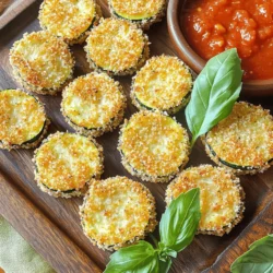 - 2 medium zucchinis - 1 cup breadcrumbs - 1/2 cup grated Parmesan cheese The main ingredients for Zucchini Parmesan Bites are simple and fresh. The zucchinis give a tender and juicy base. Breadcrumbs add crunch, while Parmesan cheese adds a rich flavor. These three items work together beautifully. - 1 teaspoon garlic powder - 1 teaspoon dried oregano - 1/2 teaspoon red pepper flakes Seasoning is key to making these bites pop. Garlic powder gives a savory taste. Oregano adds herby notes, and red pepper flakes bring a little heat. You can adjust the spices to fit your taste. - 2 large eggs - Salt and pepper to taste - Olive oil spray or drizzle - Fresh basil leaves for garnish Eggs help the coating stick. Salt and pepper enhance the flavors. Olive oil adds crispiness when baked. Finally, fresh basil gives a lovely touch for garnish. This makes your dish look and taste amazing. For the full recipe, check out the detailed steps to create these tasty bites! First, you need to preheat your oven to 425°F (220°C). This helps the bites get crispy. While the oven heats, line a baking sheet with parchment paper. This keeps the bites from sticking and makes clean-up easy. Next, grab a shallow bowl. Combine 1 cup of breadcrumbs with 1/2 cup of grated Parmesan cheese. Add 1 teaspoon of garlic powder, 1 teaspoon of dried oregano, and 1/2 teaspoon of red pepper flakes if you want some heat. Mix everything well to spread the flavors evenly. In another bowl, whisk 2 large eggs until they are fully beaten. This will be our egg wash. Now, take each zucchini round. Dip it into the egg wash, letting any extra drip off. After that, dredge it in the breadcrumb mixture. Press lightly so the coating sticks well. Repeat this until all the zucchini rounds are covered. Place them on the prepared baking sheet in a single layer. If you want extra crispiness, spray or drizzle a little olive oil on top. Bake the zucchini bites for about 20-25 minutes. Halfway through, flip them over for even browning. Once they turn golden brown and crispy, remove them from the oven. Let them cool for a couple of minutes before serving. This cooling time helps the flavors settle. Enjoy your Zucchini Parmesan Bites! For the Full Recipe, check the earlier sections. To make your Zucchini Parmesan Bites super crispy, use olive oil. A light spray or drizzle helps the coating brown evenly. This oil creates a nice crunch that you will love. Flipping the bites halfway during baking is key too. It ensures both sides get golden and crispy. You can prep these bites in advance. Slice the zucchinis and coat them with the breadcrumb mix. Store them in the fridge until you are ready to bake. This can save time on busy days. If you need to store them longer, freeze them before baking. Just remember to thaw them before popping them in the oven. These bites shine when served with marinara sauce. The tangy sauce adds a great flavor boost. For a lovely presentation, arrange the bites on a platter. Garnish with fresh basil leaves for color and freshness. This makes your dish look even more inviting. Enjoy these tasty treats at your next gathering! {{image_2}} For cheesy zucchini bites, you can mix in different cheeses. Cheddar, mozzarella, or even feta adds unique flavors. Each cheese brings a different taste and texture. You can also combine fresh herbs like thyme or parsley. This mix gives the bites a fresh and vibrant twist. Want some heat? Increase the red pepper flakes. This adds a nice kick to each bite. You can also use hot sauce in the egg wash. This gives you a spicy zing right from the start. Just be careful not to overdo it if you want to keep some heat for later. If you need a gluten-free option, simply swap breadcrumbs for almond flour. This change keeps the bites crispy without gluten. You can also look for gluten-free breadcrumbs in stores. This way, everyone can enjoy these tasty treats without worry. These variations let you play with flavors and textures. Each choice makes your zucchini bites special and fun! Check out the Full Recipe for more ideas and tips. To store your Zucchini Parmesan Bites, let them cool first. Place leftovers in an airtight container. They will stay fresh for about 3 days in your fridge. When ready to eat, just reheat them in the oven for a few minutes. This keeps them crispy! You can freeze these bites before baking. Just coat the zucchini as usual, then place them on a baking sheet. Freeze them until solid, then transfer to a freezer bag. They can stay in the freezer for up to 2 months. When you want to eat them, take out how many you need. Thaw them in the fridge overnight. Then, bake them as the recipe says. This way, you enjoy crispy bites anytime! You can use frozen zucchini, but the texture will change. Frozen zucchini has a higher water content. This can make your bites soggy instead of crispy. Fresh zucchini provides a better crunch. If you use frozen, let it thaw and squeeze out excess water before coating. These bites pair well with many dips. Marinara sauce is a classic choice. You can also try ranch dressing or a zesty garlic aioli. For a healthy touch, serve them with a side salad or some fresh veggies. To make these bites vegan, swap the eggs for flax eggs. Mix one tablespoon of flaxseed meal with three tablespoons of water. Let it sit until it thickens. For cheese, use nutritional yeast or vegan cheese. Both options will keep the taste great. Yes, you can air fry Zucchini Parmesan Bites! Preheat your air fryer to 400°F (200°C). Place the coated bites in a single layer. Cook for about 12-15 minutes. Flip them halfway for even cooking. This makes them crispier and reduces cooking time. Zucchini Parmesan Bites are low in calories and high in nutrients. Each bite has healthy fiber and vitamins. They are a great snack or side. A serving typically has around 150 calories, depending on the amounts used. Enjoy them guilt-free! You can find the Full Recipe in this article. It includes all the steps and details needed to make these delicious bites. Zucchini Parmesan Bites are easy and fun to make. We covered ingredients, steps, and tips for crispiness. Plus, I shared variations and storage info for leftovers. These bites are tasty and healthy. Enjoy them with sauces or on their own. Whether you bake, air fry, or try new flavors, make this recipe yours. You’ll impress your family and friends with your cooking skills. Now, it’s time to get cooking and enjoy your delicious bites!