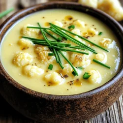 - 1 large head of cauliflower, chopped into florets - 1 whole bulb of garlic - 2 tablespoons olive oil - 1 medium onion, chopped - 4 cups vegetable broth - 1 cup coconut milk (or heavy cream for a richer flavor) - 1 teaspoon thyme (fresh or dried) - Salt and pepper to taste - Fresh chives or parsley for garnish Choosing the best ingredients makes a big difference. I always look for fresh produce. Fresh cauliflower should be firm, with no brown spots. The garlic should feel heavy and have tight skin. When you pick an onion, look for smooth skin. The olive oil should be extra virgin, as it gives the soup a rich taste. For the broth, I prefer low-sodium vegetable broth. It allows me to control the salt better. As for the coconut milk, I suggest the full-fat version. It gives the soup a creamy texture and rich flavor. When I shop, I often choose organic produce. Organic cauliflower and garlic have fewer chemicals. They also tend to taste better. However, if organic isn’t available, conventional produce works fine. Just be sure to wash everything well. Using quality ingredients leads to a more flavorful and creamy soup. You can find the full recipe above to get started right away! 1. Preheat your oven to 400°F (200°C). This heat will help caramelize the cauliflower and garlic. 2. On a baking sheet, toss the cauliflower florets with 1 tablespoon of olive oil, salt, and pepper. Make sure each piece gets coated. 3. Cut the top off the bulb of garlic to expose the cloves. Drizzle it with a little olive oil. Wrap it in aluminum foil. This will keep the garlic soft and sweet. 1. Heat the remaining tablespoon of olive oil in a large pot over medium heat. Add the chopped onion and sauté until it is soft and translucent. This takes about 5-7 minutes. 2. Once your garlic is roasted, let it cool slightly. Squeeze the roasted cloves out of their skins and add them to the pot with the onions. The flavor will be rich and sweet. 3. Now, add the roasted cauliflower to the pot. Pour in the vegetable broth and thyme. Bring this mix to a simmer and cook for 10 minutes. This part develops the soup's taste. 1. Use an immersion blender to puree the soup until it is smooth and creamy. If you do not have an immersion blender, carefully transfer the soup to a countertop blender in batches. 2. Stir in the coconut milk or heavy cream. Season your soup with salt and pepper to taste. Heat it through until just warmed. 3. Serve the soup hot. Garnish it with fresh chives or parsley for a pop of color and flavor. For the complete recipe, check the Full Recipe section. Enjoy every spoonful of this tasty dish! To make your soup super creamy, use coconut milk or heavy cream. Both add richness, but coconut milk keeps it dairy-free. Blend your soup well with an immersion blender. This tool gives you a smooth texture quickly. If you don’t have one, pour the soup into a regular blender in batches. Just be careful with hot liquids. Always leave room for steam to escape. Roasting garlic makes it sweet and soft. This change in flavor adds depth to your soup. When you roast garlic, it turns golden and caramelized. Cut the top off the bulb and drizzle with olive oil. Wrap it in foil and bake it alongside the cauliflower. This way, you infuse the soup with rich, roasted flavor. One common mistake is overcooking the cauliflower. You want it tender but not mushy. Keep an eye on it while it roasts. Another mistake is not seasoning enough. Taste your soup before serving. Adjust salt and pepper to your liking. Lastly, don’t skip blending the soup. This step is key for a creamy result. Follow these tips, and your soup will shine. For the complete recipe, check out the Full Recipe section. {{image_2}} If you want a dairy-free version of this soup, use coconut milk. It gives a creamy texture and adds a subtle sweetness. You can also use almond or cashew milk, but coconut milk is my favorite. For a vegan option, ensure your vegetable broth is free from animal products. This way, you keep all flavors and stay plant-based. If you want to boost protein, add beans or lentils. White beans work well and blend smoothly. Add them during the cooking process, just before blending. This keeps the soup rich and creamy. For lentils, red lentils are a great choice. They cook quickly and blend nicely. To add more flavor, think about spices or extra vegetables. A pinch of cumin or smoked paprika can give depth to the soup. You could also toss in some chopped carrots or celery when you sauté the onions. This adds layers of taste and texture. If you enjoy heat, a dash of cayenne pepper can spice things up. Try these ideas to create your own special twist on this soup. For the full recipe, check out the detailed guide above. To keep your roasted garlic cauliflower soup fresh, place it in an airtight container. Make sure the soup cools down to room temperature first. This step helps avoid condensation. Store it in the fridge for up to five days. If you plan to eat it later, this method keeps the flavors intact. You can freeze the soup for later use. Pour it into freezer-safe containers, leaving some space at the top. The soup expands when frozen. Label the containers with the date. The soup can last in the freezer for up to three months. When you're ready to enjoy it, thaw it in the fridge overnight. Reheating is simple. You can use a microwave or a pot on the stove. If using a microwave, heat in 30-second intervals, stirring in between. On the stove, gently warm it over low heat. Stir often to prevent burning. If the soup is too thick, add a splash of broth or water to reach your desired consistency. Enjoy your delicious soup warm! You can use heavy cream instead of coconut milk for a richer taste. Almond milk is another option if you want a dairy-free choice. It will change the flavor but still keep it creamy. You may also try cashew cream for a nutty twist. Each substitute gives the soup a unique flavor, so feel free to experiment. Roasted Garlic Cauliflower Soup lasts about four days in the fridge. Store it in an airtight container to keep it fresh. If you notice any changes in smell or color, it is best to throw it out. Always reheat it well before serving to enjoy the flavors again. Yes, you can make the soup ahead of time! It tastes even better after resting for a day. Just let it cool and store it in the fridge. When you're ready to eat, reheat it on the stove or in the microwave. This is a great way to save time on busy days. For the full recipe, check out the earlier section. This article provided a clear recipe for Roasted Garlic Cauliflower Soup. You learned about key ingredients, preparation steps, and cooking tips. We discussed variations, including how to make it dairy-free. Knowing how to store leftovers ensures you enjoy this dish longer. In summary, simple swaps can enhance your soup. Don’t hesitate to get creative! This soup can be a comforting meal for anyone. Happy cooking, and enjoy every spoonful!