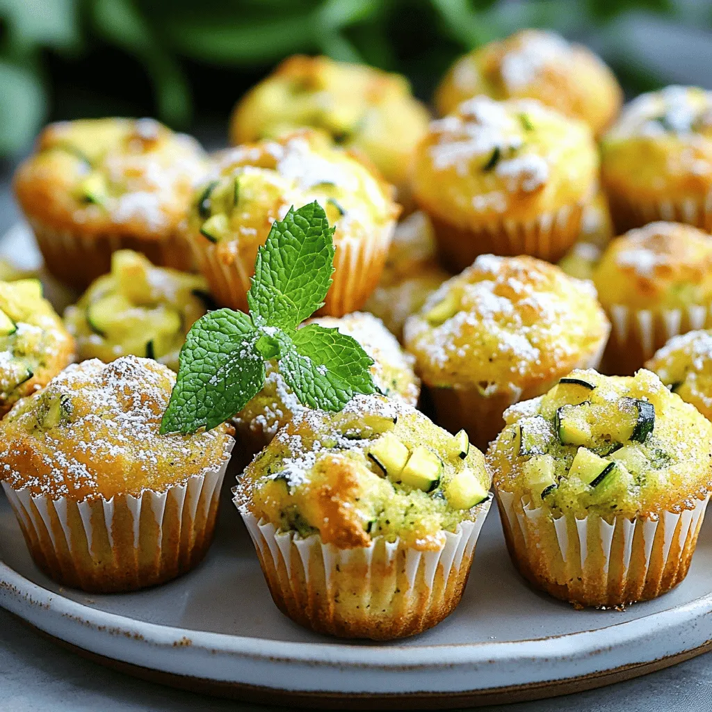 - 2 cups grated zucchini (about 2 medium zucchinis) - 1 cup all-purpose flour - 1/2 cup whole wheat flour - 1/2 cup brown sugar - 1/4 cup granulated sugar - 1/2 cup unsweetened applesauce - 1/4 cup vegetable oil - 2 large eggs - 1 teaspoon vanilla extract - 1 teaspoon baking powder - 1/2 teaspoon baking soda - 1/2 teaspoon salt - 1 teaspoon ground cinnamon - 1/2 teaspoon nutmeg (optional) - 1/2 cup chopped walnuts or pecans (optional) - 1/2 cup raisins or chocolate chips (optional) When I make these muffins, I love how easy it is to use fresh zucchini. Grating the zucchini helps it blend well with the other ingredients. The mix of all-purpose and whole wheat flour gives a nice texture and flavor. Using applesauce instead of too much oil keeps the muffins moist and healthy. The sugars add sweetness, while the eggs and vanilla extract bind everything together. Baking powder and baking soda help the muffins rise. Cinnamon gives a warm flavor, and nutmeg adds a hint of spice. You can toss in walnuts, pecans, raisins, or chocolate chips for extra fun and flavor. For the full recipe, check out the details on how to put these tasty ingredients together. - Preheat your oven to 350°F (175°C). - Prepare the muffin tin with paper liners or grease it lightly. - In a large bowl, combine grated zucchini, applesauce, vegetable oil, eggs, and vanilla extract. - Mix well until everything is combined smoothly. - In another bowl, whisk together all-purpose flour, whole wheat flour, brown sugar, granulated sugar, baking powder, baking soda, salt, cinnamon, and nutmeg. - Make sure all dry ingredients are evenly blended. - Gradually add the dry mix to the wet zucchini mixture. - Fold gently until just combined. Avoid over-mixing for fluffy muffins. - If you want, fold in nuts, raisins, or chocolate chips at this stage. - Spoon the batter into the prepared muffin tin, filling each cup about two-thirds full. - Bake for 15 to 18 minutes. A toothpick should come out clean when inserted in the center. - Allow the muffins to cool in the pan for about 5 minutes. - Transfer them to a wire rack to cool completely. Enjoy these mini zucchini muffins as a healthy snack or delightful treat. For the full recipe, check out the details above. To make the best mini zucchini muffins, avoid over-mixing the batter. Mixing too much makes them dense. Gently stir until just combined. This keeps your muffins light and fluffy. Another key point is the moisture balance. Zucchini adds moisture, but too much can make them soggy. If your zucchini is very wet, squeeze out some water before mixing it in. When serving, display the muffins on a colorful platter. This adds a nice touch to your table. For garnish, consider a sprig of mint or a light dusting of powdered sugar. Both make the muffins look even more inviting and tasty. Zucchini is a great addition to your diet. It is low in calories but high in nutrients. Adding it to your muffins means you get fiber and vitamins. This makes your mini muffins healthier than regular ones. You don't just enjoy a tasty snack; you also boost your nutrition. {{image_2}} You can easily change the flavor of your mini zucchini muffins. For a creamier texture, substitute applesauce with yogurt. This makes the muffins moist and adds a tangy taste. You can also add warm spices like ginger or cardamom. These spices give a cozy feel to every bite. If you need gluten-free options, use almond or oat flour instead of regular flour. This keeps the muffins light and tasty. For those who follow a vegan diet, you can replace the eggs and dairy. Try using flaxseed meal or chia seeds mixed with water as egg substitutes. You can make these muffins special for each season. In the fall, add pumpkin puree for richness and flavor. During winter, toss in cranberries for a tart kick. Fresh herbs like basil or dill can create a unique flavor twist. These small changes can turn a simple muffin into a delightful treat. For the full recipe, click here. You can store mini zucchini muffins at room temperature or in the refrigerator. If you store them at room temperature, place them in an airtight container. They will stay fresh for about two days. If you want them to last longer, the fridge is a good choice. In the fridge, they can stay fresh for up to a week. Just make sure to seal them well to keep moisture out. Freezing muffins is a great way to save them for later. To freeze, let the muffins cool completely first. Then, wrap each muffin in plastic wrap or place them in a freezer bag. Remove as much air as possible before sealing. They can last up to three months in the freezer. When you want to enjoy them, take the muffins out and leave them in the fridge overnight. For a quick option, you can microwave them for 20-30 seconds. They taste just as good as fresh! In optimal storage conditions, mini zucchini muffins can last up to a week in the fridge or about three months in the freezer. Keep an eye on them. If you notice any mold or off smells, it’s best to toss them. Always check for freshness before enjoying your tasty treats! To keep your mini muffins moist, use fresh zucchini. Grate it and squeeze out excess water. Adding applesauce helps too. It adds moisture without extra fat. Avoid over-mixing the batter; just stir until combined. Yes, frozen zucchini works well! It’s easy and saves time. Thaw the zucchini and drain any excess water before adding it to the mix. Frozen zucchini still keeps its flavor and nutrients. For a healthier option, try using honey or maple syrup. These natural sweeteners add flavor and moisture. You can also use mashed bananas or date puree for sweetness and added nutrition. Yes, you can replace eggs with unsweetened applesauce or mashed banana. Each egg can be swapped for 1/4 cup of either. This keeps the muffins moist and helps them bind together. This recipe makes about 24 mini muffins. Each muffin is a perfect snack size. You can easily double the recipe for a larger crowd or to have extras for later. Zucchini muffins pair nicely with fresh fruit or yogurt. You can also serve them with nut butter for a filling snack. They work well with a cup of tea or coffee for a cozy treat. These mini zucchini muffins are easy to make and packed with flavor. We covered all the ingredients, tips, variations, and storage methods you need. Each step ensures muffins are fluffy and delicious. Plus, zucchini brings added health benefits. Remember, feel free to mix in your favorite flavors or adapt for dietary needs. Enjoy these muffins fresh or store them for later. They are a tasty snack anytime. Now, it's your turn to bake and enjoy these treats!