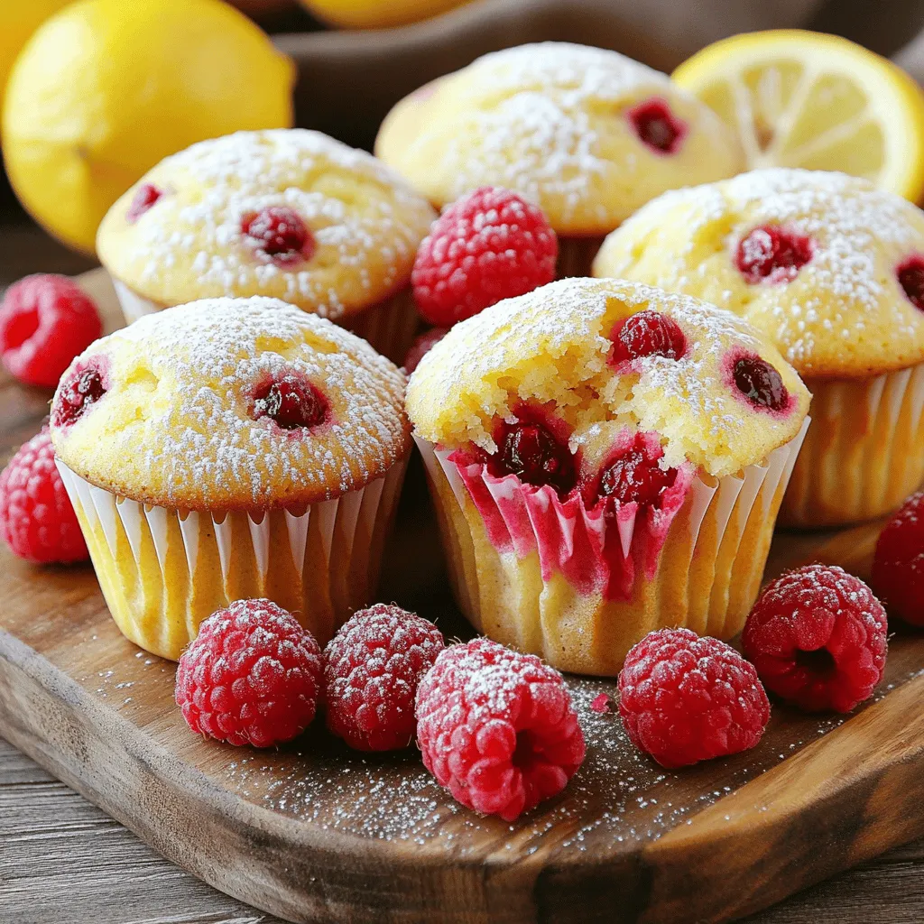 - 1 cup fresh raspberries, washed and dried - 1 cup all-purpose flour - 1/2 cup whole wheat flour - 1/2 cup granulated sugar - 1/4 cup brown sugar, packed - 2 teaspoons baking powder - 1/2 teaspoon baking soda - 1/2 teaspoon salt - 1/2 cup unsalted butter, melted and cooled - 2 large eggs - 1/2 cup milk (dairy or non-dairy) - Zest of 1 lemon - 2 tablespoons fresh lemon juice - 1 teaspoon vanilla extract - Optional: 1/4 cup powdered sugar for dusting These ingredients come together to create a muffin that bursts with flavor. The fresh raspberries give a sweet-tart taste, while the lemon adds a bright zing. The mix of all-purpose and whole wheat flour makes the muffins light yet hearty. - Preheat oven to 400°F (200°C) - Baking duration: 18-22 minutes Baking at this temperature helps the muffins rise beautifully. Keep an eye on them during the last few minutes. A toothpick inserted in the center should come out clean when they are done. - Servings: 12 muffins This recipe yields a dozen muffins, perfect for sharing or for a week of snacks. You can enjoy them fresh or store them for later. Each bite feels like a little piece of sunshine! For the complete details, check the [Full Recipe]. - Preheat your oven to 400°F (200°C). Line a muffin tin with paper liners. - In a large bowl, mix the all-purpose flour, whole wheat flour, granulated sugar, brown sugar, baking powder, baking soda, and salt. Whisk these dry ingredients well. - Melt the butter in a microwave or on the stove. Let it cool for a few minutes. - In another bowl, whisk together the eggs, milk, lemon zest, lemon juice, and vanilla extract. Combine these wet ingredients until smooth. - Pour the wet mixture into the bowl with dry ingredients. Stir gently until just mixed. - Carefully fold in the fresh raspberries, being gentle to keep them whole. - Spoon the batter into muffin cups, filling each about two-thirds full. - Bake in the preheated oven for 18 to 22 minutes. Check if done by inserting a toothpick. It should come out clean. - After baking, cool the muffins in the tin for five minutes, then transfer them to a wire rack to cool completely. - If you want, dust the cooled muffins with powdered sugar for a sweet touch. This process gives you delightful Raspberry Lemon Muffins. For the complete recipe, check the [Full Recipe]. - Always mix gently. Overmixing can make your muffins tough. - To check if muffins are done, insert a toothpick. It should come out clean. - Use all-purpose flour for light muffins. Whole wheat flour adds a nice texture. - Fresh lemons and raspberries make a big difference. They boost flavor and freshness. - Arrange muffins on a colorful platter for a pretty display. - Dust with powdered sugar for a sweet touch. Add lemon slices and raspberries around them for charm. For the full recipe, check out the instructions above. {{image_2}} You can switch up flavors in your Raspberry Lemon Muffins. Instead of raspberries, try blueberries. Blueberries give a sweet and juicy bite. They pair well with the lemon zest too. Another fun option is to add nuts or chocolate chips. Chopped walnuts add crunch. Chocolate chips bring a sweet twist, making them extra special. Do you need gluten-free muffins? You can swap all-purpose flour for almond or oat flour. These flours work well and keep the muffins light. If you're vegan, replace the eggs with flax eggs. Just mix ground flaxseed with water. For milk, use almond or oat milk. These swaps keep the muffins tasty and suitable for everyone. Adapting this recipe for seasonal fruits is easy. In summer, try peaches or cherries. In fall, add apples or pumpkin puree. These fruits give unique flavors to the muffins. For a festive touch, add cinnamon or nutmeg for the holidays. You can also decorate your muffins with festive sprinkles or colorful glaze. This makes them perfect for any gathering. For the full recipe, check out the [Full Recipe]. To keep your muffins fresh, store them in an airtight container. Set them at room temp for two days. If you want them to last longer, you can refrigerate them. Wrap each muffin in plastic wrap. Place them in a container to prevent drying. To freeze muffins, let them cool completely first. Then, wrap each muffin tightly in plastic wrap. Place the wrapped muffins in a freezer bag or container. They can stay fresh for up to three months in the freezer. When you want to eat one, take it out and let it thaw at room temperature. You can also warm it in the microwave for a quick treat. For the full recipe, check out the Raspberry Lemon Bliss Muffins. How do I prevent my muffins from sinking? To prevent sinking, do not overmix your batter. Mix just until combined. Also, make sure your baking powder is fresh. Old baking powder can cause muffins to collapse. What can I substitute for butter in the recipe? You can use coconut oil or applesauce as a butter substitute. Both add moisture and flavor. Use the same amount as the recipe calls for. Can I make the batter ahead of time? Yes, you can prepare the batter ahead. Cover it and store it in the fridge for up to 2 hours. Just stir gently before baking to combine. Can I double the recipe easily? Yes, you can double the recipe without any issues. Just keep the same mixing method and bake time. Use two muffin tins if you have them. How can I infuse more lemon flavor? Add extra lemon zest and a bit more lemon juice. You can also use lemon extract for an even stronger flavor. Just a teaspoon will do the trick. What’s the best way to reheat muffins? To reheat muffins, place them in the microwave for about 10-15 seconds. You can also warm them in an oven at 350°F for 5-7 minutes. This keeps them soft and tasty. Caloric content per muffin Each muffin has about 180 calories. This makes them a great snack or breakfast choice. Breakdown of macronutrients - Carbohydrates: 28g - Protein: 3g - Fat: 7g Potential allergens in the recipe This recipe contains wheat, eggs, and dairy. Be careful if you have allergies to these ingredients. You can use alternatives to make it safe. For the complete recipe, check out the Full Recipe section. This blog post covered a simple muffin recipe using fresh raspberries and vibrant lemon flavor. You learned about the key ingredients, precise baking times, and steps for preparation. I shared useful tips for perfecting your muffins, from mixing to storing. You can also explore flavor and dietary variations to make this recipe your own. Remember, the joy of baking comes from experimenting. Enjoy making these delightful muffins, and share them with family and friends for a sweet treat!
