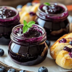To make a tasty blueberry jam, you need these simple items: - 4 cups fresh blueberries, rinsed - 1 cup granulated sugar - 2 tablespoons lemon juice - 1 tablespoon lemon zest - 1/2 teaspoon ground cinnamon - 1/4 teaspoon salt - 1 package fruit pectin (1.75 oz, like Sure-Jell) These ingredients come together to create a bright and sweet jam. The blueberries give it that rich color and flavor. The sugar helps it thicken while adding sweetness. Lemon juice and zest give it a fresh taste. Cinnamon adds warmth, making it even better. You can add fun twists to your jam. Try these options: - 1/2 cup chopped strawberries or raspberries for a mixed berry jam. - 1 teaspoon vanilla extract for a sweet touch. - A pinch of nutmeg for a warm spice note. - Fresh herbs like basil or thyme for an herbal twist. These add-ins let you customize your jam. It’s great to experiment. You can find a flavor mix you love! Choosing the best blueberries makes a big difference. Here’s how to pick them: - Look for plump, firm berries with a deep blue color. - Avoid berries with wrinkles or soft spots. - Check for a dusty white coating, which is a natural protective layer. - Smell the berries; they should have a sweet aroma. Fresh blueberries will make your jam shine. Always rinse them well before use to remove any dirt or residue. Try these guidelines to ensure you make a delicious homemade blueberry jam. For the full recipe, check out the complete details on how to create this delightful spread! To make your blueberry jam, start with fresh blueberries. Rinse them well and place them in a large pot. Add sugar to the pot. Stir gently and let it sit for about 10 minutes. This helps the blueberries release their juices. After that, add lemon juice, lemon zest, ground cinnamon, and salt. Heat the mixture over medium heat. Stir constantly until it reaches a gentle boil. When it starts to boil, add the fruit pectin. Keep stirring and bring the mix to a rolling boil. Let it boil for one minute while stirring. Then, remove the pot from heat. Skim off any foam from the top with a spoon. For this recipe, you need: - 4 cups fresh blueberries, rinsed - 1 cup granulated sugar - 2 tablespoons lemon juice - 1 tablespoon lemon zest - 1/2 teaspoon ground cinnamon - 1/4 teaspoon salt - 1 package fruit pectin (1.75 oz, like Sure-Jell) Make sure your blueberries are fresh and firm. Choose berries that are dark blue and shiny. Avoid any that are soft or moldy. Pour the hot blueberry jam into sterilized jars. Leave about 1/4 inch of space at the top. Seal the jars with lids once filled. To ensure they are sealed, process the jars in a boiling water bath for 5-10 minutes. This step helps preserve the jam for long-term storage. After that, let the jars cool completely at room temperature. Store them in the fridge or pantry. Enjoy your homemade blueberry bliss jam! For the complete recipe, check the Full Recipe section. To make great blueberry jam, avoid adding too much sugar at once. This can make it too sweet and ruin the flavor. Mix sugar in small batches. Let the blueberries sit before cooking. This helps them release juices. If you skip this step, your jam may be too thick. The key to perfect jam is the right amount of pectin. Follow the package instructions closely. If your jam is runny, it means you might need more pectin. Don’t forget to boil it for one minute after adding the pectin. This step helps thicken the jam properly. You will need a few tools to make jam. Here’s a quick list: - A large pot for cooking - A stirring spoon - Measuring cups and spoons - Sterilized glass jars with lids - A canning pot or large pot with a lid for processing These tools will help you create your tasty blueberry jam. For the full recipe and more, check out the Full Recipe. {{image_2}} You can mix flavors to make your jam special. Try adding fresh herbs like mint or basil. A splash of vanilla can enhance the taste too. For a spicy kick, add a pinch of cayenne pepper. You can also mix in other fruits, like strawberries or raspberries, for a fun twist. Each mix can give your jam a unique flavor. If you want a healthier jam, you can use less sugar. Substitute half the sugar with honey or maple syrup. You can also use sugar substitutes like stevia or monk fruit. If you use these, check the package for the right amount. This way, you keep the sweetness without too much sugar. Frozen blueberries work great in this recipe. They are picked at peak freshness, so they taste good. Just thaw them and drain the extra liquid before starting. This can save time and still give you a tasty jam. Plus, it allows you to make blueberry jam any time of the year. For more tips, check the Full Recipe for details! Store your homemade blueberry jam in cool, dark areas. Keep jars in the pantry or a cupboard. After opening, move the jar to the fridge. Use clean spoons when you scoop out jam. This keeps it fresh and safe to eat. Always seal the lid tightly after use. Homemade blueberry jam can last up to one year in the pantry. If you keep it in the fridge, it stays good for about three weeks after opening. If you see signs of spoilage, it’s best to toss it. The jam can lose flavor over time but remains safe if stored well. Look for changes in color or texture. If the jam becomes moldy, that’s a clear sign to discard it. A strange smell or off taste means it has spoiled. Always check for bubbles in the jar. Bubbles can mean fermentation, which is not safe. Trust your senses; if it seems off, don’t use it. Yes, you can use other fruits! Fruits like strawberries, raspberries, or blackberries work great. Combine different fruits for fun flavors. For best results, use fruits with similar sugar and pectin levels. This helps the jam set well. Always adjust sugar based on the fruit's sweetness. To check if the jam is set, use the cold plate test. Place a small plate in the freezer for a few minutes. After boiling, spoon a little jam onto the cold plate. Let it sit for a moment, then push it with your finger. If it wrinkles and holds its shape, it’s ready. If not, boil it a bit more and retest. You can use homemade blueberry jam in many ways! Spread it on toast or pancakes for breakfast. Mix it into yogurt for a tasty snack. Use it in desserts like cakes, pies, or tarts. You can even swirl it into oatmeal for extra flavor. The possibilities are endless! For more ideas, check the Full Recipe. This guide covered everything you need to make great blueberry jam. You learned about fresh ingredients, cooking steps, and storage tips. I also shared how to avoid mistakes and tried different flavor combos. You can now store your jam and tell if it spoils. Whether using fresh or frozen blueberries, you're ready to create something delicious. Enjoy the process and share your jam with friends and family. Happy cooking!