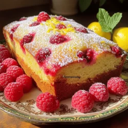 To make a delicious Raspberry Lemon Loaf Cake, gather these simple ingredients: - 1 cup fresh raspberries - 1 ½ cups all-purpose flour - 1 cup granulated sugar - ½ cup unsalted butter, softened - 3 large eggs - ½ cup buttermilk - Zest of 1 lemon - 2 tablespoons lemon juice - 1 teaspoon vanilla extract - ½ teaspoon baking powder - ½ teaspoon baking soda - ¼ teaspoon salt - Optional: Powdered sugar for dusting These ingredients come together to create a moist and flavorful loaf. The fresh raspberries add a burst of flavor, while the lemon zest gives it a refreshing twist. The buttermilk keeps the cake tender and light. Be sure to use fresh raspberries for the best taste. You can find them in most grocery stores. If you want to add a bit of sweetness, the optional powdered sugar is great for dusting the top before serving. With this list in hand, you're ready to create a delightful Raspberry Lemon Loaf Cake. If you want the full recipe, you can find it mentioned above. - Preheat the oven to 350°F (175°C). - Grease and line a loaf pan with parchment paper. This helps with easy removal. - In a large bowl, cream together the butter and sugar. Mix until light and fluffy. - Add the eggs one by one. Then, stir in the lemon zest, lemon juice, and vanilla. This adds great flavor. - In another bowl, whisk together the flour, baking powder, baking soda, and salt. - Gradually add this dry mix to the wet mixture. Alternate with the buttermilk. Start and end with flour. Mix just until combined. - Gently fold in the fresh raspberries. Be careful not to crush them. This keeps the cake light. - Pour the batter into your prepared loaf pan. Smooth the top with a spatula. - Bake for 50-60 minutes. Check for doneness with a toothpick. It should come out clean. For the full recipe, refer to the instructions provided above. This cake is truly a delight! How to know when the loaf is done? Check the loaf after 50 minutes. Insert a toothpick in the center. If it comes out clean, the loaf is done. If it has batter on it, bake for another 5-10 minutes. The edges should be golden brown, and the top should spring back when touched. Avoiding common baking mistakes - Overmixing: Mix just until combined to keep the loaf light. - Wrong oven temp: Always preheat your oven. An oven thermometer helps ensure accuracy. - Not using parchment paper: This helps with easy removal and prevents sticking. Pairing with beverages This loaf pairs well with tea or coffee. A light herbal tea enhances the lemon flavor. If you prefer something cold, try a glass of lemonade. The tartness works well with the sweet loaf. Presentation tips for serving Serve slices on a colorful plate. Garnish with whole raspberries and a mint sprig. Dust the top with powdered sugar for a sweet look. This adds a nice touch and makes the loaf more inviting. Consider serving with whipped cream for extra indulgence. {{image_2}} You can add herbs to your Raspberry Lemon Loaf Cake for a twist. Rosemary and thyme work well. These herbs add depth to the citrus flavor. You might be surprised at how much you enjoy this! You can also use other fruits. Blueberries and strawberries are great options. They add sweetness and color. Mixing different fruits keeps your cake fresh and exciting. Try these changes to find your favorite version. A simple lemon glaze is an easy choice. Just mix powdered sugar with lemon juice. Drizzle it over the cooled cake. This glaze adds a nice shine and extra lemon flavor. Another fun option is cream cheese frosting. It gives a rich taste that pairs well with the tartness of the cake. You can blend cream cheese with powdered sugar and a splash of lemon juice. Spread it on the cooled cake for a lovely finish. If you want to explore more ideas, check the Full Recipe for inspiration. Keep your raspberry lemon loaf cake fresh by wrapping it tightly in plastic wrap. This prevents air from drying it out. Store it at room temperature for up to three days. If you want to keep it longer, place it in the fridge for up to a week. However, the loaf may dry out a bit in the refrigerator. You can freeze slices of the loaf for later use. Wrap each slice in plastic wrap and then place them in a freezer bag. This keeps them fresh for up to three months. When you’re ready to enjoy a slice, take it out and let it thaw at room temperature. If you prefer it warm, pop it in the microwave for a few seconds. Enjoy your delicious treat anytime! For the full recipe, check out the previous section. Yes, you can use frozen raspberries. However, they may change texture. Fresh raspberries keep their shape better. Frozen ones can become mushy when mixed in. If you use frozen raspberries, do not thaw them first. This keeps them from breaking down too much in the batter. To make this loaf gluten-free, swap all-purpose flour for a gluten-free blend. Look for a blend that includes xanthan gum. This helps with the loaf's rise and texture. You can also use almond flour or coconut flour, but be aware they may change the taste and texture. A dense loaf can happen for a few reasons. You may have overmixed the batter, which can create a heavy texture. Ensure you mix just until combined. Also, check your oven temperature. An oven that is too cool can lead to density issues. If needed, add a bit more buttermilk to lighten it up next time. To boost the lemon flavor, add more lemon zest. You can also increase the lemon juice slightly. Try using fresh lemon juice instead of bottled for a brighter taste. Another option is to add a bit of lemon extract for extra citrus notes. Yes, you can double this recipe! Use a larger mixing bowl and loaf pans. Divide the batter evenly between two pans. Keep an eye on the baking time, as it may take longer. Check for doneness with a toothpick to ensure the center is baked through. For the best results, bake one loaf at a time. For the full recipe, see the previous section. This blog post covered how to make a tasty raspberry lemon loaf. We talked about selecting the right ingredients, baking steps, and helpful tips. You can even try variations to make it unique. Storing and freezing your loaf are also easy. Enjoy your time baking and sharing this delightful treat!