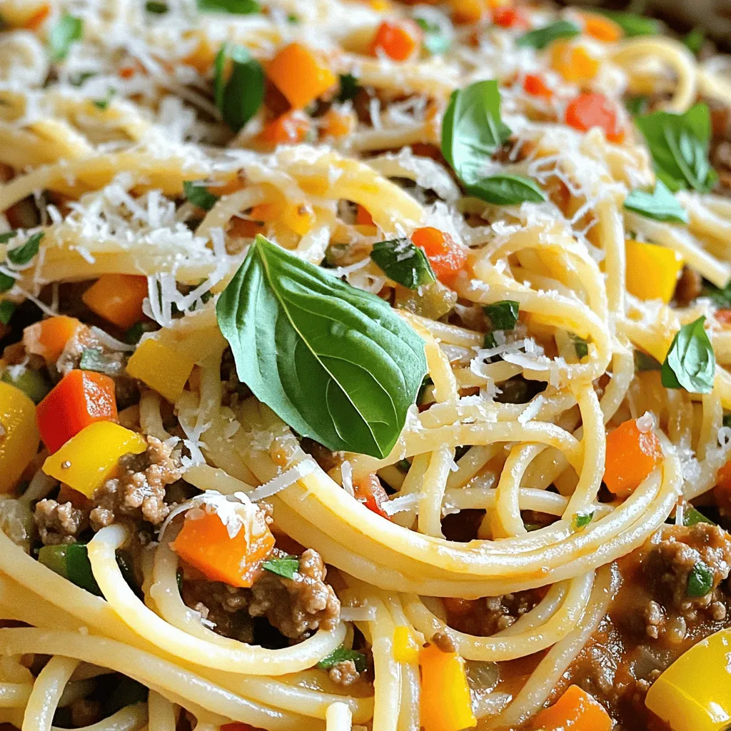 To make a tasty spaghetti with meat sauce, gather these main ingredients: - 12 oz spaghetti - 1 lb ground beef or turkey - 1 medium onion, finely chopped - 3 cloves garlic, minced - 1 carrot, finely diced - 1 bell pepper, finely diced (red or yellow) - 1 can (15 oz) crushed tomatoes - 2 tablespoons tomato paste - 1 teaspoon dried oregano - 1 teaspoon dried basil - ½ teaspoon red pepper flakes (optional) - Salt and pepper to taste - 2 tablespoons olive oil - Fresh basil leaves, for garnish - Grated Parmesan cheese, for serving These ingredients bring rich flavors and a hearty feel to the dish. The best pasta for this dish is spaghetti, but you can try others too. Options like fettuccine or penne can work well. They hold sauce nicely and add variety. Choose what you enjoy most. Just remember to cook it al dente for the best texture. The key seasonings for a great meat sauce are oregano and basil. They enhance the flavor and aroma. You can add red pepper flakes for a spicy kick. For a twist, try adding mushrooms or zucchini to your mix. If you want a creamier sauce, stir in a splash of heavy cream at the end. For the full recipe, follow along with the detailed steps to create this delightful meal. To make great spaghetti, start by boiling water. Use a big pot and add salt. Bring the water to a rolling boil. Once boiling, add 12 oz of spaghetti. Cook it according to the package instructions. You want it al dente, which means firm but not hard. This usually takes about 8-10 minutes. When it’s done, drain the spaghetti. Save a cup of the pasta water. This water is starchy and can help the sauce stick later. While the pasta cooks, you can make the meat sauce. In a large skillet, heat 2 tablespoons of olive oil over medium heat. When the oil is hot, add 1 medium chopped onion, 3 minced garlic cloves, 1 diced carrot, and 1 diced bell pepper. Cook these for about 5-7 minutes. You want the veggies to be soft but not browned. Next, add 1 lb of ground beef or turkey. Break it apart with a spatula. Cook until it’s browned, about 8-10 minutes. Drain any extra fat. Now, stir in 1 can of crushed tomatoes, 2 tablespoons of tomato paste, 1 teaspoon of dried oregano, 1 teaspoon of dried basil, and salt and pepper to taste. If you like it spicy, you can add ½ teaspoon of red pepper flakes. Let the sauce simmer for about 15-20 minutes. This helps the flavors mix well. If it gets too thick, add some reserved pasta water. Once the sauce is ready, it’s time to mix it with the spaghetti. Add the drained pasta to the skillet with the sauce. Toss everything together well. Make sure the spaghetti is coated in the sauce. This should take about 2-3 minutes. Now, serve your spaghetti on plates. Top it with fresh basil leaves and a sprinkle of grated Parmesan cheese. Enjoy your savory spaghetti with meat sauce! For more details, check the full recipe. To get the best meat sauce, you want it thick but not dry. Start by cooking your meat until it’s nicely browned. This adds flavor. After you add the tomatoes, let it simmer. This helps all the flavors mix together. If your sauce feels too thick, add some pasta water. It makes the sauce silkier. Al dente means pasta that is firm but not hard. To cook spaghetti perfectly, boil salted water first. Add the spaghetti and check it a minute or two early. Pasta continues to cook even after you drain it. This will help keep it from getting mushy. Remember, you want a bite to it! Garnishing makes your dish look nice and inviting. Use fresh basil leaves for color and flavor. Parmesan cheese adds a lovely touch too. Sprinkle it on right before serving. If you want to impress, add a drizzle of olive oil on top. It adds richness and a nice sheen. For a full recipe, check out Spaghetti Delight with Savory Meat Sauce. {{image_2}} For a meatless meal, swap the meat for lentils or mushrooms. Both add great texture. Use 1 cup of cooked lentils or 8 oz of chopped mushrooms. Sauté them with the onion and garlic for a rich flavor. This dish stays hearty and filling without meat. You still get that great spaghetti experience! If you like heat, add some spice to your sauce. Mix in 1 teaspoon of chili powder or more red pepper flakes. You can also toss in some sliced jalapeños while cooking the veggies. This makes your dish bold and exciting. A drizzle of hot sauce on top adds a nice kick. For a gourmet touch, try adding some unique ingredients. Use ground lamb or a mix of meats for a richer flavor. You can also add a splash of red wine to the sauce for depth. Fresh herbs like thyme or rosemary enhance the taste too. For a creamy twist, stir in some mascarpone cheese right before serving. This gives your spaghetti a luxurious feel. For more details on making this dish, check the Full Recipe. To keep your spaghetti with meat sauce fresh, store it in an airtight container. Allow the dish to cool completely before sealing. This helps prevent moisture buildup, which can make your meal soggy. Place the container in the fridge, where it can stay fresh for up to four days. If you want to keep it longer, consider freezing. You can freeze spaghetti and meat sauce for up to three months. To do this, first, let the dish cool down. Then, portion it into freezer-safe bags. Remove as much air as possible before sealing. Label each bag with the date and contents. When you're ready to eat, simply take out a bag and let it thaw in the fridge overnight. When reheating, I suggest using a skillet. Add a splash of water or broth to keep it moist. Heat over medium-low, stirring often. If you use a microwave, cover the dish to trap steam. Heat in 30-second bursts, stirring in between. This way, you’ll enjoy a meal that tastes just as good as when you first made it. For the full recipe, check it out! Spaghetti with meat sauce can last up to four days in the fridge. Make sure to store it in an airtight container. This keeps it fresh and safe to eat. When you're ready to enjoy it again, just reheat it on the stove or in the microwave. Yes, you can use different meats for this dish. Ground turkey or chicken works well as a lighter option. If you want more flavor, try ground pork or sausage. You can even mix meats for a richer taste. Each choice gives a unique twist to the sauce. Some great side dishes pair well with spaghetti. A simple green salad adds freshness. Garlic bread is a classic choice that many love. You could also serve steamed vegetables for added nutrition. These sides complement the meal and round out your dining experience. For the full recipe, check out Spaghetti Delight with Savory Meat Sauce. We covered the key points to make a great spaghetti with meat sauce. You learned about important ingredients, step-by-step cooking, and helpful tips. You can also explore tasty variations like meatless or spicy dishes. Remember to store your leftovers properly and follow the reheating tips for the best taste. Enjoy making this classic dish your own! With these ideas, you're ready to impress at the dinner table.