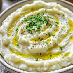 - 1 large head of cauliflower, cut into florets - 6 cloves of garlic, unpeeled - 2 tablespoons olive oil - Salt and pepper to taste - 1/2 cup unsweetened almond milk (or regular milk) - 1/4 cup sour cream or Greek yogurt - 2 tablespoons butter (or vegan alternative) - Fresh chives or parsley, chopped for garnish - Nutritional yeast for a cheesy flavor - Alternative milk options - Other herbs for garnishing To make Roasted Garlic Mashed Cauliflower, gather these ingredients first. Cauliflower is the star of this dish. It brings a light, fluffy texture. Garlic adds rich flavor and sweetness when roasted. Olive oil helps with roasting and gives a nice finish. Salt and pepper enhance the taste. The almond milk or regular milk creates creaminess. Sour cream or Greek yogurt adds tang and richness. Butter gives that extra lusciousness. Fresh herbs like chives or parsley brighten up the dish. You might want to explore some optional ingredients too. Nutritional yeast can mimic cheese flavor. You can also use different types of milk for variety. Fresh herbs can change the look and taste, so feel free to experiment. For the full recipe, check out Roasted Garlic Mashed Cauliflower. This dish will impress your family and friends! - Preheat the oven to 400°F (200°C). - Toss garlic and cauliflower in olive oil. Start by preheating your oven. The heat will help roast the veggies perfectly. Next, grab a large baking sheet. Toss the unpeeled garlic cloves in one tablespoon of olive oil. Then, add the cauliflower florets and drizzle with the remaining olive oil. Sprinkle some salt and pepper to taste. This simple step brings out the flavor. - Roast in the oven for 25-30 minutes. - Stir halfway through for even cooking. Place the baking sheet in the oven. Roast the garlic and cauliflower for about 25 to 30 minutes. You want the cauliflower to be tender and slightly caramelized. Stir halfway through cooking. This ensures that everything roasts evenly and doesn't burn. The smell will make your kitchen feel so warm and inviting! - Squeeze roasted garlic into a mixing bowl. - Blend roasted cauliflower with milk, sour cream, and butter. - Adjust seasoning and transfer to a serving dish. Once the veggies cool slightly, squeeze the roasted garlic from its skins into a mixing bowl. Discard the peels; they won’t add any flavor. Next, add the roasted cauliflower, almond milk, sour cream, and butter to the bowl. Use a potato masher or hand mixer to blend it all together. Keep mixing until you reach a smooth and creamy texture. Taste it and adjust the seasoning if needed. Now, transfer your mashed cauliflower to a serving dish. For a nice touch, you can garnish it with fresh chives or parsley. This dish looks fancy but is easy to make. For the full recipe, check the details above! - Use fresh ingredients for enhanced taste. Fresh garlic and cauliflower make a big difference. - Experiment with seasoning before serving. Taste as you go. Adjust salt and pepper as needed. - For a chunkier texture, mash less. This gives you a hearty feel. - Adjust almond milk to your preferred creaminess. Add more for a smoother mash. - Use colorful garnishes like chives or parsley. This adds brightness to your dish. - Serve in a decorative dish for visual appeal. A nice bowl makes your meal pop. These tips will make your Roasted Garlic Mashed Cauliflower shine. For the full recipe, check the section above. {{image_2}} You can easily make this dish vegan. First, substitute butter with a vegan alternative like coconut oil. This keeps the creamy texture while making it plant-based. Next, use coconut milk instead of almond milk. It adds a unique flavor and richness to the dish. For a keto-friendly version, skip the sour cream. You can also use a low-carb alternative if you prefer. Adding cheese like cream cheese or cheddar cheese gives you a creamier texture. This keeps the dish satisfying while remaining low in carbs. Want to jazz up your mashed cauliflower? Mix in roasted red peppers or fresh spinach for extra color and nutrients. You can also add spices like nutmeg or cumin to deepen the flavor. These small changes can make a big difference in taste. For the full recipe, check out the details above! You can store leftovers in an airtight container. Refrigerate them for up to 3 days. Allow the mashed cauliflower to cool before sealing. This step helps keep it fresh longer. To reheat, warm it in the microwave or stovetop. Add a splash of almond milk for creaminess. Stir it often to keep the texture smooth and lovely. For easy meals, freeze the mashed cauliflower in portions. This way, you can grab what you need. Remember to thaw it in the refrigerator before reheating. This method ensures the best taste and texture. Yes, but adjust cooking time accordingly. Frozen cauliflower may take longer to soften. Make sure to check it often to avoid overcooking. You can still enjoy a creamy texture even if using frozen. Yes, it's low in carbs and high in nutrients. Cauliflower gives you fiber, vitamins, and minerals. This dish is a great alternative to traditional mashed potatoes. It also provides healthy fats from olive oil and butter. Add red pepper flakes or diced jalapeños while mashing. You can also mix in hot sauce for an extra kick. Spice level is easy to adjust based on personal taste. It pairs well with grilled meats and roasted vegetables. Try serving it next to chicken, steak, or fish. Roasted garlic mashed cauliflower also complements sautéed greens or a fresh salad. For the full recipe, you can check out the earlier sections. Roasted Garlic Mashed Cauliflower is an easy and tasty dish. We reviewed the main ingredients, like cauliflower and garlic, and shared step-by-step instructions for cooking. I also included tips for flavor, texture, and appealing presentation. Plus, you can explore variations for vegan or keto diets. In my experience, this dish delights everyone and suits many meals. Enjoy the satisfaction of making a healthy, flavorful side that you can customize to fit your taste. Try it out and make this recipe your own!