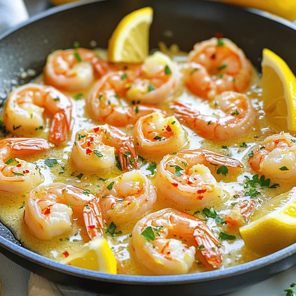- 1 pound large shrimp, peeled and deveined - 4 cloves garlic, minced - 1/4 cup unsalted butter - Juice and zest of 2 large lemons The main ingredients for zesty lemon garlic shrimp are simple yet packed with flavor. Shrimp is the star, offering a sweet and firm texture. Fresh garlic adds a punch, while unsalted butter brings richness. The juice and zest from lemons create the zesty touch that makes this dish shine. - 1 tablespoon olive oil - 1 teaspoon red pepper flakes (adjust to taste) - Salt and pepper to taste For the seasonings, olive oil helps in cooking the shrimp perfectly. Red pepper flakes add heat; you can adjust this to suit your taste. A little salt and pepper bring out all the flavors for a balanced meal. - Fresh parsley, chopped (for garnish) Garnishing is the final touch. Fresh parsley adds color and freshness. It brightens the dish and makes it more appealing. You can sprinkle it on right before serving to enhance the look and taste. For the complete list of ingredients, check the Full Recipe. - Heat 1 tablespoon of olive oil and 1/4 cup unsalted butter in a skillet over medium heat. - Wait until the butter melts and gets foamy. This step brings out great flavor. - Add 4 cloves of minced garlic to the skillet. Sauté until it smells nice, about 1-2 minutes. - Then, stir in the juice and zest of 2 large lemons and 1 teaspoon of red pepper flakes. This adds zest and a bit of heat. - Add 1 pound of large shrimp to the skillet in a single layer. Cook for 2-3 minutes on one side until they start to turn pink. - Flip the shrimp over and season with salt and pepper. Cook for another 2-3 minutes until they are fully cooked and look opaque. - You can find the complete recipe in the Full Recipe section. How to avoid overcooking shrimp To avoid overcooking shrimp, keep an eye on the color. Cook them until they turn pink and opaque. This takes about 2-3 minutes per side. If they curl up tightly, they are likely overdone. Remove them from heat right when they are done. Tips for achieving the perfect garlic flavor For the best garlic flavor, use fresh garlic cloves. Mince them finely for a stronger taste. Cook the garlic just until it turns golden. If it burns, it will taste bitter. Add the garlic to the butter and oil, letting it sauté gently. This brings out its lovely aroma and flavor. Ideas for sides that pair well with the dish Zesty lemon garlic shrimp goes well with many sides. Serve it over fluffy rice or with a fresh green salad. You can also pair it with crusty bread to soak up the tasty sauce. For extra zest, add lemon wedges on the side. Presentation tips with garnishes For a lovely presentation, sprinkle fresh parsley on top. It adds color and freshness. Arrange the shrimp neatly on the plate. Add lemon wedges around the dish for a bright touch. This makes the meal look inviting and delicious. You can find the full recipe for more details on cooking and serving this dish. {{image_2}} You can swap the shrimp for chicken or tofu. Both work well with the same zesty flavors. If you prefer a vegan option, use tempeh or chickpeas. These alternatives still soak up the lemon garlic taste. For herbs, try fresh basil or dill instead of parsley. Each herb gives a unique twist. You can also play with spices. Add cumin for warmth or smoked paprika for depth. These changes let you personalize your dish. You can cook zesty lemon garlic shrimp in different ways. Grilling gives a nice smoky flavor. Just marinate the shrimp in the lemon garlic mix and grill for a few minutes. Skillet cooking is quick and easy. It allows the shrimp to soak in the flavor. An oven-baked version is another option. Place the shrimp in a baking dish and pour the lemon garlic mix over them. Bake at 400°F for 10-12 minutes. This method makes for an easy cleanup while still keeping the shrimp juicy. To explore the full recipe, check out the [Full Recipe]. To store leftovers, let the shrimp cool first. Place them in an airtight container. This helps keep them fresh. You can store them in the fridge for up to three days. If you keep them longer, the shrimp may lose taste and texture. To freeze cooked shrimp, place them in a freezer-safe bag. Remove as much air as possible before sealing. This prevents freezer burn. You can freeze them for up to three months. When you're ready to eat, thaw the shrimp in the fridge overnight. You can also place the bag in cold water for a quicker option. Avoid thawing shrimp in the microwave, as it can cook unevenly. For the full recipe, check out Zesty Lemon Garlic Shrimp. Enjoy! What can I serve with zesty lemon garlic shrimp? You can serve this dish with rice or pasta. It also pairs well with a fresh salad. The lemon flavor brightens up any side dish. Try serving it with crusty bread to soak up the sauce. How do I know when shrimp is fully cooked? Shrimp cooks quickly. They turn pink and curl into a "C" shape when done. The flesh should look opaque, not translucent. If you cut one open, it should be white inside. Can I use frozen shrimp for this recipe? Yes, you can use frozen shrimp. Just be sure to thaw them first. Place them in cold water for about 15 minutes. This keeps them juicy and tender. How can I make it less spicy? To reduce spice, simply lower the amount of red pepper flakes. You can start with 1/2 teaspoon instead. Another option is to skip them altogether for a milder taste. Can I add vegetables to the dish? Absolutely! Adding vegetables makes the meal more colorful. You can include bell peppers, zucchini, or spinach. Just sauté them with the garlic before adding shrimp. This adds flavor and texture. For the full recipe, check out the details above! This blog post shared a simple and tasty recipe for zesty lemon garlic shrimp. You learned about the main ingredients like shrimp, garlic, and butter. I shared step-by-step instructions to help you cook perfectly flavored shrimp. I also gave tips on storage and serving suggestions. Enjoy this dish with your favorite sides or try new flavor variations. Cooking can be fun and easy! Your kitchen is waiting for you.