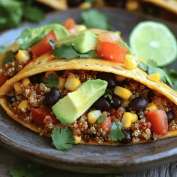 To make a tasty Vegan Crunchwrap Supreme, gather these ingredients: - 4 large flour tortillas - 1 cup cooked quinoa - 1 can black beans, rinsed and drained - 1 cup corn kernels (fresh or frozen) - 1 cup shredded lettuce - 1 large tomato, diced - 1/2 cup diced red onion - 1 avocado, sliced - 1 cup vegan cheese shreds - 1/4 cup salsa - 1 tablespoon taco seasoning - Olive oil for cooking - Salt and pepper to taste You can add some fun twists to your crunchwrap. Here are optional ingredients: - Sliced jalapeños for heat - Chopped cilantro for freshness - Sliced black olives for extra flavor - A squeeze of lime for zest These options let you make each crunchwrap your own! Each serving of your Vegan Crunchwrap Supreme packs a punch! Here's the nutritional info: - Calories: 400 - Protein: 15g - Fat: 18g - Carbohydrates: 45g - Fiber: 12g This meal is not only delicious but also healthy! You can enjoy it guilt-free. For the full recipe, check the details above. To start, grab a mixing bowl. Add 1 cup of cooked quinoa. Next, toss in 1 can of black beans that you rinsed and drained. Then, add 1 cup of corn kernels. You can use fresh or frozen corn. Now, dice 1 large tomato and 1/2 cup of red onion. Mix these in too. Finally, sprinkle in 1 tablespoon of taco seasoning. Add salt and pepper to taste. Stir everything well. This will be your filling for the crunchwrap. Now, get a large flour tortilla. Place it on a clean surface. In the center, add a few tablespoons of your filling mixture. Top it with a handful of shredded lettuce. Then, add a few slices of avocado and a sprinkle of vegan cheese. Top it off with a spoonful of salsa. Next, fold the edges of the tortilla inward. Make pleats as you go to fully enclose the filling. It should look like a round envelope. Repeat this for all the tortillas and filling. Heat a skillet over medium heat. Drizzle some olive oil in the pan. Carefully place a folded crunchwrap seam-side down. Cook it for about 3-4 minutes until it turns golden brown. Flip the crunchwrap and cook the other side for another 3-4 minutes. Repeat this for all the crunchwraps. When they are done, let them rest for a minute. Cut each crunchwrap in half diagonally. Serve with extra salsa on the side. You can find the full recipe for more details. To make your Vegan Crunchwrap Supreme shine, focus on flavor balance. Use fresh veggies for crunch and color. Add more spices to the filling for extra zest. You can try different beans or grains. For a richer taste, use smoked paprika or cumin. Cooking your crunchwrap until golden brown gives it that nice crunch. Adjust the heat to avoid burning. Many people overfill their crunchwraps. This can lead to messy folding. Remember to keep the filling in the center. Make sure your tortillas are large enough to fold easily. If they tear, they won't hold the filling well. Also, avoid cooking at too high of a heat. It can burn the outside before the inside warms up. When serving, cut the crunchwraps in half for a nice look. Arrange the halves on a plate like triangles. Add a sprinkle of fresh cilantro on top for color. A lime wedge adds a fun twist and freshness. Serve with extra salsa for dipping. This makes it more appealing and tasty. For a complete meal, pair with a side salad or chips. {{image_2}} You can easily spice up your crunchwrap. Just add sliced jalapeños to the filling. The heat adds a wonderful kick. It pairs well with the creamy avocado and cool salsa. You can adjust the amount based on your taste. If you love heat, use more! Want a gluten-free crunchwrap? You can swap out flour tortillas for corn tortillas. They are just as tasty and hold the filling well. Check the label to ensure they're certified gluten-free. This way, everyone can enjoy the crunchwrap without worries. You can customize the filling to fit different diets. Here are a few ideas: - For protein lovers: Add some grilled tofu or tempeh. - For a Mediterranean twist: Use hummus, cucumber, and olives. - For a cheesy option: Replace vegan cheese with cashew cheese. Feel free to mix and match to create your own version. The full recipe gives you a great base to start from! To store leftover crunchwraps, let them cool first. Place them in an airtight container. You can keep them in the fridge for up to three days. If you want to store them longer, freezing is best. To reheat, use a skillet for the best crisp. Heat the skillet over medium heat. Add a bit of olive oil. Place the crunchwrap seam-side down and cook for about 3 minutes. Flip and cook for another 3 minutes. This keeps them crispy. To freeze, wrap each crunchwrap in plastic wrap. Then, place them in a freezer bag. This protects them from freezer burn. They can last up to three months in the freezer. When ready to eat, thaw them overnight in the fridge before reheating. For the full recipe, check the earlier sections. Yes, you can make the Vegan Crunchwrap Supreme ahead of time. Prepare the filling and wrap them up. Store the wrapped crunchwraps in the fridge for one day. When you're ready to eat, just heat them in the skillet until crispy. This saves time on busy days. A few great side dishes pair well with the crunchwrap. Here are some ideas: - Fresh guacamole - Crispy tortilla chips - A simple green salad - Mexican street corn - Spicy black bean soup These sides add flavor and texture to your meal. To lower the calories in your crunchwrap, try these tips: - Use smaller tortillas - Replace vegan cheese with avocado for creaminess - Skip the olive oil and use a non-stick pan - Reduce the amount of quinoa and beans - Add more fresh veggies instead These changes keep the crunchwrap tasty while cutting calories. Enjoy your delicious meal while keeping it light! In this post, you learned how to make a tasty Vegan Crunchwrap Supreme. I shared a full list of ingredients and tips for perfecting your dish. You can customize it with spicy or gluten-free options. I also covered how to store leftovers and reheat them well. Making your crunchwrap fun and tasty is easy! Enjoy your cooking and share this yummy meal with others.