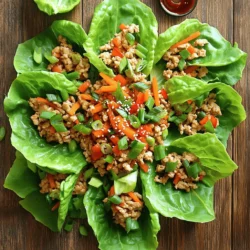 - 1 lb ground chicken - 1 red bell pepper, finely chopped - 1 small carrot, grated - 3 green onions, chopped - 1 clove garlic, minced - 1 tablespoon ginger, minced - 2 tablespoons soy sauce (or tamari for gluten-free) - 1 tablespoon hoisin sauce - 1 tablespoon sesame oil - 1 teaspoon rice vinegar - Salt and pepper to taste - 1 head of butter lettuce or iceberg lettuce (for wrapping) - Sesame seeds for garnish - Optional: Sriracha for heat When I make these wraps, I love the blend of fresh flavors. The ground chicken serves as a healthy base. It cooks quickly and absorbs the sauces well. Red bell pepper adds a nice crunch and sweetness. Carrots offer some color and nutrition. Green onions give a mild kick that brightens the dish. Garlic and ginger bring warmth and depth. This mix creates a tasty filling full of texture. The sauces are key to the flavor. Soy sauce gives saltiness, while hoisin adds a sweet touch. Sesame oil brings a nutty taste. Rice vinegar adds tang, which balances the rich flavors. The lettuce acts as a vessel. It should be crisp and fresh. Butter lettuce is soft and easy to fold. Iceberg offers more crunch. Both work great for wrapping the filling. - Calories: About 250 per serving - Protein: 30g - Carbohydrates: 10g - Fat: 12g These wraps are low in calories but high in protein. Ground chicken is a lean source. The vegetables add fiber and vitamins. Each serving provides essential nutrients without excess calories. You’ll find vitamins A and C in the red bell pepper and carrot. They support your immune system and skin health. Plus, the green onions add vitamin K, which is good for bone health. Overall, these wraps are a nutritious choice for any meal. They are filling and full of flavor. For the full recipe, check below. Cooking the chicken First, heat sesame oil in a large skillet over medium heat. Add minced garlic and ginger, cooking them for about 30 seconds. This brings out their great flavor. Next, add the ground chicken. Break it apart with a wooden spoon. Cook it until browned, about 5 to 7 minutes. Make sure it's fully cooked before moving on. Sautéing the vegetables After the chicken is cooked, stir in the red bell pepper, grated carrot, and chopped green onions. Sauté these for 3 to 4 minutes. You want the veggies tender but not mushy. This step adds crunch and color to your dish. Combining sauces In a small bowl, mix soy sauce, hoisin sauce, rice vinegar, and a pinch of salt and pepper. Once the veggies are tender, pour this sauce over the chicken mixture. Stir well to coat everything evenly. Cook for an additional 2 minutes to let the flavors blend. Remove from heat and cool slightly. Preparing lettuce leaves Carefully separate the lettuce leaves. Butter or iceberg lettuce works best for wraps. Rinse them under cold water and pat them dry with a paper towel. This keeps the leaves crisp and fresh for your wraps. Filling the wraps Spoon the chicken mixture into the center of each lettuce leaf. Fold the leaves around the filling. You can make them as tight or loose as you like. If you want some heat, drizzle a bit of Sriracha on top. Presentation tips Arrange the filled wraps on a plate. Sprinkle sesame seeds on top for a nice touch. You can also serve extra Sriracha on the side for those who like it spicy. This makes the dish look colorful and tasty. For the full recipe, check out the complete guide to making these wraps. To make Healthy Chicken Lettuce Wraps truly shine, I love using fresh herbs. Chopped cilantro or mint adds a bright taste. You can mix them into the chicken filling or sprinkle them on top. Fresh herbs boost flavor without many calories. Adjust the spice levels to match your taste. If you want a kick, add Sriracha or crushed red pepper. For a milder option, skip the heat or use less. Find what feels right for you. You can always start small and add more. When it comes to cooking, both a skillet and a wok work well. A skillet is great for even cooking and easy stirring. A wok is perfect for high heat and quick cooking. Choose what you have and feel comfortable with. If you plan to meal prep, cook a larger batch of the filling. Store it in airtight containers in the fridge. This makes it quick to assemble wraps during busy days. You can also freeze the filling for later meals. Just remember to let it cool before storing. For the full recipe, check out the sections above. You'll love how easy and tasty these wraps can be! {{image_2}} You can switch up the protein in these wraps. Ground turkey works well and tastes great. If you prefer a plant-based option, try tofu instead. Just crumble it and cook it like the chicken. Feel free to add more veggies too. Shredded cabbage or diced mushrooms can add fun textures. You can even toss in water chestnuts for a nice crunch. If you need gluten-free options, use tamari instead of soy sauce. This small swap keeps the flavor while making it safe for those with gluten issues. For those on a low-carb or keto diet, you can skip the hoisin sauce. Instead, use extra soy sauce and a bit of sweetener, like stevia. This keeps the taste bold without the carbs. Enjoy your Healthy Chicken Lettuce Wraps in a way that suits your needs! Check out the Full Recipe for more details. To store leftover chicken lettuce wraps, let them cool first. Place the wraps in an airtight container. If you have extra filling, keep it separate from the lettuce. This helps the lettuce stay crisp. Use glass or BPA-free plastic containers for storage. These containers keep food fresh for a longer time. When you want to enjoy your wraps again, keep them crisp. Avoid microwaving them as this can make the lettuce soggy. Instead, reheat the filling in a skillet over low heat. Stir it gently until warmed through, about 5 minutes. For best results, serve the warm filling in fresh lettuce leaves. Enjoy the crunch and flavor of your Healthy Chicken Lettuce Wraps just like when you first made them. For the full recipe, check the earlier section. How to make Healthy Chicken Lettuce Wraps? To make these wraps, first, cook ground chicken in a skillet. Use sesame oil to add flavor. Cook garlic and ginger until fragrant. Then, mix in red bell pepper, carrot, and green onions. After the veggies soften, add soy sauce, hoisin sauce, and rice vinegar. Stir it all together and cook for a couple more minutes. Finally, spoon the mixture into lettuce leaves and add sesame seeds on top. For the full recipe, check out the complete guide. Can I make them ahead of time? Yes, you can prepare the chicken filling ahead of time. Cook it and let it cool. Store it in the fridge for up to three days. When ready to eat, just warm it up and serve with fresh lettuce leaves. What can I serve with lettuce wraps? Serve these wraps with a side of rice or quinoa. Fresh veggies like cucumber or carrot sticks add crunch. You can also pair them with a light dipping sauce or a salad for a full meal. What to do if the wraps are soggy? If your wraps are soggy, try using crispier lettuce. Butter or iceberg lettuce works well. Also, avoid overcooking the filling. If the filling is too wet, drain any excess liquid before filling the leaves. How to make the filling less dry? To keep the filling moist, add a bit more sauce. Soy sauce or hoisin sauce can help. You can also mix in a little water or chicken broth while cooking. This will keep your filling juicy and tasty. Healthy chicken lettuce wraps are easy and fun to make. You can create tasty flavors using simple ingredients like ground chicken, fresh veggies, and savory sauces. We've covered preparation steps, tips for flavor, and even storage info. You can customize these wraps to fit your diet or use what you have at home. Enjoying this dish can lead to tasty meals without guilt. Remember, the key is to focus on fresh ingredients for the best taste!